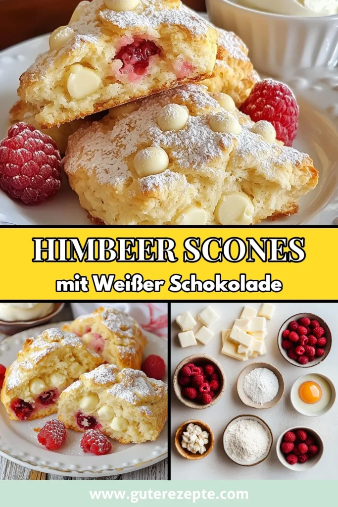 Entdecken Sie unser leckeres Scones Rezept für Himbeer-Weißschokoladen-Scones! Diese einfachen Scones backen Sie im Handumdrehen und begeistern jeden mit ihrer süßen Kombination aus frischen Himbeeren und cremiger weißer Schokolade. Perfekt für jedes Frühstück oder als köstlicher Snack. Probieren Sie es aus und lassen Sie sich verzaubern! Speichern Sie sich unser Rezept und genießen Sie die süßen Scones mit Himbeeren! #SconesRezept #HimbeerScones #BackenMitLiebe #SüßesGenießen