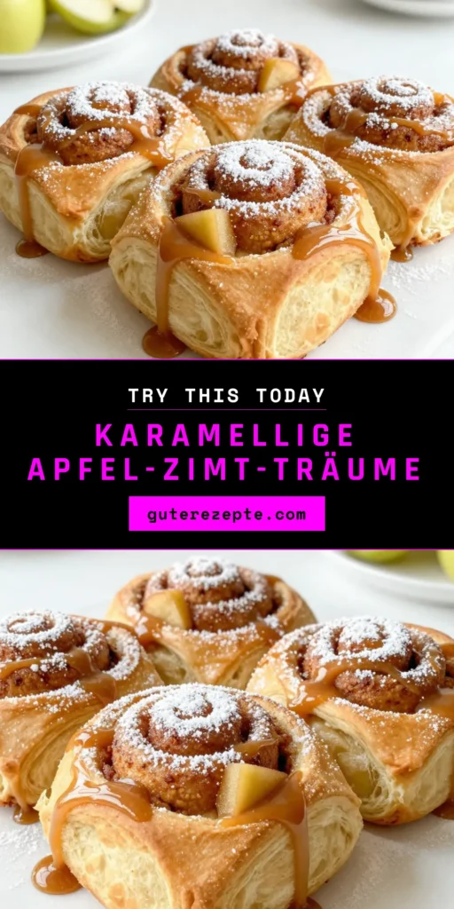 Entdecken Sie unser unwiderstehliches Rezept für Karamellisierte Apfel-Zimt-Schnecken! Diese köstlichen Apfel-Zimt-Schnecken sind perfekt für einen süßen Snack oder das Frühstück. Mit einer himmlischen Füllung aus Zimt, Äpfeln und Karamellsauce, sind sie einfach zu machen mit unserem Hefeteig Rezept. Lassen Sie sich von dieser Genusswelt verzaubern! Speichern Sie das Apfel-Zimt-Schnecken Rezept für Ihren nächsten Backtag! #SchneckenMitKaramellsauce #ZimtBrötchenBacken #HefeteigRezept #ApfelZimtSchneckenRezept