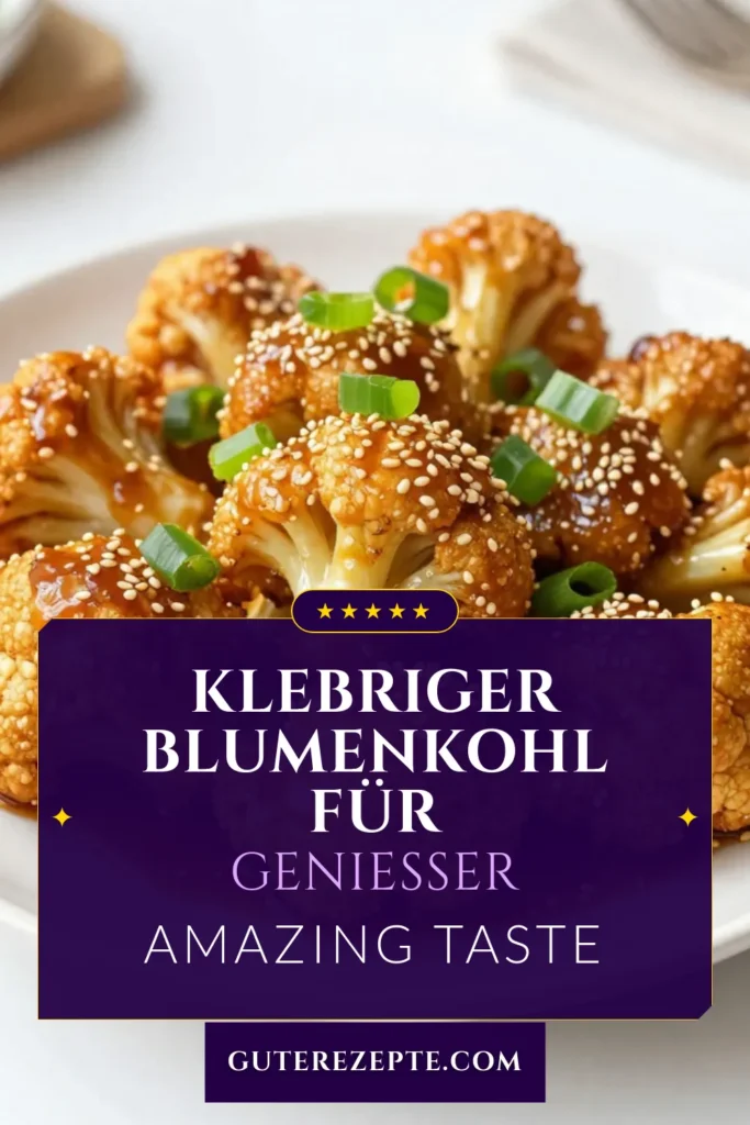 Entdecke unser köstliches Rezept für klebrigen Sesam-Blumenkohl! Dieses glutenfreie Blumenkohl-Rezept vereint zarten Blumenkohl mit aromatischer Sojasauce und Sesamöl zu einem unwiderstehlichen veganes Blumenkohlgericht. Ideal als Beilage oder Hauptgericht. Bereite dir diese leckere Speise zu und überrasche deine Gäste! Speichere das Rezept für später und teile deine Kreationen! #KlebrigerSesamBlumenkohl #glutenfreiesBlumenkohlRezept #VeganesEssen #BlumenkohlLiebe