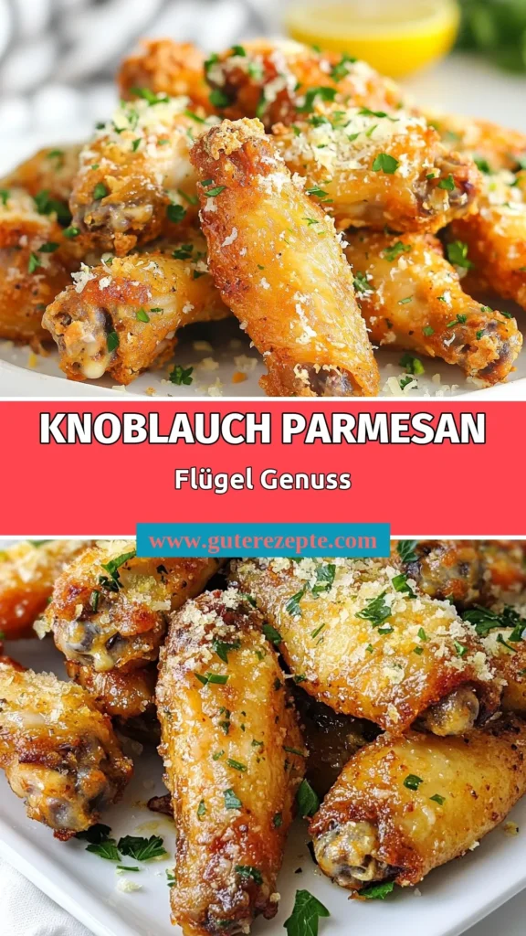 Entdecke unser köstliches Rezept für Knoblauch Parmesan Flügel! Diese Air Fryer Hühnerflügel sind nicht nur einfach zuzubereiten, sondern auch ein gesunder Genuss. In nur 40-45 Minuten erhältst du knusprige Hühnerflügel, die dank der Parmesan-Käse und der speziellen Gewürzmischung unwiderstehlich werden. Perfekt für Partys oder einen Snack. Lass dir diese gesunde Flügel Rezept nicht entgehen! Speichere es jetzt! #KnoblauchParmesanFlügel #AirFryerHühnerflügel #knusprigeHühnerflügelRezept #gesundeFlügelRezept