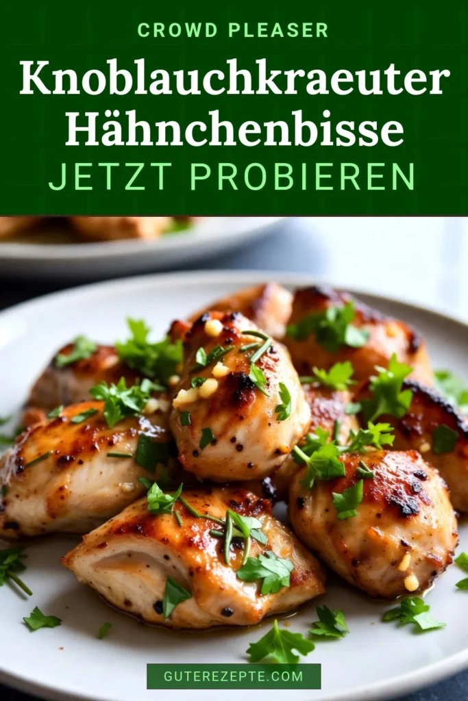 Entdecke dieses köstliche Knoblauch Kräuter Butter Hähnchen, das mit saftigen Hähnchenbissen Rezept begeistert! Dieses einfache Hähnchenbrustgericht ist perfekt für ein schnelles Abendessen Rezept, das deine Familie lieben wird. Mit zartem Hähnchen, aromatischem Knoblauch und frischen Kräutern ist es der perfekte Genuss für jeden Tag. Probiere es jetzt aus und erlebe den Geschmack! #KräuterHähnchenRezept #einfachesHähnchenbrustgericht #schnellesAbendessenRezept #Hähnchenbisse