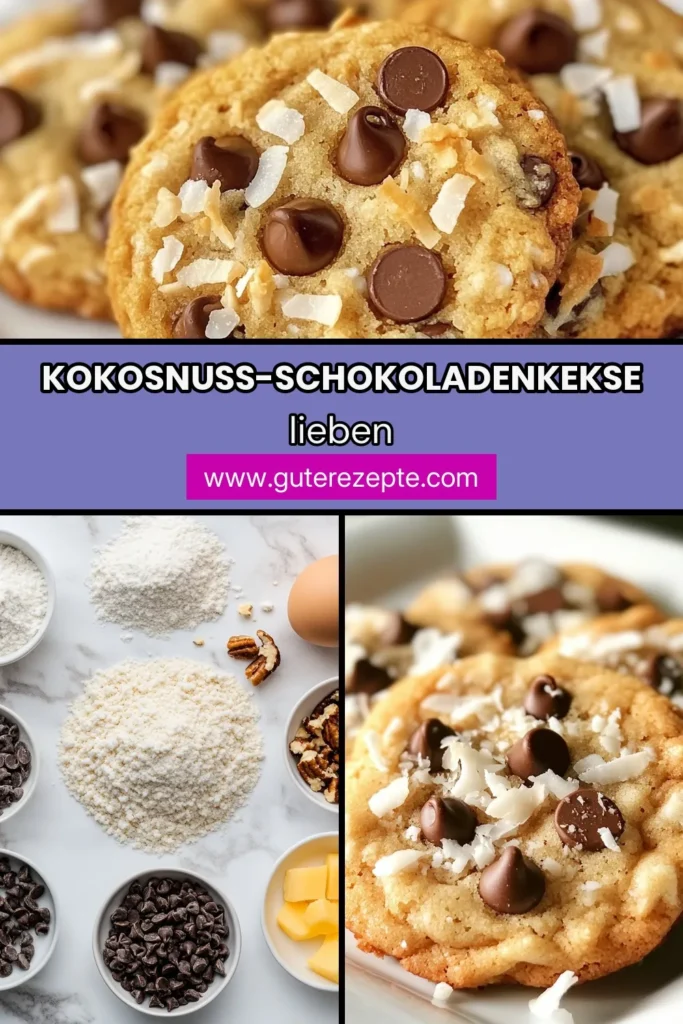 Entdecken Sie unser Rezept für köstliche Kokosnuss-Schokoladenkekse! Diese einfachen Kekse mit Kokos sind perfekt für jeden Anlass. Mit einer Kombination aus geraspelter Kokosnuss und halb-süßen Schokoladenstückchen sind sie unwiderstehlich. Lernen Sie, wie Sie schnell Kekse selber machen, die Ihre Gäste begeistern werden. Lassen Sie sich dieses Kokosnuss Rezept nicht entgehen! Speichern Sie es jetzt! #KokosnussSchokoladenkekse #SchokoladenkekseRezept #EinfachKochen #KekseSelberMachen