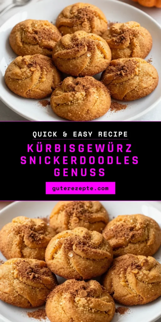 Entdecken Sie unser einfaches Snickerdoodles Rezept für herbstliche Kürbis Snickerdoodles! Diese köstlichen Kürbisgewürzkekse kombiniert mit Zimt sind perfekt für die Saison. Mit einfachen Zutaten und einer Schritt-für-Schritt-Anleitung können Sie die besten Zimt Kürbiskekse zubereiten, die alle begeistern werden. Jetzt nachbacken und herbstliche Gemütlichkeit genießen! #KürbisSnickerdoodles #Kürbisgewürzkekse #SnickerdoodlesRezept #HerbstlicheKekse