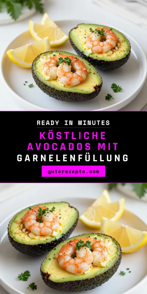 Entdecken Sie unser einfaches Rezept für Knoblauchbutter-Garnelen gefüllte Avocados! Diese köstliche Kombination aus Avocado mit Garnelen ist perfekt für eine schnelle Mahlzeit oder einen Snack. In nur 20 Minuten zaubern Sie eine genussvolle Speise, die gesund und befriedigend ist. Ideal für alle, die schnelle Rezepte für Avocados lieben und einfache Garnelengerichte suchen. Probieren Sie es aus und lassen Sie sich begeistern! #KnoblauchbutterGarnelen #GefüllteAvocadosRezept #AvocadoMitGarnelen #SchnellrezepteFürAvocados