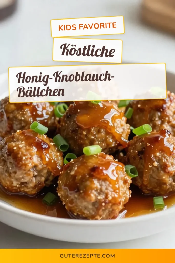 Entdecken Sie unser köstliches Honig-Knoblauch-Hühnchen Rezept! Diese asiatischen Hühnchen-Fleischbällchen sind nicht nur gesund, sondern auch einfach zuzubereiten. Mit einer unwiderstehlichen Knoblauch-Honig-Sauce sind sie perfekt für jede Gelegenheit. Ideal für ein schnelles Abendessen oder als Snack! Probieren Sie das Rezept aus und lassen Sie sich von den Aromen begeistern. Speichern Sie es für später! #HühnchenFleischbällchenRezept #GesundeFleischbällchen #HonigKnoblauchHühnchen #AsiatischeFleischbällchen
