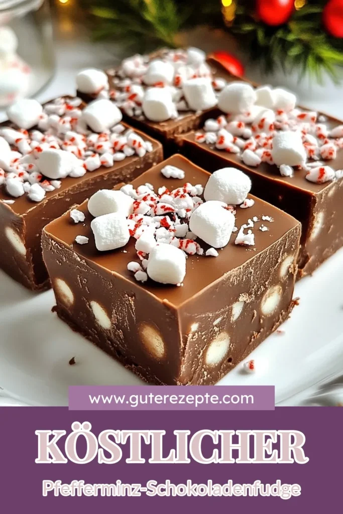 Entdecke unser einfaches Fudge Rezept für Pfefferminz Schokoladen-Fudge, das perfekt für die Festtage ist. Mit einer wenigen Zutaten kannst du köstliche Schokoladenbonbons selber machen, die alle lieben werden. Dieses erfrischende Pfefferminz Dessert bringt festliche Stimmung und ist schnell zubereitet. Probier es aus und teile die Freude! #FudgeRezept #PfefferminzDessert #SchokoladenbonbonsSelberMachen #EinfacheFudgeZubereitung