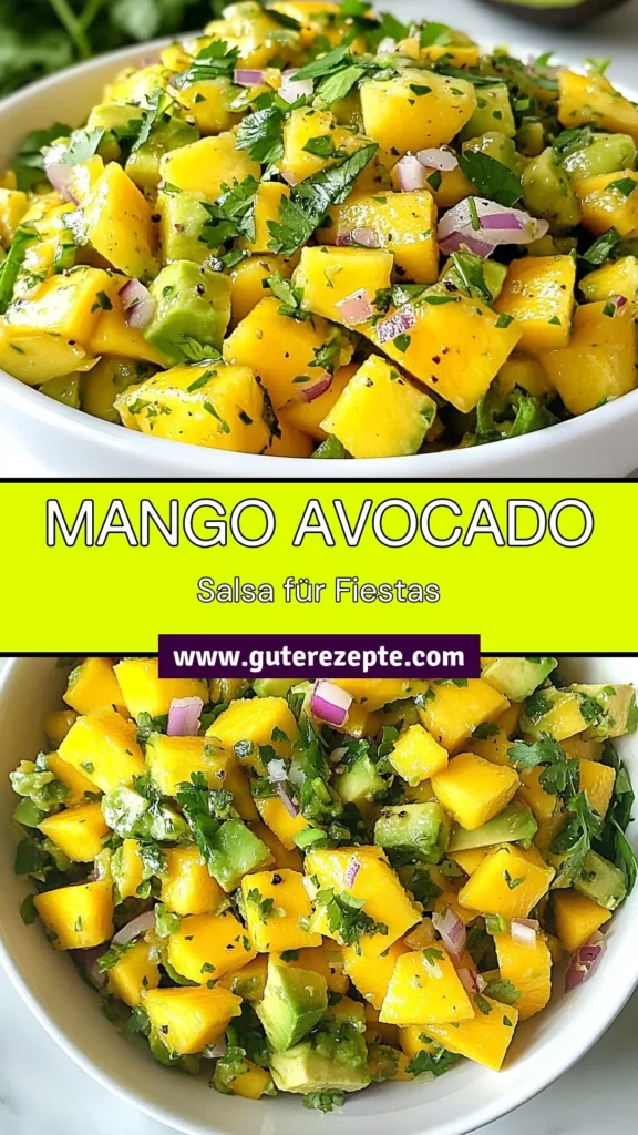 Entdecken Sie dieses köstliche Mango Avocado Salsa Rezept, ideal für gesunde Snacks oder als frische Salsa zu Ihren Lieblingsgerichten. Diese Mexican Salsa mit reifer Mango, Avocado und einem Hauch von Limette ist perfekt für jede Fiesta! Genießen Sie die Aromen und servieren Sie sie mit Tortilla-Chips oder als Topping für gegrilltes Fleisch. Probieren Sie es aus und teilen Sie die Freude! #MangoAvocadoSalsa #SalsaRezept #FrischeSalsa #GesundeSnacks