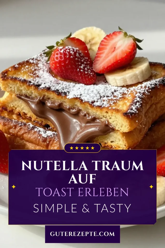 Entdecke das perfekte einfaches Frühstück Rezept mit diesem köstlichen Nutella French Toast! Dieses gefülltes Brot Rezept kombiniert fluffiges Brot, Nutella und frisches Obst für ein süßes Brunch Rezept, das jeder lieben wird. In nur 20 Minuten kannst du diese leckeren, goldbraunen Sandwiches zubereiten und sie mit Puderzucker und Obst garnieren. Probiere es aus und verleihe deinem Frühstück einen süßen Twist! #NutellaFrenchToast #Frühstück #BrunchRezepte #SüßeKüche