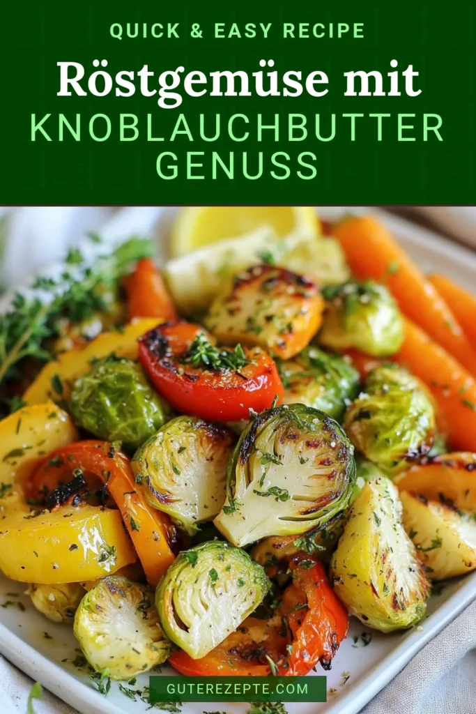 Entdecken Sie dieses köstliche Röstgemüse Rezept mit Knoblauch Kräuter Butter Gemüse, das perfekt für gesunde Beilagen oder veganes Röstgemüse geeignet ist. Mit einer Mischung aus Rosenkohl, Karotten, Paprika und Zucchini wird dieses einfache Weihnachtsrezept Ihre Gäste begeistern. Bereiten Sie es schnell zu und genießen Sie den aromatischen Geschmack! Speichern Sie das Rezept jetzt! #Röstgemüse #vegan #GesundeErnährung #Weihnachtsrezepte