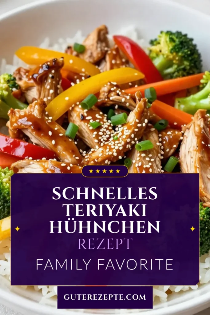 Entdecken Sie dieses köstliche Teriyaki Hühnchen Rezept, perfekt für eine schnelle und gesunde Mahlzeit! Diese Hühnchen Pfanne mit Gemüse kombiniert zartes Hähnchen, frisches Gemüse und aromatische Teriyakisauce für ein schnelles Teriyaki Gericht, das jeden begeistert. Ideal für asiatische Hühnchen Rezepte! Probieren Sie es heute aus und bringen Sie asiatischen Genuss in Ihre Küche. Speichern Sie das Rezept! #TeriyakiHühnchen #HühnchenPfanne #schnellesEssen #asiatischeRezepte