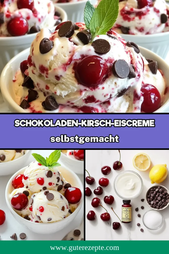 Entdecke unser köstliches Schokoladen-Kirsch-Eiscreme Rezept! Dieses hausgemachte Schokoladeneis mit Kirschen ist der perfekte Genuss an heißen Tagen. Mit frischen Kirschen und zartschmelzenden Schokoladenstückchen wird jede Kugel zu einem Erlebnis. Lerne, wie du ganz einfach Schokoladeneis selber machen kannst. Probiere es aus und erlebe den himmlischen Geschmack! Speichere das Rezept für später! #KirscheisRezept #SchokoladeneisSelberMachen #EiscremeMitKirschen #SchokoladenKirschEiscreme