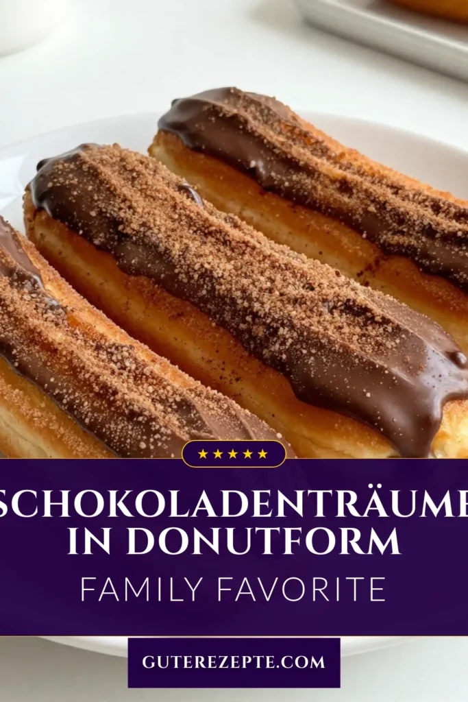 Entdecken Sie unser köstliches Churro Donuts Rezept! Diese schokoladenglasierte Donuts sind der perfekte Genuss für jede Gelegenheit. Mit einem Hauch von Zimt und Zucker sind diese einfach zu machenden Schokoladen Donuts mit Zimt ein Hit bei Familie und Freunden. Bereiten Sie sich auf ein Geschmackserlebnis vor und probieren Sie dieses einfache Donut Rezept aus! Speichern Sie es für später und genießen Sie die süße Versuchung. #ChurroDonuts #SchokoladenglasierteDonuts # einfachesDonutRezept #ZimtZuckerDonuts
