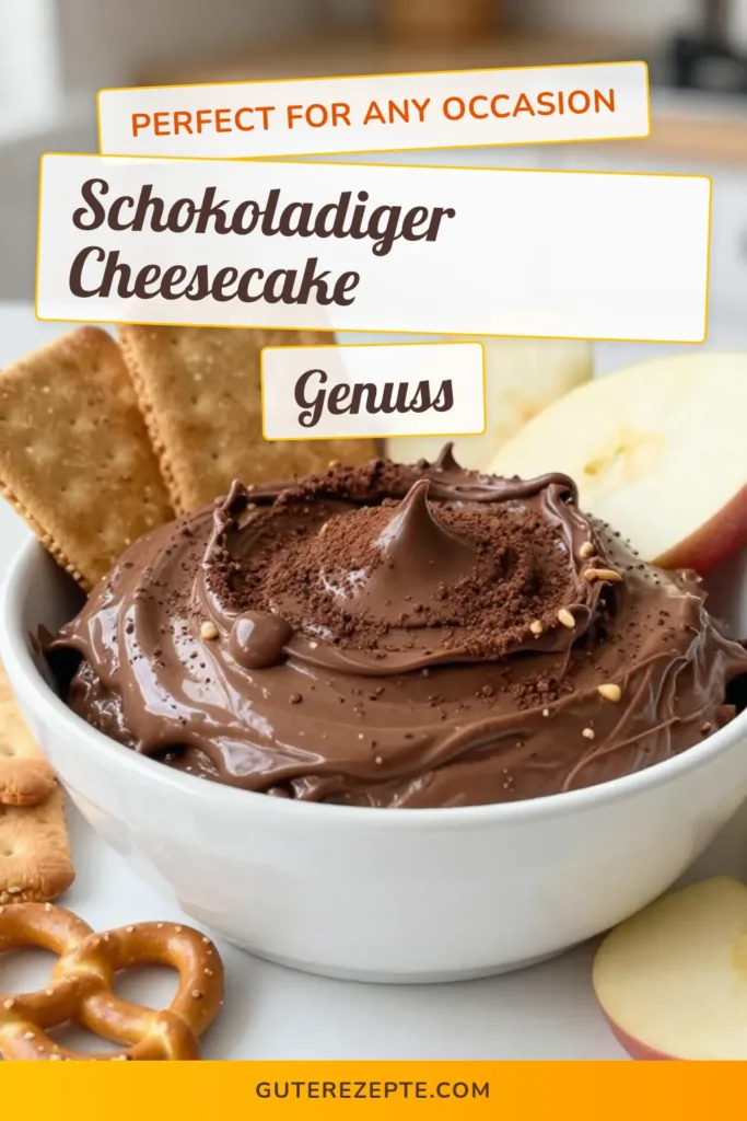 Entdecke das ultimative Schokoladen-Erdnussbutter Dip Rezept! Dieser cremige Cheesecake Dip ist das perfekte Erdnussbutter Dessert für Partys. In nur 15 Minuten zubereitet, erfreut es deine Gäste und ist ideal zum Dippen mit Graham-Crackern, Brezeln und Apfelscheiben. Hol das Rezept für diesen einfachen Dip für Partys jetzt und mach jedes Event unvergesslich. Lass dich inspirieren und speichere es dir! #ErdnussbutterDessert #CheesecakeDipRezept #SchokoladenErdnussbutterDip #Partyrezepte