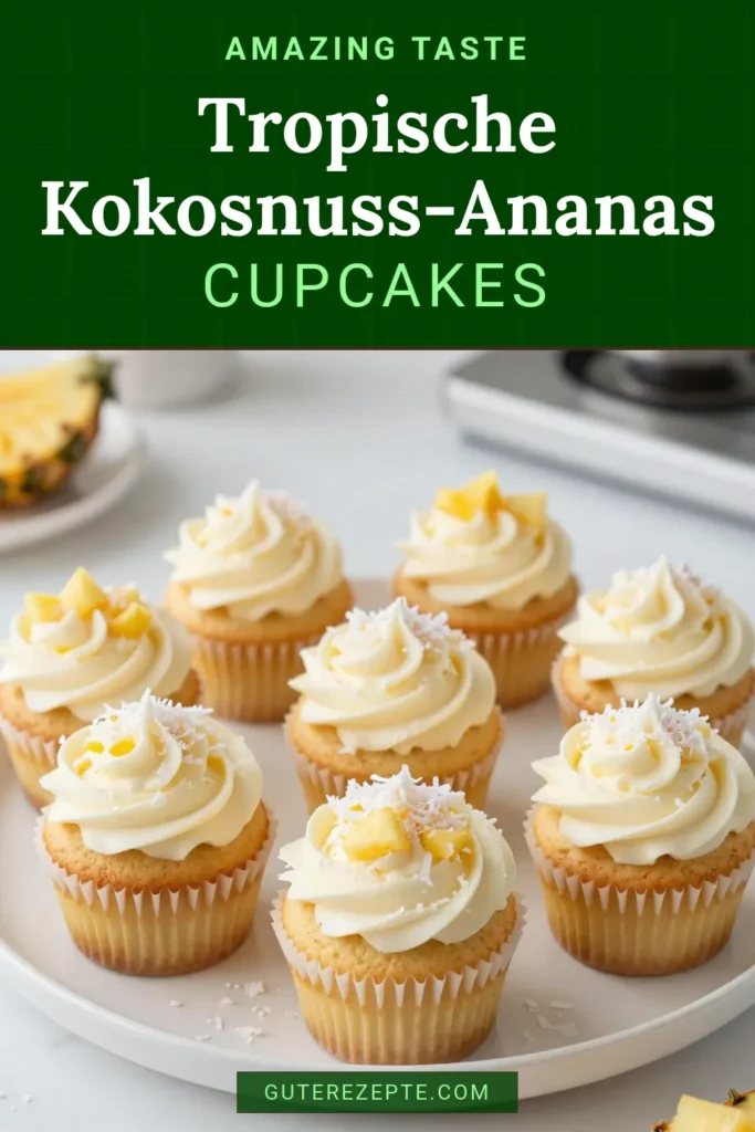 Entdecken Sie diese köstlichen Kokosnuss-Ananas Cupcakes, ideal für Sommer Desserts! Mit einem fluffigen Teig und cremigem Frischkäse Frosting sind diese tropischen Cupcake Rezepte einfach zuzubereiten und perfekt für jeden Anlass. Verwöhnen Sie Ihre Gäste mit diesen aromatischen Köstlichkeiten. Holen Sie sich das Rezept und backen Sie noch heute! #KokosnussAnanasCupcakes #TropischeRezepte #FrischkäseFrosting #EinfacheCupcakeZubereitung