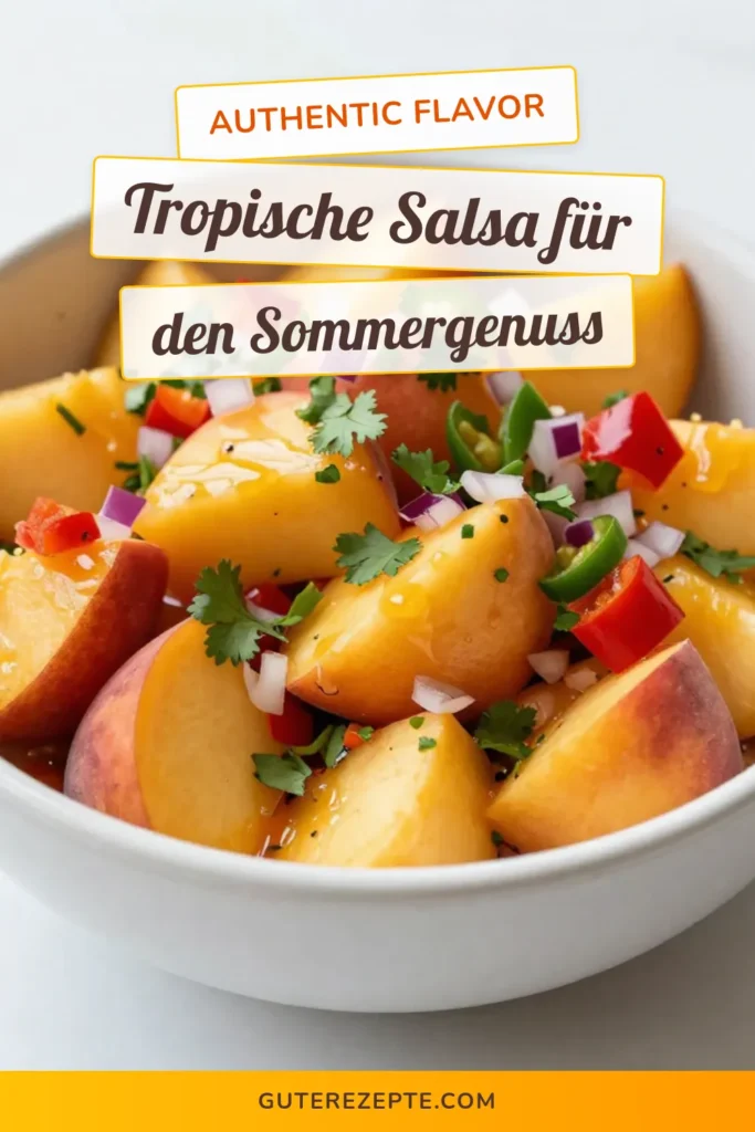 Entdecke das Rezept für eine köstliche Pfirsich-Mango-Salsa, die deine Sinne verzaubert! Diese tropische Salsa ist einfach zu machen und perfekt für dein nächstes BBQ oder als vegane Salsa Dip. Die süße Salsa mit Honig sorgt für ein einzigartiges Geschmackserlebnis. Probiere dieses frische Salsa Rezept aus und genieße die Kombination aus saftigen Pfirsichen und Mango! Speichere es jetzt! #PfirsichMangoSalsa #TropischeSalsaRezepte #VeganeSalsaDips #SüsseSalsaMitHonig