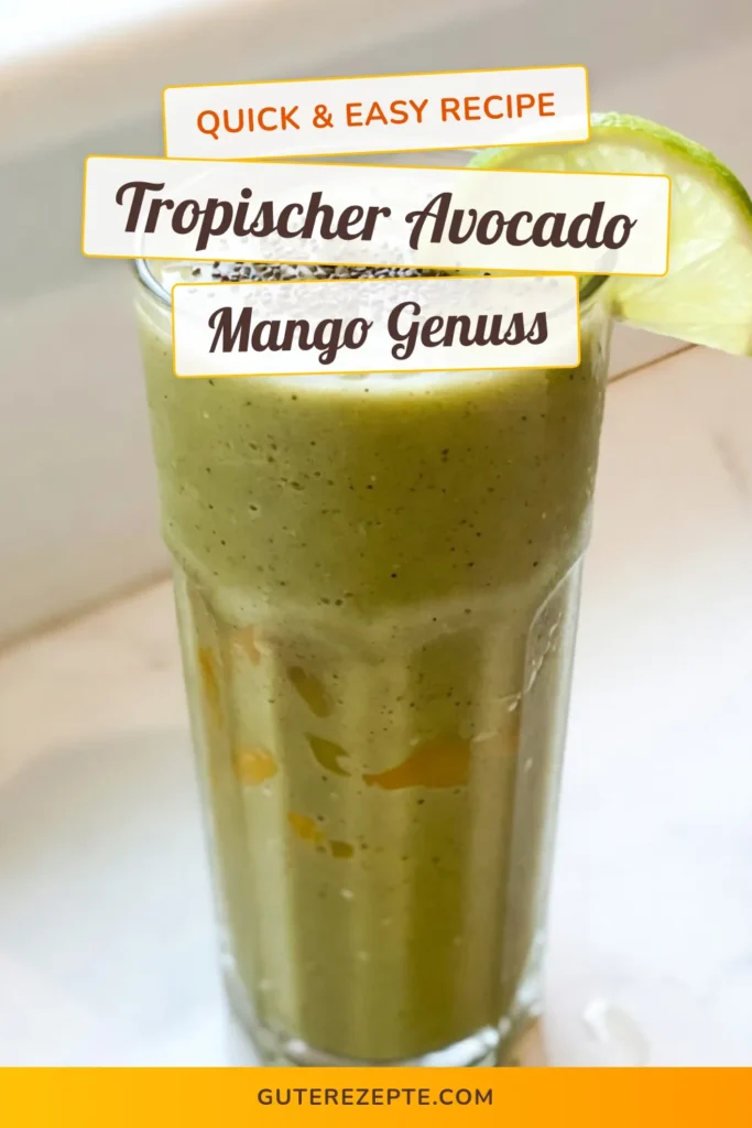 Entdecken Sie unser Avocado Mango Smoothie Rezept, das voller Geschmack und Nährstoffe ist! Dieser gesunde Smoothie ist perfekt für ein erfrischendes Frühstück und kombiniert Avocado, Mango und Spinat für einen tropischen Genuss. Mit cremiger Kokosmilch wird jeder Schluck zum Erlebnis. Bereiten Sie diesen erfrischenden Frühstücks-Smoothie in nur 10 Minuten zu! Speichern Sie das Rezept und probieren Sie es aus! #SmoothieRezept #GesundeErnährung #Frühstücksideen #TropischerSmoothie