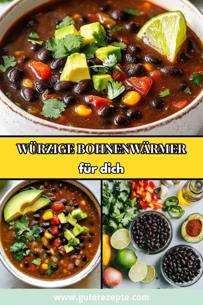 Entdecke dieses köstliche Rezept für eine würzige schwarze Bohnen Suppe! Ideal für ein einfaches und schnelles Abendessen, kombiniert diese vegetarische Bohnen Suppe Aromen aus der mexikanischen Küche. Mit nur wenigen Zutaten ist diese würzige Suppe perfekt für jede Gelegenheit. Probiere es aus und genieße den reichhaltigen Geschmack! Speichere dir dieses einfache schnelle Suppe Rezept und teile es mit Freunden! #schwarzeBohnenSuppe #würzigeSuppeRezept #vegetarischeBohnenSuppe #mexikanischeSuppeIdeen