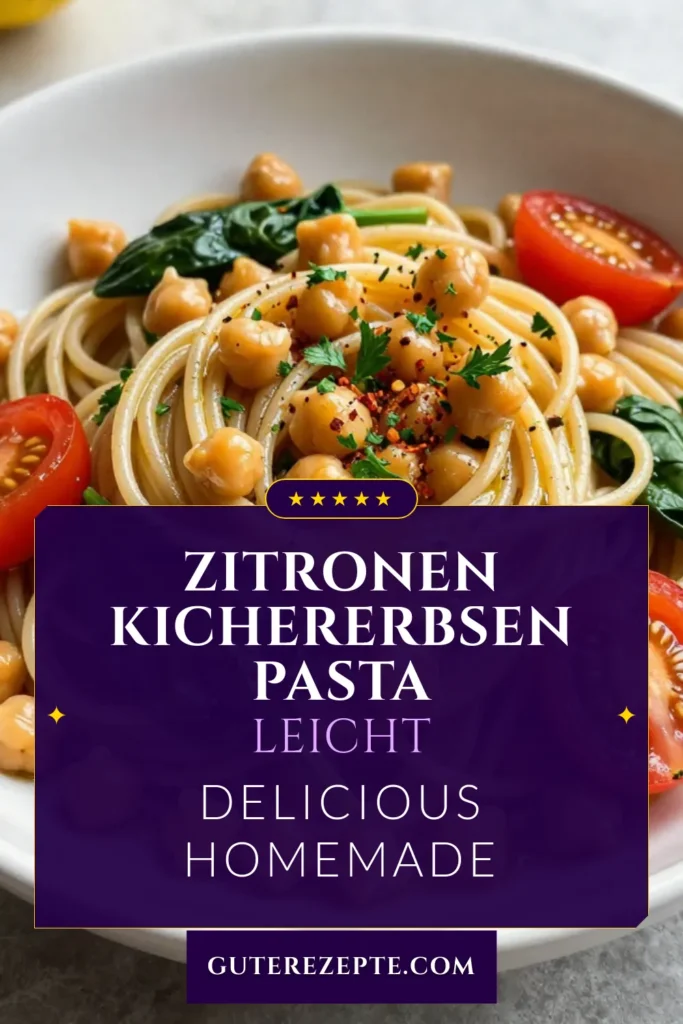 Entdecke das Rezept für Zitronen Kichererbsen Pasta, ein köstliches und gesundes Nudelgericht! Diese vegane Pasta mit Spinat kombiniert Vollkornnudeln mit würzigen Kichererbsen, frischen Kirschtomaten und einer spritzigen Zitronennote. Perfekt für einfache Nudelgerichte und ideal für eine gesunde Ernährung. Probiere es jetzt aus und genieße eine gesunde Mahlzeit! #ZitronenKichererbsenPasta #GesundePastaRezepte #VeganePastaMitSpinat #VollkornnudelnRezept