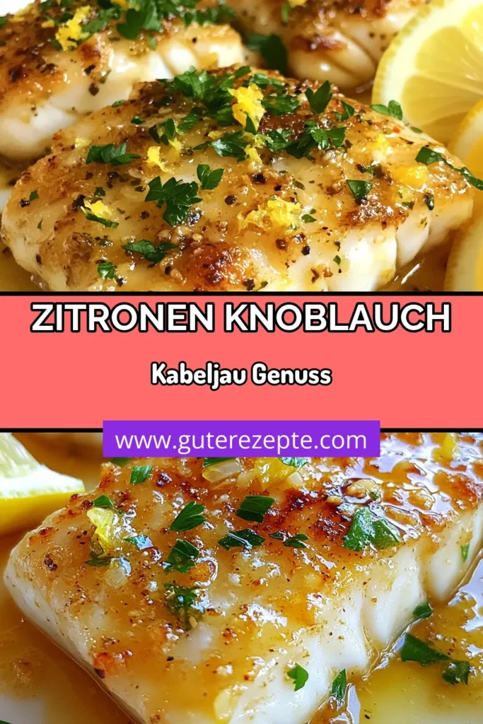 Entdecke dieses köstliche Kabeljau Rezept mit Zitronen Knoblauch Butter für eine schnelle Meeresfrüchte Mahlzeit, die gesund und einfach zuzubereiten ist. In nur 20 Minuten hast du ein schmackhaftes Gericht mit zartem Kabeljau und aromatischer Butter. Perfekt für jeden Anlass! Lass dir dieses einfache Fischgericht nicht entgehen und lass uns wissen, wie es dir gefällt! #Kabeljau #ZitronenKnoblauchButter #GesunderFisch #SchnelleMahlzeit