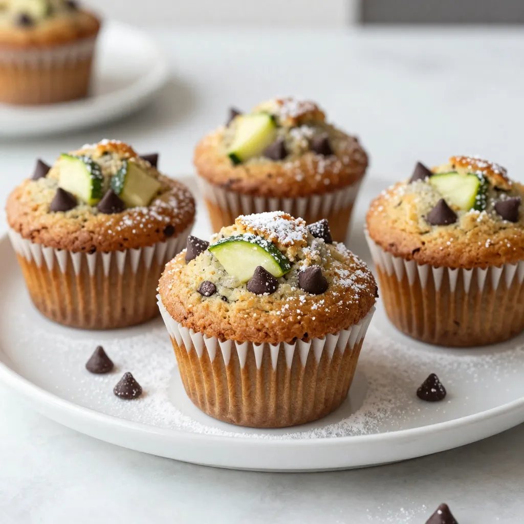 Für die Schmackhaften Chocolate Chip Zucchini Muffins brauchst du: - Weizenmehl (allzweck) - Vollkornmehl - Backnatron - Backpulver - Salz - Gemahlener Zimt - Brauner Zucker - Weißer Zucker - Ungesüßtes Apfelmus - Pflanzenöl - Große Eier - Vanilleextrakt - Geraspelte Zucchini - Zartbitter-Schokoladenstückchen Hier sind die genauen Mengen für die Zutaten: - 1 Tasse Weizenmehl (allzweck) - 1/2 Tasse Vollkornmehl - 1 Teelöffel Backnatron - 1/2 Teelöffel Backpulver - 1/2 Teelöffel Salz - 1 Teelöffel gemahlener Zimt - 1/4 Tasse brauner Zucker - 1/4 Tasse weißer Zucker - 1/2 Tasse ungesüßtes Apfelmus - 1/4 Tasse Pflanzenöl - 2 große Eier - 1 Teelöffel Vanilleextrakt - 1 Tasse geraspelter Zucchini (etwa 1 mittelgroße Zucchini) - 3/4 Tasse Zartbitter-Schokoladenstückchen Jede Zutat bringt wichtige Nährstoffe mit sich: - Weizenmehl: Liefert Kohlenhydrate für Energie. - Vollkornmehl: Enthält Ballaststoffe für die Verdauung. - Backnatron: Hilft beim Aufgehen der Muffins. - Backpulver: Unterstützt die Lockerheit des Teigs. - Salz: Verstärkt den Geschmack. - Zimt: Fügt ein warmes Aroma hinzu. - Zucker: Süßt die Muffins, sorgt für Feuchtigkeit. - Apfelmus: Macht die Muffins saftig und reduziert Fett. - Pflanzenöl: Gibt Feuchtigkeit und hilft beim Backen. - Eier: Binden die Zutaten und geben Struktur. - Vanilleextrakt: Verleiht ein tolles Aroma. - Zucchini: Bringt Feuchtigkeit und Vitamine. - Schokoladenstückchen: Fügt süße Schokoladengeschmack hinzu. Mit diesen Zutaten bereitest du leckere Muffins zu, die jedem schmecken! {{ingredient_image_2}} Heize deinen Ofen auf 175°C vor. Dies ist wichtig für gleichmäßiges Backen. Bereite eine Muffinform vor, indem du sie mit Papierförmchen auskleidest oder mit Kochspray einsprühst. So bekommst du die Muffins leicht heraus. Nimm eine große Schüssel. Vermenge dort 1 Tasse Weizenmehl, 1/2 Tasse Vollkornmehl, 1 Teelöffel Backnatron, 1/2 Teelöffel Backpulver, 1/2 Teelöffel Salz und 1 Teelöffel gemahlenen Zimt. Mische alles gut, bis es gleichmäßig aussieht. Die trockenen Zutaten sind die Basis für die Muffins. In einer anderen Schüssel vermenge 1/4 Tasse braunen Zucker und 1/4 Tasse weißen Zucker. Füge 1/2 Tasse ungesüßtes Apfelmus, 1/4 Tasse Pflanzenöl, 2 große Eier und 1 Teelöffel Vanilleextrakt hinzu. Schlage die Mischung gut. Sie sollte glatt und cremig sein. Diese Zutaten geben den Muffins Feuchtigkeit und Geschmack. Gib nun die feuchten Zutaten zu den trockenen Zutaten. Mische alles vorsichtig, bis es gerade so kombiniert ist. Achte darauf, nicht zu übermixen. Füge dann 1 Tasse geraspelte Zucchini und 3/4 Tasse Zartbitter-Schokoladenstückchen hinzu. Hebe sie vorsichtig unter, bis sie gleichmäßig verteilt sind. Die Zucchini macht die Muffins saftig und lecker. Löffle den Teig in die vorbereitete Muffinform. Fülle jede Mulde etwa zu zwei Dritteln. So haben die Muffins Platz zum Aufgehen. Backe sie für 20 bis 25 Minuten. Prüfe mit einem Zahnstocher, ob sie durchgebacken sind. Wenn der Zahnstocher sauber herauskommt, sind sie fertig. Lass die Muffins 5 Minuten in der Form abkühlen. Danach lege sie auf ein Gitterrost, damit sie vollständig abkühlen. Du kannst die Muffins warm servieren. Bestäube sie leicht mit Puderzucker oder füge etwas Frischkäse-Frosting hinzu. So schmecken sie besonders gut! Um einen guten Teig zu erreichen, mische die trockenen Zutaten gut. Das hilft, Klumpen zu vermeiden. Wenn du die feuchten Zutaten hinzufügst, rühre nur so lange, bis alles kombiniert ist. Übermixen führt zu trockenen Muffins. Die Zucchini gibt Feuchtigkeit, also achte darauf, sie gut abtropfen zu lassen, bevor du sie hinzufügst. Heize deinen Ofen auf 175°C vor. Backe die Muffins 20 bis 25 Minuten lang. Prüfe sie mit einem Zahnstocher. Wenn er sauber herauskommt, sind die Muffins fertig. Lass die Muffins nach dem Backen fünf Minuten in der Form abkühlen. Danach auf ein Gitter legen, um sie vollständig abkühlen zu lassen. Ein häufiger Fehler ist das Übermixen des Teigs. Das kann zu dichten Muffins führen. Ein anderer Fehler ist, die Muffins zu früh aus dem Ofen zu nehmen. Achte auf die Backzeit und die Zahnstocherprobe. Wenn du die Muffins nicht richtig abkühlen lässt, werden sie matschig. Pro Tipps Raspeln Sie die Zucchini gut: Je feiner die Zucchini geraspelt ist, desto besser wird sie im Teig verteilt und beeinflusst die Textur der Muffins nicht. Variieren Sie die Schokoladenstückchen: Probieren Sie verschiedene Schokoladensorten wie weiße Schokolade oder Milchschokolade für einen anderen Geschmack. Verwenden Sie frische Zutaten: Frische Zucchini und hochwertige Eier machen einen deutlichen Unterschied im Geschmack und der Konsistenz der Muffins. Aufbewahrungstipps: Bewahren Sie die Muffins in einem luftdichten Behälter auf, um ihre Frische zu erhalten, oder frieren Sie sie für längere Haltbarkeit ein. {{image_4}} Wenn Sie glutenfrei kochen möchten, können Sie die Muffins leicht anpassen. Verwenden Sie einfach glutenfreies Mehl. Eine Mischung aus Reis- und Mandelmehl funktioniert gut. Achten Sie darauf, auch das Backpulver und das Backnatron zu überprüfen, um sicherzustellen, dass sie glutenfrei sind. Diese Anpassung bietet eine tolle Textur und bleibt schmackhaft. Sie können die Muffins nach Ihrem Geschmack variieren. Fügen Sie Nüsse, wie Walnüsse oder Pekannüsse, für einen Crunch hinzu. Auch Kokosraspeln passen gut. Für die Toppings probieren Sie Schokoladenglasur oder einen Klecks Frischkäse-Frosting. Diese Extras machen Ihre Muffins noch interessanter und leckerer. Die Süße der Muffins kann leicht angepasst werden. Wenn Sie es weniger süß mögen, reduzieren Sie den Zucker um die Hälfte. Sie können auch Honig oder Ahornsirup verwenden, um eine andere Geschmacksrichtung zu erzielen. Diese Alternativen bringen eine neue Tiefe und machen sie einzigartig. Um die Schmackhaftigkeit deiner Muffins zu bewahren, lagere sie in einem luftdichten Behälter. Dies hilft, die Feuchtigkeit zu halten. Platziere die Muffins an einem kühlen Ort, away von Sonnenlicht. So bleiben sie frisch und lecker. Die Muffins sind am besten, wenn du sie frisch isst. Aber sie bleiben auch einige Tage gut. Um die Haltbarkeit zu verlängern, kannst du sie mit Frischhaltefolie umwickeln. Du kannst auch ein Stück Brot in den Behälter legen. Das hält die Muffins weich und feucht. Wenn du zu viele Muffins hast, friere sie ein. Lass sie zuerst vollständig abkühlen. Wickele sie dann einzeln in Frischhaltefolie. Lege die eingewickelten Muffins in einen Gefrierbeutel. So bleiben sie bis zu drei Monate frisch. Zum Auftauen einfach bei Raumtemperatur lassen oder kurz in die Mikrowelle legen. Wenn Sie keine Eier haben, verwenden Sie Apfelmus oder zerdrückte Banane. Beide geben Feuchtigkeit und helfen, die Muffins zu binden. Eine viertel Tasse Apfelmus ersetzt ein Ei. Probieren Sie es aus und sehen Sie, wie gut es funktioniert! Ja, Sie können die Muffins in einem anderen Ofen backen. Achten Sie darauf, die Temperatur anzupassen. Manche Öfen backen schneller oder langsamer. Überprüfen Sie die Muffins nach 20 Minuten. Ein Zahnstocher sollte sauber herauskommen. Die Muffins schmecken auch mit anderen Zuckersorten gut. Verwenden Sie Honig oder Kokoszucker. Diese Zuckersorten geben einen anderen Geschmack. Experimentieren Sie und finden Sie Ihre Lieblingssüße! Die Muffins bleiben bis zu fünf Tage frisch. Lagern Sie sie in einem luftdichten Behälter. Wenn Sie sie länger aufbewahren möchten, frieren Sie sie ein. So bleiben sie bis zu drei Monate lecker. Im Artikel haben wir die Schritte zum Muffinbacken besprochen. Wir begannen mit den notwendigen Zutaten und deren Nährstoffen. Dann haben wir die Schritt-für-Schritt-Anleitung durchgearbeitet, von den Vorbereitungen bis zur Backzeit. Tipps und Tricks halfen, Fehler zu vermeiden und die Konsistenz zu optimieren. Auch Variationen und Lagerungshinweise waren wichtig. Denken Sie daran, diese Tipps für die besten Muffins zu nutzen. Viel Freude beim Backen!