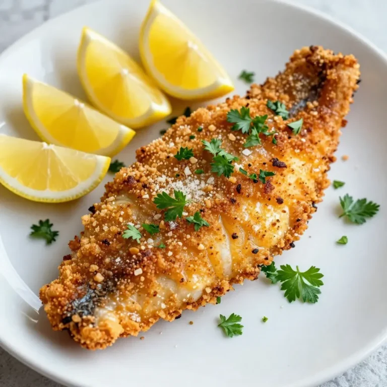 - 4 Tilapiafilets - 1/2 Tasse geriebener Parmesan - 1/2 Tasse Semmelbrösel (Panko für zusätzliche Knusprigkeit) Die Hauptzutaten sind wichtig für den Geschmack. Tilapiafilets sind zart und leicht. Sie nehmen die Aromen gut auf. Parmesan gibt eine schöne, salzige Note. Die Semmelbrösel sorgen für die knusprige Kruste. Panko ist besonders knusprig. - 1 Teelöffel Knoblauchpulver - 1 Teelöffel getrockneter Oregano - 1/2 Teelöffel Paprika - 1/4 Teelöffel Salz - 1/4 Teelöffel schwarzer Pfeffer Die Gewürze sind der Schlüssel zu viel Geschmack. Knoblauchpulver gibt eine tolle Würze. Oregano bringt ein mediterranes Aroma. Paprika fügt eine milde Schärfe hinzu. Salz und Pfeffer runden alles ab. Diese Mischung macht die Panade besonders lecker. - 2 große Eier - 2 Esslöffel Milch - Olivenöl, zum Beträufeln Eier und Milch helfen, die Panade zu binden. Sie sorgen dafür, dass die Kruste gut haftet. Olivenöl bringt die knusprige Textur hervor. Es verbessert auch den Geschmack. Diese Zutaten sind einfach, aber sehr wichtig für das Gericht. {{ingredient_image_2}} Heize deinen Ofen auf 200°C vor. Lege ein Backblech mit Backpapier aus. Fette das Papier leicht mit Kochspray oder etwas Olivenöl ein. So bleibt die Panade knusprig und klebt nicht fest. Nimm eine flache Schüssel. Vermische darin den geriebenen Parmesan, die Semmelbrösel, das Knoblauchpulver, den Oregano, die Paprika, das Salz und den schwarzen Pfeffer. Mische alles gut, damit die Gewürze gleichmäßig verteilt sind. In einer anderen Schüssel verquirle die Eier mit der Milch. Diese Mischung hilft der Panade, gut zu haften. Nimm ein Tilapiafilet und tauche es zuerst in die Eier-Mischung. Achte darauf, dass das ganze Filet gut ummantelt ist. Dann wälze das Filet in der Parmesan-Semmelbrösel-Mischung. Drücke die Panade leicht an, damit sie gut haftet. Wiederhole diesen Schritt mit den restlichen Filets. Lege die panierten Filets auf das vorbereitete Backblech. Träufle etwas Olivenöl über jedes Filet. Backe sie im vorgeheizten Ofen für 15 bis 20 Minuten. Der Fisch ist fertig, wenn die Kruste goldbraun ist und der Fisch leicht mit einer Gabel zerfällt. Lass die Filets nach dem Backen ein paar Minuten ruhen, bevor du sie servierst. - Frische Tilapiafilets kaufen: Wählen Sie frische, feste Filets. Achten Sie auf einen milden Duft. Wenn die Filets glänzen, sind sie frisch und von guter Qualität. - Qualität des Parmesans: Verwenden Sie echten Parmesan. Dieser hat den besten Geschmack. Reib ihn frisch für mehr Aroma. - Verwendung von Panko statt Semmelbröseln: Panko sorgt für extra Knusprigkeit. Es hat eine leichtere Textur. Dadurch wird die Kruste luftiger und knuspriger. - Olivenöl richtig einsetzen: Träufeln Sie Olivenöl über die Filets. Das hilft, die Panade knusprig zu machen. Zu viel Öl kann die Knusprigkeit mindern. Seien Sie sparsam, aber effektiv. - Präsentationstipps für das Gericht: Servieren Sie die Tilapia auf einem bunten Teller. Zitronenviertel und frische Petersilie geben Farbe. Das Auge isst mit, also machen Sie es ansprechend! - Beilagenempfehlungen: Reis oder frisches Gemüse passen gut dazu. Ein leichter Salat bringt Frische ins Spiel. Kombinieren Sie verschiedene Texturen für ein rundes Gericht. Pro Tipps Frische Zutaten: Verwenden Sie frische Tilapiafilets, um den besten Geschmack und die beste Textur zu erzielen. Gefrorene Filets können auch verwendet werden, sollten jedoch vollständig aufgetaut und trocken getupft werden. Panko für Extra-Knusprigkeit: Die Verwendung von Panko-Semmelbröseln anstelle von normalen Semmelbröseln verleiht der Kruste eine extra knusprige Textur. Wenn Sie Panko verwenden, wird das Gericht noch köstlicher! Variieren Sie die Gewürze: Experimentieren Sie mit verschiedenen Gewürzen und Kräutern, um Ihrem Gericht eine persönliche Note zu verleihen. Zum Beispiel können Sie italienische Gewürzmischungen oder Zitronenpfeffer hinzufügen. Richtige Backzeit: Überprüfen Sie die Tilapiafilets nach 15 Minuten, um sicherzustellen, dass sie nicht überbacken werden. Der Fisch ist fertig, wenn er leicht mit einer Gabel zerfällt und die Kruste goldbraun ist. {{image_4}} Wenn Sie keinen Tilapia haben, versuchen Sie andere Fische. Lachs oder Kabeljau sind gute Optionen. Diese Fische sind ebenfalls zart und nehmen die Aromen gut auf. Für den Käse können Sie auch andere Sorten nutzen. Mozzarella oder Pecorino bringen neue Geschmäcker in Ihr Gericht. Um neue Aromen zu schaffen, fügen Sie frische Kräuter hinzu. Basilikum oder Petersilie sorgen für einen frischen Kick. Sie können auch Gewürzmischungen verwenden, um die Kruste interessanter zu machen. Für einen schärferen Geschmack, probieren Sie Chili oder Cayennepfeffer. Ein Hauch von Schärfe macht das Gericht aufregender. Grillen ist eine tolle Alternative zur Ofen-Methode. Das Grillen bringt einen rauchigen Geschmack, der wunderbar zu Fisch passt. Frittieren ist eine weitere Möglichkeit. Es sorgt für eine besonders knusprige Textur. Achten Sie darauf, dass das Öl heiß genug ist, damit die Kruste perfekt wird. Wenn Sie Tilapia übrig haben, lagern Sie ihn im Kühlschrank. Stellen Sie sicher, dass er in einem luftdichten Behälter ist. So bleibt der Fisch frisch. Die Kühlzeit beträgt bis zu drei Tage. Achten Sie darauf, den Fisch vor dem Verzehr zu riechen. Wenn er komisch riecht, werfen Sie ihn weg. Sicherheit steht an erster Stelle. Um Tilapiafilets einzufrieren, wickeln Sie sie gut ein. Nutzen Sie Frischhaltefolie oder Gefrierbeutel. So vermeiden Sie Gefrierbrand. Sie können die Filets bis zu drei Monate einfrieren. Zum Auftauen legen Sie die Filets in den Kühlschrank. Lassen Sie sie dort über Nacht. So bleiben Geschmack und Textur erhalten. Die besten Methoden zum Aufwärmen sind im Ofen oder in der Pfanne. Im Ofen sollten Sie ihn bei 180 Grad Celsius aufwärmen. Das dauert etwa 10 Minuten. Wenn Sie die Pfanne nutzen, erhitzen Sie sie bei mittlerer Hitze. So bleibt die Knusprigkeit erhalten. Ein Spritzer Olivenöl hilft dabei. So schmeckt der Tilapia wie frisch gebacken. Tilapia braucht in der Regel 15 bis 20 Minuten im Ofen. Die Backzeit hängt von der Dicke der Filets ab. Dickere Filets benötigen mehr Zeit. Sie sollten den Fisch backen, bis die Panade goldbraun ist. Der Fisch ist fertig, wenn er leicht mit einer Gabel zerfällt. Ein guter Anhaltspunkt ist eine Temperatur von 200°C. Ja, du kannst Parmesan Crusted Tilapia vorbereiten. Du kannst die Filets panieren und im Kühlschrank lagern. Das hilft, die Aromen zu verbessern. Backe sie dann frisch im Ofen, wenn du bereit bist. Wenn du Zeit sparen willst, kannst du die Tilapia auch vorbacken und später aufwärmen. Zu Parmesan Crusted Tilapia passen viele Beilagen. Du kannst frisches Gemüse wie Brokkoli oder grüne Bohnen servieren. Auch ein einfacher Salat macht das Gericht leicht und frisch. Serviere die Tilapia mit Reis oder Kartoffeln für eine sättigende Mahlzeit. Ein Spritzer frischer Zitrone bringt den Geschmack zusätzlich zur Geltung. Im Blogbeitrag haben wir die Zutaten für Parmesan Crusted Tilapia durchgegangen: frische Tilapiafilets, Parmesan, Semmelbrösel und passende Gewürze. Ich habe eine einfache Schritt-für-Schritt-Anleitung gegeben, um Sie beim Zubereiten zu unterstützen. Außerdem habe ich Tipps für die beste Knusprigkeit und Variationen des Rezepts geteilt. Denken Sie daran, die besten Zutaten zu wählen und kreativ zu sein. So haben Sie die perfekte Mahlzeit! Viel Spaß beim Kochen!