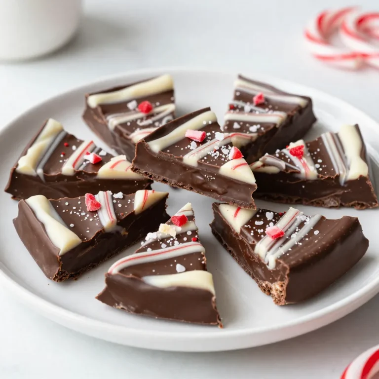 - 2 Tassen Zartbitter-Schokoladenstückchen - 1 Tasse weiße Schokoladenstückchen - 1/2 Tasse Zuckerstangenstücke (zerkleinert) - 1 Teelöffel Pfefferminze-Extrakt - Meersalz zum Bestreuen (optional) Um die perfekte Schokoladen-Zuckerstangen-Bark zu machen, sind frische Zutaten wichtig. Die Zartbitter-Schokoladenstückchen geben einen tiefen, schokoladigen Geschmack. Weiße Schokolade sorgt für eine süße Note. Die Zuckerstangenstücke fügen einen knackigen Biss hinzu. Pfefferminze-Extrakt bringt das festliche Gefühl. Meersalz kann den Geschmack verstärken, ist aber optional. Wenn du die Zutaten bereit hast, bist du bereit für den nächsten Schritt. Achte darauf, dass die Zuckerstangen gut zerdrückt sind. So verteilen sie sich gleichmäßig und bringen den besten Crunch. Verwende bestenfalls hochwertige Schokolade. Sie schmilzt besser und hat einen reicheren Geschmack. Achte darauf, dass du die Zutaten genau abmisst. Das sorgt für ein gleichmäßiges Ergebnis. {{ingredient_image_2}} Mikrowellenmethode für Zartbitter-Schokolade Schmelze die Zartbitter-Schokoladenstückchen in einer mikrowellengeeigneten Schüssel. Stelle die Mikrowelle auf 30 Sekunden ein. Rühre nach jedem Intervall um. Mache das, bis die Schokolade glatt ist. Achte darauf, dass sie nicht anbrennt. Mikrowellenmethode für weiße Schokolade Wiederhole den gleichen Schritt mit der weißen Schokolade. Schmelze sie ebenfalls in 30-Sekunden-Intervallen. Rühre gut um, bis sie schön geschmolzen ist. Das gibt deiner Schokolade eine tolle Konsistenz. Ausgießen der Zartbitter-Schokolade auf das Backblech Lege ein Backblech mit Backpapier aus. Gieße dann die geschmolzene Zartbitter-Schokolade auf das Blech. Verteile sie gleichmäßig, sodass sie etwa einen halben Zentimeter dick ist. Lass sie kurz abkühlen. Marmorieren der weißen Schokolade mit der Zartbitter-Schokolade Träufle die geschmolzene weiße Schokolade über die Zartbitter-Schokolade. Nutze ein Messer oder einen Spatel, um die beiden Schokoladen vorsichtig zu vermischen. So entsteht ein schöner Marmor-Effekt. Verteilen der Zuckerstangenstücke und Meersalz Streue die zerbrochenen Zuckerstangenstücke gleichmäßig über die Schokolade. Drücke sie leicht an, damit sie gut haften. Wenn du magst, füge eine Prise Meersalz hinzu. Das gibt einen tollen Geschmackskontrast. Um die perfekte Konsistenz der Schokolade zu erreichen, ist es wichtig, Überhitzung zu vermeiden. Schmelze die Zartbitter-Schokolade in kurzen Intervallen von 30 Sekunden. Rühre die Schokolade nach jedem Intervall um. So bleibt die Schokolade schön glatt. Wenn die Schokolade zu heiß wird, kann sie klumpig werden. Das wollen wir nicht! Die Präsentation ist entscheidend. Du kannst die Zuckerstangen-Bark auf einem festlichen Teller anrichten. Lege frische Minzblätter dazu. Diese bringen Farbe und einen frischen Geschmack. Eine weitere Idee ist, die Stücke in kleine Boxen zu verpacken. So sind sie ein tolles Geschenk. Du kannst auch etwas goldenen oder silbernen Glitzer verwenden, um die Bark festlicher wirken zu lassen. Um die Schokolade einfach zu brechen, lass sie gut kühlen. Ein festes Bark bricht besser. Du kannst die Schokolade in kleinen, gleichmäßigen Stücken schneiden, bevor sie vollständig fest wird. Nutze ein scharfes Messer, um gerade Linien zu ziehen. Wenn du es in Stücke brichst, achte darauf, gleichmäßigen Druck auszuüben. So hast du schöne, gleichmäßige Stücke. Pro Tipps Schokoladenqualität: Verwende hochwertige Schokoladenstückchen für den besten Geschmack und die beste Textur. Minzgeschmack verstärken: Für einen intensiveren Minzgeschmack kannst du zusätzlich frische Minzblätter hacken und unter die weiße Schokolade mischen. Konsistenz der Schokolade: Achte darauf, die Schokolade nicht zu überhitzen, um eine glatte und glänzende Oberfläche zu erhalten. Variationen ausprobieren: Experimentiere mit verschiedenen Toppings wie Nüssen oder getrockneten Früchten für eine persönliche Note. {{image_4}} Du kannst die Schokoladensorten anpassen. Verwende Vollmilch-Schokolade für eine süßere Note. Diese Schokolade ist cremig und mild. Wenn du eine ganz andere Richtung gehen möchtest, nutze weiße Schokolade. Sie hat einen sehr süßen Geschmack und passt gut zur Minze. Die Kombination aus Zartbitter und Vollmilch ist ebenfalls lecker. Experimentiere, um deinen perfekten Mix zu finden. Zusätzliche Aromen machen dein Bark besonders. Füge Nüsse wie Mandeln oder Walnüsse hinzu. Sie bringen Crunch und Geschmack. Du kannst auch Aroma-Extrakte verwenden. Zum Beispiel, Mandel- oder Orangen-Extrakt geben eine spannende Note. Denke daran, dass weniger manchmal mehr ist. Ein Teelöffel reicht aus, um den Geschmack zu verändern. Die Dekoration macht dein Bark besonders ansehnlich. Du kannst noch mehr Zuckerstangenstücke darüber streuen. Sie glitzern schön und machen das Dessert festlich. Schokolade und Karamell sind ebenfalls gute Toppings. Streue sie einfach vor dem Kühlen darüber. Eine Prise Meersalz hebt die Süße hervor und gibt einen tollen Kontrast. Sei kreativ und lasse deinen Ideen freien Lauf! Bewahre das Schokoladen-Zuckerstangen-Bark im Kühlschrank auf. Das hält es frisch. Nutze einen luftdichten Behälter. So bleibt die Schokolade knackig. Wenn du das Bark im Kühlschrank lagerst, bleibt der Geschmack intensiv. Ich empfehle, es in kleine Stücke zu brechen. So kannst du einfach die gewünschte Menge nehmen. Wenn du das Bark bei Raumtemperatur lagerst, achte auf die Bedingungen. Stelle den Behälter an einen kühlen, trockenen Ort. Vermeide direkte Sonne oder Wärmequellen. Ein luftdichter Behälter ist wichtig. So bleibt das Bark knusprig und lecker. Du kannst es bis zu einer Woche so aufbewahren. Das Bark bleibt etwa zwei Wochen frisch, wenn du es kühl aufbewahrst. Bei Raumtemperatur kann es schneller weich werden. Der Nachteil ist, dass die Schokolade ihre Textur verlieren kann. Achte darauf, die Schokolade nicht zu lange draußen zu lassen. So bleibt der Genuss erhalten. Die Zubereitung von Schokoladen-Zuckerstangen-Bark dauert etwa 15 Minuten. Die gesamte Zeit von Anfang bis Ende beträgt 2 Stunden und 15 Minuten. Dies schließt das Abkühlen im Kühlschrank ein. Du musst die Bark für etwa 1-2 Stunden in den Kühlschrank stellen, damit sie fest wird. Ja, du kannst andere Zutaten hinzufügen! Für einen besonderen Twist kannst du Nüsse oder getrocknete Früchte verwenden. Du kannst auch andere Schokoladensorten ausprobieren. Vollmilch- oder weiße Schokolade sind gute Alternativen. Sei kreativ und passe die Bark nach deinem Geschmack an. Das Rezept ist nicht von Natur aus vegan, da es weiße Schokolade enthält. Du kannst jedoch vegane Schokoladenstückchen verwenden, um eine vegane Version zu machen. Die Zuckerstangen können Gluten enthalten, also achte darauf, glutenfreie Zuckerstangen zu wählen, wenn du glutenfrei bleiben möchtest. So kannst du die Bark an deine Bedürfnisse anpassen. Die Zubereitung von Schokoladen-Zuckerstangen-Bark ist einfach und macht Spaß. Wir haben die Zutaten, Schritte und Tipps besprochen. Jede Zutat bringt ihren eigenen Geschmack ins Spiel, von der dunklen Schokolade bis zu den spritzigen Zuckerstangen. Du kannst kreativ sein und Variationen ausprobieren. Denke daran, den Bark richtig zu lagern, damit er frisch bleibt. Mit diesen Informationen kannst du ein köstliches Geschenk oder einen Snack für dich selbst schaffen. Viel Freude beim Schmelzen und Genießen!