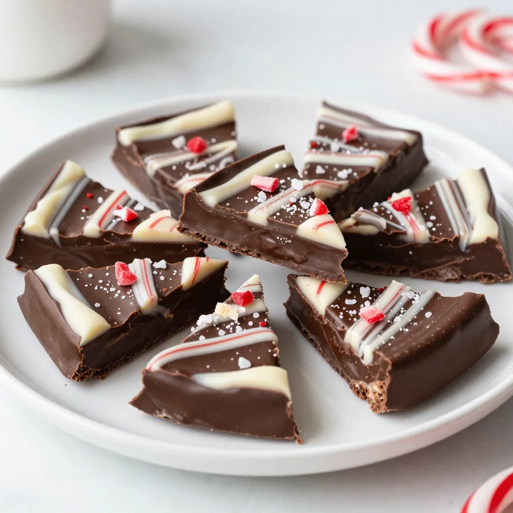 - 2 Tassen Zartbitter-Schokoladenstückchen - 1 Tasse weiße Schokoladenstückchen - 1/2 Tasse Zuckerstangenstücke (zerkleinert) - 1 Teelöffel Pfefferminze-Extrakt - Meersalz zum Bestreuen (optional) Um die perfekte Schokoladen-Zuckerstangen-Bark zu machen, sind frische Zutaten wichtig. Die Zartbitter-Schokoladenstückchen geben einen tiefen, schokoladigen Geschmack. Weiße Schokolade sorgt für eine süße Note. Die Zuckerstangenstücke fügen einen knackigen Biss hinzu. Pfefferminze-Extrakt bringt das festliche Gefühl. Meersalz kann den Geschmack verstärken, ist aber optional. Wenn du die Zutaten bereit hast, bist du bereit für den nächsten Schritt. Achte darauf, dass die Zuckerstangen gut zerdrückt sind. So verteilen sie sich gleichmäßig und bringen den besten Crunch. Verwende bestenfalls hochwertige Schokolade. Sie schmilzt besser und hat einen reicheren Geschmack. Achte darauf, dass du die Zutaten genau abmisst. Das sorgt für ein gleichmäßiges Ergebnis. {{ingredient_image_2}} Mikrowellenmethode für Zartbitter-Schokolade Schmelze die Zartbitter-Schokoladenstückchen in einer mikrowellengeeigneten Schüssel. Stelle die Mikrowelle auf 30 Sekunden ein. Rühre nach jedem Intervall um. Mache das, bis die Schokolade glatt ist. Achte darauf, dass sie nicht anbrennt. Mikrowellenmethode für weiße Schokolade Wiederhole den gleichen Schritt mit der weißen Schokolade. Schmelze sie ebenfalls in 30-Sekunden-Intervallen. Rühre gut um, bis sie schön geschmolzen ist. Das gibt deiner Schokolade eine tolle Konsistenz. Ausgießen der Zartbitter-Schokolade auf das Backblech Lege ein Backblech mit Backpapier aus. Gieße dann die geschmolzene Zartbitter-Schokolade auf das Blech. Verteile sie gleichmäßig, sodass sie etwa einen halben Zentimeter dick ist. Lass sie kurz abkühlen. Marmorieren der weißen Schokolade mit der Zartbitter-Schokolade Träufle die geschmolzene weiße Schokolade über die Zartbitter-Schokolade. Nutze ein Messer oder einen Spatel, um die beiden Schokoladen vorsichtig zu vermischen. So entsteht ein schöner Marmor-Effekt. Verteilen der Zuckerstangenstücke und Meersalz Streue die zerbrochenen Zuckerstangenstücke gleichmäßig über die Schokolade. Drücke sie leicht an, damit sie gut haften. Wenn du magst, füge eine Prise Meersalz hinzu. Das gibt einen tollen Geschmackskontrast. Um die perfekte Konsistenz der Schokolade zu erreichen, ist es wichtig, Überhitzung zu vermeiden. Schmelze die Zartbitter-Schokolade in kurzen Intervallen von 30 Sekunden. Rühre die Schokolade nach jedem Intervall um. So bleibt die Schokolade schön glatt. Wenn die Schokolade zu heiß wird, kann sie klumpig werden. Das wollen wir nicht! Die Präsentation ist entscheidend. Du kannst die Zuckerstangen-Bark auf einem festlichen Teller anrichten. Lege frische Minzblätter dazu. Diese bringen Farbe und einen frischen Geschmack. Eine weitere Idee ist, die Stücke in kleine Boxen zu verpacken. So sind sie ein tolles Geschenk. Du kannst auch etwas goldenen oder silbernen Glitzer verwenden, um die Bark festlicher wirken zu lassen. Um die Schokolade einfach zu brechen, lass sie gut kühlen. Ein festes Bark bricht besser. Du kannst die Schokolade in kleinen, gleichmäßigen Stücken schneiden, bevor sie vollständig fest wird. Nutze ein scharfes Messer, um gerade Linien zu ziehen. Wenn du es in Stücke brichst, achte darauf, gleichmäßigen Druck auszuüben. So hast du schöne, gleichmäßige Stücke. Pro Tipps Schokoladenqualität: Verwende hochwertige Schokoladenstückchen für den besten Geschmack und die beste Textur. Minzgeschmack verstärken: Für einen intensiveren Minzgeschmack kannst du zusätzlich frische Minzblätter hacken und unter die weiße Schokolade mischen. Konsistenz der Schokolade: Achte darauf, die Schokolade nicht zu überhitzen, um eine glatte und glänzende Oberfläche zu erhalten. Variationen ausprobieren: Experimentiere mit verschiedenen Toppings wie Nüssen oder getrockneten Früchten für eine persönliche Note. {{image_4}} Du kannst die Schokoladensorten anpassen. Verwende Vollmilch-Schokolade für eine süßere Note. Diese Schokolade ist cremig und mild. Wenn du eine ganz andere Richtung gehen möchtest, nutze weiße Schokolade. Sie hat einen sehr süßen Geschmack und passt gut zur Minze. Die Kombination aus Zartbitter und Vollmilch ist ebenfalls lecker. Experimentiere, um deinen perfekten Mix zu finden. Zusätzliche Aromen machen dein Bark besonders. Füge Nüsse wie Mandeln oder Walnüsse hinzu. Sie bringen Crunch und Geschmack. Du kannst auch Aroma-Extrakte verwenden. Zum Beispiel, Mandel- oder Orangen-Extrakt geben eine spannende Note. Denke daran, dass weniger manchmal mehr ist. Ein Teelöffel reicht aus, um den Geschmack zu verändern. Die Dekoration macht dein Bark besonders ansehnlich. Du kannst noch mehr Zuckerstangenstücke darüber streuen. Sie glitzern schön und machen das Dessert festlich. Schokolade und Karamell sind ebenfalls gute Toppings. Streue sie einfach vor dem Kühlen darüber. Eine Prise Meersalz hebt die Süße hervor und gibt einen tollen Kontrast. Sei kreativ und lasse deinen Ideen freien Lauf! Bewahre das Schokoladen-Zuckerstangen-Bark im Kühlschrank auf. Das hält es frisch. Nutze einen luftdichten Behälter. So bleibt die Schokolade knackig. Wenn du das Bark im Kühlschrank lagerst, bleibt der Geschmack intensiv. Ich empfehle, es in kleine Stücke zu brechen. So kannst du einfach die gewünschte Menge nehmen. Wenn du das Bark bei Raumtemperatur lagerst, achte auf die Bedingungen. Stelle den Behälter an einen kühlen, trockenen Ort. Vermeide direkte Sonne oder Wärmequellen. Ein luftdichter Behälter ist wichtig. So bleibt das Bark knusprig und lecker. Du kannst es bis zu einer Woche so aufbewahren. Das Bark bleibt etwa zwei Wochen frisch, wenn du es kühl aufbewahrst. Bei Raumtemperatur kann es schneller weich werden. Der Nachteil ist, dass die Schokolade ihre Textur verlieren kann. Achte darauf, die Schokolade nicht zu lange draußen zu lassen. So bleibt der Genuss erhalten. Die Zubereitung von Schokoladen-Zuckerstangen-Bark dauert etwa 15 Minuten. Die gesamte Zeit von Anfang bis Ende beträgt 2 Stunden und 15 Minuten. Dies schließt das Abkühlen im Kühlschrank ein. Du musst die Bark für etwa 1-2 Stunden in den Kühlschrank stellen, damit sie fest wird. Ja, du kannst andere Zutaten hinzufügen! Für einen besonderen Twist kannst du Nüsse oder getrocknete Früchte verwenden. Du kannst auch andere Schokoladensorten ausprobieren. Vollmilch- oder weiße Schokolade sind gute Alternativen. Sei kreativ und passe die Bark nach deinem Geschmack an. Das Rezept ist nicht von Natur aus vegan, da es weiße Schokolade enthält. Du kannst jedoch vegane Schokoladenstückchen verwenden, um eine vegane Version zu machen. Die Zuckerstangen können Gluten enthalten, also achte darauf, glutenfreie Zuckerstangen zu wählen, wenn du glutenfrei bleiben möchtest. So kannst du die Bark an deine Bedürfnisse anpassen. Die Zubereitung von Schokoladen-Zuckerstangen-Bark ist einfach und macht Spaß. Wir haben die Zutaten, Schritte und Tipps besprochen. Jede Zutat bringt ihren eigenen Geschmack ins Spiel, von der dunklen Schokolade bis zu den spritzigen Zuckerstangen. Du kannst kreativ sein und Variationen ausprobieren. Denke daran, den Bark richtig zu lagern, damit er frisch bleibt. Mit diesen Informationen kannst du ein köstliches Geschenk oder einen Snack für dich selbst schaffen. Viel Freude beim Schmelzen und Genießen!