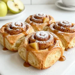 Um köstliche Karamell-Apfel-Zimt-Schnecken zu machen, brauchst du die folgenden Zutaten: - 2 Tassen Weizenmehl - 2 Esslöffel Zucker - 1 Päckchen (2 ¼ Teelöffel) Trockenhefe - ½ Teelöffel Salz - ½ Tasse warme Milch (43°C) - 2 Esslöffel ungesalzene Butter, geschmolzen - 1 großes Ei - 1 Teelöffel Vanilleextrakt - 1 Esslöffel gemahlener Zimt - ½ Tasse brauner Zucker, fest gepackt - 1 großer Apfel, geschält und gewürfelt (vorzugsweise Granny Smith) - ½ Tasse Karamellsauce (aus dem Laden oder selbstgemacht) - Extra Mehl zum Bestäuben - Optional: Puderzucker zum Bestäuben Für die Zubereitung der Schnecken benötigst du folgende Utensilien: - Eine große Rührschüssel - Ein Schneebesen - Eine separate Schüssel für die Füllung - Ein Nudelholz - Ein scharfes Messer oder ein Pizzaschneider - Eine gefettete Backform - Ein Backofen Die Wahl des richtigen Apfels ist wichtig. Ich empfehle Granny Smith. Sie sind knackig und säuerlich. Diese Äpfel geben den Schnecken eine schöne Frische. Außerdem halten sie beim Backen gut ihre Form. Du kannst auch andere Sorten probieren. Süße Äpfel wie Fuji oder Honeycrisp sind ebenfalls gut. Achte darauf, dass die Äpfel frisch und fest sind. Vermeide überreife oder weiche Äpfel, da sie beim Backen matschig werden können. {{ingredient_image_2}} Zuerst brauchen wir die Zutaten. Geben Sie die warme Milch, Zucker und Trockenhefe in eine große Schüssel. Lassen Sie diese Mischung fünf Minuten stehen. Sie sollte schaumig werden. Fügen Sie dann geschmolzene Butter, das Ei und Vanilleextrakt hinzu. Rühren Sie alles gut um. In einer anderen Schüssel mischen Sie das Mehl mit dem Salz. Geben Sie die Mehlmischung nach und nach zu den feuchten Zutaten. Rühren Sie weiter, bis ein weicher Teig entsteht. Kneten Sie den Teig auf einer leicht bemehlten Fläche für etwa fünf bis sieben Minuten. Er sollte glatt und elastisch werden. Legen Sie den Teig in eine gefettete Schüssel und decken Sie ihn ab. Lassen Sie ihn an einem warmen Ort etwa eine Stunde gehen, bis er sich verdoppelt hat. Während der Teig geht, bereiten Sie die Füllung vor. Mischen Sie in einer kleinen Schüssel den braunen Zucker und den gemahlenen Zimt. Diese Mischung verleiht den Schnecken einen tollen Geschmack. Wenn der Teig aufgegangen ist, drücken Sie ihn leicht zusammen. Rollen Sie den Teig auf einer bemehlten Fläche zu einem Rechteck aus. Es sollte etwa 30x45 cm groß sein. Verteilen Sie die Zimt-Zucker-Mischung gleichmäßig über den Teig. Streuen Sie dann die gewürfelten Äpfel darüber. Diese Äpfel geben den Schnecken Frische und Süße. Rollen Sie den Teig von einer langen Seite auf. Drücken Sie die Nähte gut zusammen. Schneiden Sie das aufgerollte Teigstück in zwölf gleich große Stücke. Legen Sie die Schnecken in eine gefettete Backform. Achten Sie darauf, etwas Abstand zwischen ihnen zu lassen. Decken Sie die Form ab und lassen Sie die Schnecken weitere 30 Minuten gehen. Heizen Sie den Ofen auf 190°C vor. Backen Sie die Schnecken 20 bis 25 Minuten, bis sie goldbraun sind. Sobald sie fertig sind, nehmen Sie sie aus dem Ofen. Beträufeln Sie die warmen Schnecken gleichmäßig mit Karamellsauce. Optional können Sie die Schnecken mit Puderzucker bestäuben. Servieren Sie sie warm und genießen Sie jeden Bissen! Ein häufiger Fehler ist, die Milch zu heiß zu machen. Die Hefe mag es warm, nicht heiß. Achte darauf, dass die Milch etwa 43°C hat. Wenn die Mischung nicht schaumig wird, ist die Hefe vielleicht tot. Auch das Kneten ist wichtig. Knete den Teig mindestens 5 Minuten lang, damit er schön elastisch wird. Lass den Teig an einem warmen Ort gehen. Wenn dein Raum zu kalt ist, wird der Teig nicht gut aufgehen. Du kannst die Füllung variieren! Probiere Walnüsse oder Pekannüsse für einen knackigen Biss. Füge auch etwas Muskatnuss hinzu, um den Zimtgeschmack zu vertiefen. Für eine fruchtige Note kannst du Birnen oder Pflaumen verwenden. Wenn du es schokoladig magst, mische Schokoladenstückchen unter die Füllung. Meine persönliche Empfehlung ist, einen Spritzer Ahornsirup hinzuzufügen. Das gibt einen tollen, süßen Geschmack. Präsentiere die Karamell-Apfel-Zimt-Schnecken auf einem hübschen Kuchenständer. Das sieht nicht nur toll aus, sondern zieht auch die Blicke an. Garniere die Schnecken mit frischen Apfelstücken und einem zusätzlichen Tropfen Karamellsauce. Das macht alles noch verlockender. Wenn du möchtest, bestäube sie mit Puderzucker, bevor du sie servierst. So bekommst du einen süßen, schönen Look, der jeden zum Schlemmen einlädt. Pro Tipps Teig gut gehen lassen: Achten Sie darauf, den Teig an einem warmen Ort gehen zu lassen, damit er die optimale Menge an Luftblasen entwickelt und schön aufgeht. Äpfel vorbereiten: Verwenden Sie saure Äpfel wie Granny Smith, um einen schönen Kontrast zur Süße der Zimt-Schnecken zu bieten. Karamell richtig verteilen: Beträufeln Sie die Schnecken sofort nach dem Backen mit Karamellsauce, damit sie die Süße gut aufnehmen und nicht zu fest wird. Optische Garnierung: Bestäuben Sie die Schnecken vor dem Servieren mit Puderzucker für eine ansprechende Präsentation und zusätzlichen Geschmack. {{image_4}} Um vegane Karamell-Apfel-Zimt-Schnecken zu machen, ändern wir ein paar Zutaten. Anstelle von Milch verwenden wir pflanzliche Milch wie Hafer- oder Mandelmilch. Für die Butter nehmen wir vegane Butter oder Kokosöl. Das Ei ersetzen wir durch einen Esslöffel Leinsamenmehl, gemischt mit drei Esslöffeln Wasser. Diese Mischung wirkt wie ein Bindemittel. Für glutenfreie Karamell-Apfel-Zimt-Schnecken nutzen wir eine glutenfreie Mehlmischung. Achten Sie darauf, eine Mischung zu wählen, die Xanthan enthält. Dies hilft, die Struktur der Schnecken zu halten. So bekommen Sie eine tolle Textur, die schmeckt wie das Original. Um den Geschmack zu verbessern, können wir die Füllung anpassen. Fügen Sie gehackte Nüsse wie Walnüsse oder Pekannüsse hinzu. Diese bringen einen tollen Crunch. Getrocknete Cranberries oder Rosinen sind auch eine schöne Ergänzung. Sie bringen eine fruchtige Süße, die gut zu Äpfeln passt. Ein Hauch Muskatnuss oder Zitrusschale kann ebenfalls eine frische Note bringen. Um die Karamell-Apfel-Zimt-Schnecken frisch zu halten, lege sie in einen luftdichten Behälter. Du kannst sie auch in Frischhaltefolie wickeln. So bleiben sie weich und lecker. Stelle den Behälter an einen kühlen, trockenen Ort. Vermeide direkte Sonneneinstrahlung. Die Schnecken schmecken am besten, wenn du sie innerhalb von drei Tagen isst. Um die Schnecken aufzuwärmen, nutze den Ofen oder die Mikrowelle. Bei der Mikrowelle lege eine Schnecke auf einen Teller. Erwärme sie für 10-15 Sekunden. Für den Ofen heize ihn auf 175°C vor. Lege die Schnecken auf ein Backblech und erwärme sie etwa 5-7 Minuten. So bleiben sie schön weich und geschmackvoll. Die Karamell-Apfel-Zimt-Schnecken halten sich etwa drei Tage bei Raumtemperatur. Wenn du sie länger aufbewahren willst, friere sie ein. Wickel jede Schnecke in Frischhaltefolie und lege sie in einen Gefrierbeutel. Im Gefrierfach halten sie bis zu drei Monate. Zum Auftauen lasse sie einfach über Nacht im Kühlschrank. Sie können die Karamell-Apfel-Zimt-Schnecken bis zu fünf Tage aufbewahren. Lagern Sie sie in einem luftdichten Behälter. Das hält sie frisch und saftig. Wenn Sie sie länger aufbewahren möchten, können Sie sie auch einfrieren. Wickeln Sie die Schnecken gut in Frischhaltefolie. So bleiben sie bis zu drei Monate haltbar. Ja, Sie können die Füllung im Voraus machen. Mischen Sie den braunen Zucker und den Zimt und lagern Sie die Mischung in einem luftdichten Behälter. So sparen Sie Zeit, wenn Sie die Schnecken zubereiten. Sie können die Äpfel auch schon schneiden. Lagern Sie die gewürfelten Äpfel in einem Behälter mit etwas Zitronensaft. Das verhindert, dass sie braun werden. Wenn Ihr Hefeteig nicht aufgeht, gibt es einige Dinge, die Sie versuchen können. Überprüfen Sie zuerst die Hefe. Sie muss frisch sein und aktiv arbeiten. Wenn der Teig zu kalt ist, kann das auch das Aufgehen verhindern. Stellen Sie sicher, dass der Teig an einem warmen Ort ruht. Wenn alles fehlschlägt, können Sie versuchen, einen neuen Teig zu machen. Karamellisierte Apfel-Zimt-Schnecken sind eine köstliche Leckerei. Wir haben die Zutaten, die Utensilien und Tipps zur Auswahl der Äpfel behandelt. Die Schritt-für-Schritt-Anleitung hilft beim perfekten Hefeteig und Formen der Schnecken. Wir haben häufige Fehler und kreative Varianten besprochen. Auch Lagerungshinweise und häufige Fragen warten auf dich. Mit diesen Informationen kannst du die besten Schnecken zaubern. Lass die Kreation in deiner Küche beginnen!