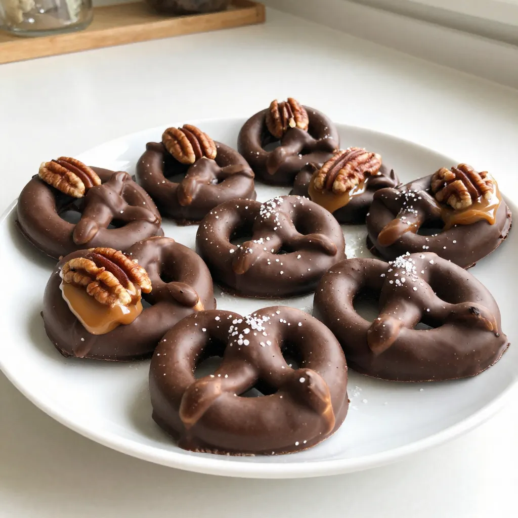 Um diese leckeren Schokoladenbedeckten Brezel-Turtels zu machen, brauchen Sie: - 15-20 kleine Brezeln (am besten die gewellte Form) - 15-20 weiche Karamellbonbons - 1 Tasse Pekannüsse (halbiert) - 1 Tasse halbsüße Schokoladenstückchen - Meersalz (zum Bestreuen) Diese Zutaten sind einfach zu finden und machen das Rezept besonders lecker. Wählen Sie frische Brezeln. Sie sollten knusprig sein, um den Kontrast zur weichen Füllung zu bieten. Achten Sie auf weiche Karamellbonbons. Diese sollten leicht zu schmelzen sein. Für die Schokolade nutzen Sie halbsüße Stückchen. Diese bieten eine perfekte Balance zwischen süß und herzhaft. Frische Pekannüsse bringen einen tollen Crunch. Vermeiden Sie alte oder ranzige Nüsse. Wenn Sie keine Pekannüsse mögen, probieren Sie Mandeln oder Walnüsse. Diese bieten einen anderen Geschmack, aber die Textur bleibt ähnlich. Anstelle von Karamellbonbons können Sie auch Erdnussbutter oder Nougat verwenden. Diese Alternativen geben Ihren Brezel-Turtels eine neue Wendung. {{ingredient_image_2}} Zuerst heizen Sie den Ofen auf 180°C vor. Legen Sie dann ein Backblech mit Backpapier aus. Das Backpapier hilft, die Brezel-Turtels nach dem Backen leicht zu entfernen. Nehmen Sie 15-20 kleine Brezeln. Eine gewellte Form ist am besten. Platzieren Sie die Brezeln gleichmäßig auf dem Backblech. Lassen Sie etwas Platz zwischen den Brezeln, damit sie nicht zusammenkleben. Jetzt ist es Zeit für die Karamellbonbons. Nehmen Sie 15-20 weiche Karamellbonbons und legen Sie je ein Stück auf jede Brezel. Achten Sie darauf, dass das Karamell gut mittig sitzt. Dies gibt eine schöne Füllung und bleibt beim Backen in der richtigen Form. Backen Sie die Brezeln nun für etwa 5 Minuten. Die Karamellbonbons sollten weich, aber nicht geschmolzen sein. Achten Sie darauf, dass sie nicht zu lange im Ofen bleiben. Zu viel Hitze kann das Karamell zerfließen lassen. Nach 5 Minuten nehmen Sie das Backblech aus dem Ofen. Drücken Sie vorsichtig eine halbierte Pekannuss auf jedes Karamell. Dies gibt den Brezel-Turtels einen schönen Crunch. Für die Schokolade nehmen Sie 1 Tasse halbsüße Schokoladenstückchen. Schmelzen Sie die Schokolade in einer mikrowellenfesten Schüssel. Nutzen Sie 30-Sekunden-Intervalle in der Mikrowelle. Rühren Sie nach jedem Intervall um, bis die Schokolade glatt ist. Dies verhindert, dass die Schokolade anbrennt oder klumpig wird. Tauchen Sie dann jede Brezel-Turtel in die geschmolzene Schokolade. Alternativ können Sie auch die Schokolade großzügig über die Brezeln träufeln. Achten Sie darauf, dass jede Brezel gut bedeckt ist. Legen Sie die fertigen Brezel-Turtels zurück auf das Backpapier. Bestreuen Sie sie leicht mit Meersalz für einen tollen Geschmack. Lassen Sie die Brezel-Turtels abkühlen, damit die Schokolade fest wird. Um den Prozess zu beschleunigen, können Sie sie für 10-15 Minuten in den Kühlschrank stellen. Ein häufiger Fehler ist, die Brezeln zu lange zu backen. Achte darauf, dass das Karamell weich, aber nicht geschmolzen ist. Wenn du zu viel Schokolade verwendest, kann es messig werden. Eine dünne Schicht reicht oft aus. Um perfekte Brezel-Turtels zu machen, achte auf die Brezeln. Kleine gewellte Brezeln sind ideal. Sie halten das Karamell gut. Die Pekannüsse sollten frisch und knackig sein, um den besten Geschmack zu bieten. Achte darauf, die Schokolade gleichmäßig zu schmelzen. Rühre gut um, damit sie schön glatt wird. Der beste Zeitpunkt zum Kühlen ist, nachdem du die Schokolade auf die Brezel-Turtels gegeben hast. Stelle sie für 10-15 Minuten in den Kühlschrank. Das hilft der Schokolade, schnell fest zu werden. So kannst du die Turtels schneller genießen! Pro Tipps Karamelltemperatur: Stellen Sie sicher, dass die Karamellbonbons weich sind, bevor Sie sie auf die Brezeln legen. Dies gewährleistet, dass sie beim Backen gleichmäßig schmelzen. Schokoladenschmelzen: Um ein Überhitzen der Schokolade zu vermeiden, schmelzen Sie diese in kurzen Intervallen und rühren Sie regelmäßig um. Servieroptionen: Für eine ansprechende Präsentation können Sie die Brezel-Turtels mit zerstoßenen Pekannüssen oder bunten Streuseln garnieren. Kühlzeit: Um die Schokolade schneller fest werden zu lassen, legen Sie die Brezel-Turtels für 10-15 Minuten in den Kühlschrank. {{image_4}} Sie können verschiedene Nüsse verwenden, um den Geschmack zu ändern. Versuchen Sie Mandeln oder Walnüsse. Diese Nüsse ergänzen die Brezeln und Karamell gut. Sie geben einen anderen Biss und Geschmack. Halten Sie die Nüsse halbiert oder grob gehackt. So bleiben sie gut auf den Brezeln sitzen. Neben halbsüßer Schokolade können Sie auch Milchschokolade oder Zartbitterschokolade verwenden. Jede Sorte bringt ihren eigenen Geschmack mit. Die Milchschokolade ist süßer und cremiger. Zartbitterschokolade hat einen intensiveren Geschmack. Experimentieren Sie mit Mischungen, um die perfekte Balance zu finden. Ziehen Sie in Betracht, Ihre Brezel-Turtels mit Toppings zu verzieren. Streuen Sie zerstoßene Brezeln oder Kokosraspeln darüber. Sie können auch bunte Streusel für einen festlichen Look verwenden. Eine Prise Meersalz verstärkt den Geschmack. Diese kleinen Extras machen Ihre Turtels noch leckerer und ansprechender. Um die Schokoladenbedeckten Brezel-Turtels frisch zu halten, bewahre sie in einem luftdichten Behälter auf. Stelle den Behälter an einen kühlen, trockenen Ort. Vermeide direkte Sonneneinstrahlung, da sie die Schokolade zum Schmelzen bringen kann. Eine ideale Temperatur liegt zwischen 18 und 22 Grad Celsius. So bleibt der Geschmack der Brezeln und der Schokolade erhalten. Die Brezel-Turtels sind bis zu einer Woche haltbar, wenn du sie richtig lagerst. Nach dieser Zeit können sie an Geschmack und Textur verlieren. Achte darauf, die Brezeln vor Feuchtigkeit zu schützen, denn das kann sie weich machen. Ein schneller Test: Wenn die Schokolade einen weißen Belag hat, ist sie immer noch genießbar, aber nicht mehr optimal. Wenn du die Brezel-Turtels länger aufbewahren möchtest, friere sie ein. Lege sie in einen luftdichten Behälter oder in einen Gefrierbeutel. Achte darauf, dass sie nicht übereinander liegen, um Brüche zu vermeiden. So bleiben sie bis zu drei Monate frisch. Zum Auftauen, lasse sie einfach bei Raumtemperatur stehen. Vermeide die Mikrowelle, da die Schokolade schmelzen kann. Dieses Rezept ergibt 15 bis 20 Brezel-Turtels. Die Anzahl hängt von der Größe der Brezeln ab. Wenn Sie kleinere Brezeln verwenden, können Sie mehr Portionen erhalten. Diese Leckereien sind perfekt für eine kleine Feier oder als Snack für die Familie. Ja, Sie können die Brezel-Turtels vegan oder glutenfrei machen. Für die vegane Version verwenden Sie vegane Karamellbonbons und dunkle Schokolade. Für die glutenfreie Variante wählen Sie glutenfreie Brezeln. Achten Sie darauf, dass alle Zutaten keine glutenhaltigen Inhaltsstoffe haben. Sie finden vorgefertigte Brezel-Turtels in vielen Supermärkten oder online. Schauen Sie in der Süßwarenabteilung nach. Einige Spezialgeschäfte bieten auch handgemachte Varianten an. Prüfen Sie die Zutatenliste, um sicherzustellen, dass sie Ihren Vorlieben entsprechen. Zusammenfassend haben wir die Hauptzutaten und Tipps für perfekte Schokoladenbedeckte Brezel-Turtels betrachtet. Wir haben alle Schritte besprochen, von der Vorbereitung bis zur Lagerung. Dazu kamen auch leckere Variationen und häufige Fragen. Brezel-Turtels sind einfach und flexibel. Egal welche Nüsse oder Schokoladen Sie wählen, das Ergebnis wird großartig. Experimentieren Sie und finden Sie Ihre Lieblingstoppings. Viel Spaß beim Backen!