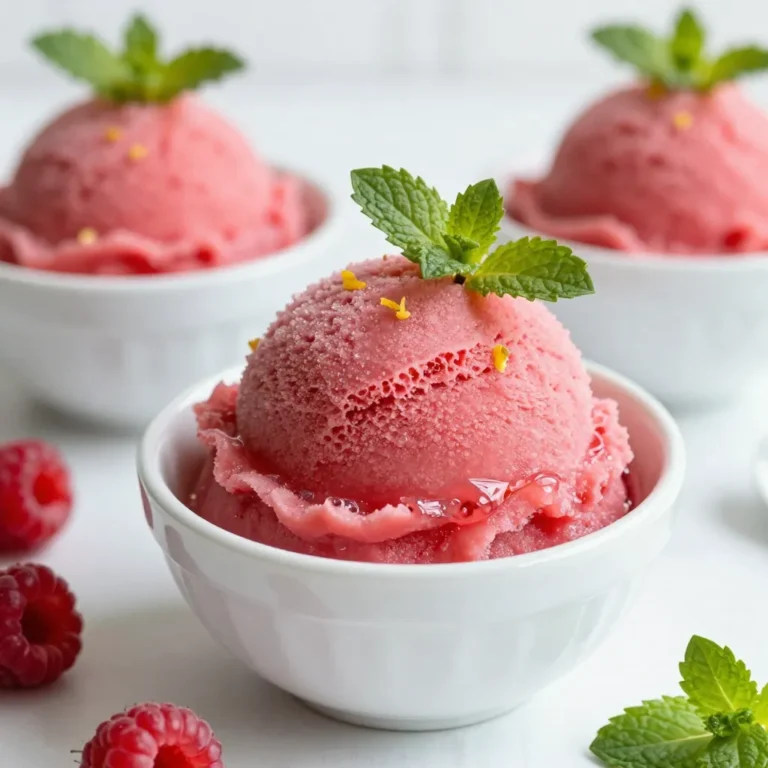 Ich liebe frische Himbeeren! Für unser Sorbet brauchen wir zwei Tassen. Diese Beeren sind süß und sauer zugleich. Sie geben dem Sorbet einen tollen Geschmack. Achte darauf, die Himbeeren gut zu waschen. So entfernst du Schmutz und kleine Insekten. Wir verwenden eine Tasse frisch gepressten Zitronensaft. Das sind etwa vier bis sechs Zitronen. Der Saft bringt frische und Säure ins Sorbet. Auch die Schale von zwei Zitronen ist wichtig. Sie gibt dem Sorbet ein zusätzliches Zitronenaroma. Mit einer Reibe kannst du die Schale leicht abnehmen. Um das Sorbet süß zu machen, brauchen wir eine Tasse Kristallzucker. Der Zucker hilft, die Säure der Zitronen auszugleichen. Außerdem verwenden wir eineinhalb Tassen Wasser. Das Wasser wird mit dem Zucker erhitzt, um einen einfachen Sirup zu machen. Dieser Sirup verbindet alle Zutaten gut miteinander. {{ingredient_image_2}} Um den einfachen Sirup zu machen, nehme ich einen mittelgroßen Kochtopf. Ich gebe eine Tasse Kristallzucker und 1 ½ Tassen Wasser hinein. Bei mittlerer Hitze rühre ich die Mischung, bis der Zucker komplett aufgelöst ist. Das dauert nur ein paar Minuten. Sobald der Zucker aufgelöst ist, nehme ich den Topf vom Herd. Dann lasse ich den Sirup auf Raumtemperatur abkühlen. Während der Sirup abkühlt, wasche ich 2 Tassen frische Himbeeren gründlich. Ich gebe die Himbeeren in einen Mixer. Zusätzlich füge ich 1 Tasse frisch gepressten Zitronensaft und die Schale von 2 Zitronen hinzu. Ich mixe alles, bis die Mischung schön cremig und glatt ist. Diese Mischung wird die Hauptbasis für das Sorbet. Jetzt ist es Zeit, die Himbeermischung abzuseihen. Ich benutze ein feines Sieb und stelle eine große Schüssel darunter. Ich gieße die Mischung vorsichtig in das Sieb. Mit der Rückseite eines Löffels drücke ich sanft, um so viel Püree wie möglich zu extrahieren. Danach nehme ich den abgekühlten Sirup und kombiniere ihn in der Schüssel mit dem Himbeerpüree. Ich rühre alles gut um, bis die Mischung gleichmäßig ist. Jetzt ist mein Sorbet bereit für den nächsten Schritt! Um die perfekte Konsistenz für dein Himbeer-Zitronen-Sorbet zu bekommen, ist das Rühren wichtig. Wenn du eine Eismaschine benutzt, folge den Anweisungen des Herstellers. Bei der Handmethode rühre die Mischung alle 30 Minuten mit einer Gabel. Das macht das Sorbet fluffig und cremig. Achte darauf, dass du die Mischung lange genug rührst, damit sie nicht zu fest wird. Das Ziel ist eine leichte und luftige Textur. Die Verwendung einer Eismaschine macht das Sorbet ganz einfach. Sie rührt die Mischung automatisch und sorgt für eine gleichmäßige Konsistenz. Wenn du keine Eismaschine hast, kannst du die Handmethode verwenden. Das dauert zwar länger, aber das Ergebnis ist ebenso lecker. Stelle die Mischung in eine flache Schale und rühre sie regelmäßig. So bekommst du auch ohne Eismaschine ein tolles Sorbet. Um dein Sorbet hübsch zu servieren, kannst du frische Minzblätter verwenden. Diese geben einen tollen Kontrast zur Farbe. Du kannst das Sorbet auch in einer großen Schüssel servieren oder in kleinen Gläsern. Für einen besonderen Touch kannst du ein Stück Zitrone am Rand anbringen. Das sieht nicht nur gut aus, sondern bringt auch einen zusätzlichen Frischekick. Pro Tipps Frische Himbeeren wählen: Verwenden Sie die frischesten Himbeeren, die Sie finden können, um den besten Geschmack und die schönste Farbe in Ihrem Sorbet zu erzielen. Zitronensaft frisch pressen: Frisch gepresster Zitronensaft hat einen intensiveren Geschmack als abgepackter Saft und macht Ihr Sorbet erfrischender. Sorbet regelmäßig umrühren: Wenn Sie keine Eismaschine verwenden, ist es wichtig, das Sorbet alle 30 Minuten umzurühren, um eine cremige Konsistenz zu erreichen und Eiskristalle zu vermeiden. Minze als Garnitur: Frische Minzblätter verleihen Ihrem Sorbet nicht nur Farbe, sondern auch einen zusätzlichen frischen Geschmack. Sie sind eine perfekte Ergänzung! {{image_4}} Du kannst das Himbeer-Zitronen-Sorbet leicht anpassen. Probiere andere Früchte wie Erdbeeren, Pfirsiche oder Mango. Diese Früchte bringen ihren eigenen Geschmack ins Spiel. Mixe sie einfach mit Zitronensaft und Zucker. Das Ergebnis wird immer frisch und lecker sein. Wenn du ein veganes Sorbet machen möchtest, ersetze den Zucker. Verwende stattdessen Agavendicksaft oder Honig, wenn du nicht vegan bist. Du kannst auch fruchtbare Süßstoffe verwenden. Diese Alternativen sind oft kalorienärmer. Sie geben dem Sorbet trotzdem einen süßen Kick. Kombiniere verschiedene Geschmäcker für noch mehr Genuss. Himbeeren mit Zitronen sind klassisch, aber auch Himbeeren mit Limetten sind toll. Mischst du Melonen und Minze, erhältst du ein erfrischendes Sorbet. Sei kreativ! Die Möglichkeiten sind fast unbegrenzt. Du kannst sogar eine Schicht Sorbet aus einer Frucht und eine andere Schicht aus einer anderen machen. Das sieht toll aus und schmeckt lecker! Raspberry Lemonade Sorbet braucht die richtige Lagerung. Ich empfehle, das Sorbet in einem luftdichten Behälter zu lagern. So bleibt die Textur gut und die Aromen frisch. Achte darauf, die Oberfläche des Sorbets glatt zu streichen. Das hilft, Eiskristalle zu vermeiden. Wenn du keinen luftdichten Behälter hast, kannst du auch Frischhaltefolie verwenden. Lege sie direkt auf die Oberfläche des Sorbets. Wenn du das Sorbet richtig lagerst, bleibt es bis zu zwei Monate frisch. Nach dieser Zeit kann die Qualität sinken. Das Sorbet könnte gefrieren und die Textur ändern. Achte immer auf den Geruch und das Aussehen. Wenn es seltsam riecht oder sich verfärbt, ist es besser, es nicht zu essen. Wenn du das Sorbet wieder einfrierst, gibt es einige Tipps. Lass es zuerst leicht antauen, bevor du es wieder einfrierst. Das macht es leichter, das Sorbet zu portionieren. Rühre das Sorbet vor dem Servieren gut durch. So wird es wieder fluffig und cremig. Wenn du das Sorbet öfter machst, teste verschiedene Lagerbehälter. Finde heraus, was für dich am besten funktioniert. Die Zubereitung von Himbeer-Zitronen-Sorbet dauert etwa 15 Minuten. Danach benötigt es 4 bis 5 Stunden im Gefrierfach, um fest zu werden. Die meiste Zeit geht für das Gefrieren drauf. Wenn du eine Eismaschine nutzt, kann es schneller gehen, da sie das Sorbet besser rührt und luftiger macht. Ja, du kannst gefrorene Himbeeren verwenden! Das macht die Zubereitung einfacher und schneller. Achte darauf, die gefrorenen Beeren vorher leicht auftauen zu lassen. Das hilft beim Mixen und sorgt für eine glattere Textur. Ja, Himbeer-Zitronen-Sorbet ist glutenfrei. Alle Zutaten in diesem Rezept enthalten kein Gluten. So können alle, auch die mit Glutenunverträglichkeit, dieses leckere Sorbet genießen. Heute haben wir gelernt, wie man frisches Himbeersorbet zubereitet. Wir haben die Zutaten besprochen, von Himbeeren über Zitronensaft bis zu Zucker. Die Step-by-Step-Anleitung zeigt, wie einfach der Prozess ist. Wir haben auch Tipps für die perfekte Konsistenz und mögliche Variationen behandelt. Am Ende bleibt das Sorbet im Gefrierfach frisch. Mit diesen Tipps wirst du dein Sorbet ganz einfach machen können. Viel Spaß beim Ausprobieren!