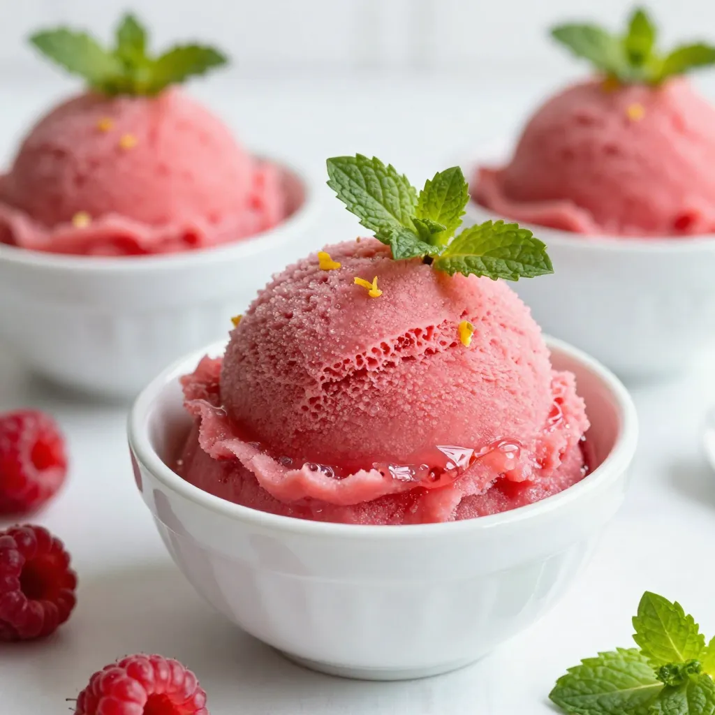 Ich liebe frische Himbeeren! Für unser Sorbet brauchen wir zwei Tassen. Diese Beeren sind süß und sauer zugleich. Sie geben dem Sorbet einen tollen Geschmack. Achte darauf, die Himbeeren gut zu waschen. So entfernst du Schmutz und kleine Insekten. Wir verwenden eine Tasse frisch gepressten Zitronensaft. Das sind etwa vier bis sechs Zitronen. Der Saft bringt frische und Säure ins Sorbet. Auch die Schale von zwei Zitronen ist wichtig. Sie gibt dem Sorbet ein zusätzliches Zitronenaroma. Mit einer Reibe kannst du die Schale leicht abnehmen. Um das Sorbet süß zu machen, brauchen wir eine Tasse Kristallzucker. Der Zucker hilft, die Säure der Zitronen auszugleichen. Außerdem verwenden wir eineinhalb Tassen Wasser. Das Wasser wird mit dem Zucker erhitzt, um einen einfachen Sirup zu machen. Dieser Sirup verbindet alle Zutaten gut miteinander. {{ingredient_image_2}} Um den einfachen Sirup zu machen, nehme ich einen mittelgroßen Kochtopf. Ich gebe eine Tasse Kristallzucker und 1 ½ Tassen Wasser hinein. Bei mittlerer Hitze rühre ich die Mischung, bis der Zucker komplett aufgelöst ist. Das dauert nur ein paar Minuten. Sobald der Zucker aufgelöst ist, nehme ich den Topf vom Herd. Dann lasse ich den Sirup auf Raumtemperatur abkühlen. Während der Sirup abkühlt, wasche ich 2 Tassen frische Himbeeren gründlich. Ich gebe die Himbeeren in einen Mixer. Zusätzlich füge ich 1 Tasse frisch gepressten Zitronensaft und die Schale von 2 Zitronen hinzu. Ich mixe alles, bis die Mischung schön cremig und glatt ist. Diese Mischung wird die Hauptbasis für das Sorbet. Jetzt ist es Zeit, die Himbeermischung abzuseihen. Ich benutze ein feines Sieb und stelle eine große Schüssel darunter. Ich gieße die Mischung vorsichtig in das Sieb. Mit der Rückseite eines Löffels drücke ich sanft, um so viel Püree wie möglich zu extrahieren. Danach nehme ich den abgekühlten Sirup und kombiniere ihn in der Schüssel mit dem Himbeerpüree. Ich rühre alles gut um, bis die Mischung gleichmäßig ist. Jetzt ist mein Sorbet bereit für den nächsten Schritt! Um die perfekte Konsistenz für dein Himbeer-Zitronen-Sorbet zu bekommen, ist das Rühren wichtig. Wenn du eine Eismaschine benutzt, folge den Anweisungen des Herstellers. Bei der Handmethode rühre die Mischung alle 30 Minuten mit einer Gabel. Das macht das Sorbet fluffig und cremig. Achte darauf, dass du die Mischung lange genug rührst, damit sie nicht zu fest wird. Das Ziel ist eine leichte und luftige Textur. Die Verwendung einer Eismaschine macht das Sorbet ganz einfach. Sie rührt die Mischung automatisch und sorgt für eine gleichmäßige Konsistenz. Wenn du keine Eismaschine hast, kannst du die Handmethode verwenden. Das dauert zwar länger, aber das Ergebnis ist ebenso lecker. Stelle die Mischung in eine flache Schale und rühre sie regelmäßig. So bekommst du auch ohne Eismaschine ein tolles Sorbet. Um dein Sorbet hübsch zu servieren, kannst du frische Minzblätter verwenden. Diese geben einen tollen Kontrast zur Farbe. Du kannst das Sorbet auch in einer großen Schüssel servieren oder in kleinen Gläsern. Für einen besonderen Touch kannst du ein Stück Zitrone am Rand anbringen. Das sieht nicht nur gut aus, sondern bringt auch einen zusätzlichen Frischekick. Pro Tipps Frische Himbeeren wählen: Verwenden Sie die frischesten Himbeeren, die Sie finden können, um den besten Geschmack und die schönste Farbe in Ihrem Sorbet zu erzielen. Zitronensaft frisch pressen: Frisch gepresster Zitronensaft hat einen intensiveren Geschmack als abgepackter Saft und macht Ihr Sorbet erfrischender. Sorbet regelmäßig umrühren: Wenn Sie keine Eismaschine verwenden, ist es wichtig, das Sorbet alle 30 Minuten umzurühren, um eine cremige Konsistenz zu erreichen und Eiskristalle zu vermeiden. Minze als Garnitur: Frische Minzblätter verleihen Ihrem Sorbet nicht nur Farbe, sondern auch einen zusätzlichen frischen Geschmack. Sie sind eine perfekte Ergänzung! {{image_4}} Du kannst das Himbeer-Zitronen-Sorbet leicht anpassen. Probiere andere Früchte wie Erdbeeren, Pfirsiche oder Mango. Diese Früchte bringen ihren eigenen Geschmack ins Spiel. Mixe sie einfach mit Zitronensaft und Zucker. Das Ergebnis wird immer frisch und lecker sein. Wenn du ein veganes Sorbet machen möchtest, ersetze den Zucker. Verwende stattdessen Agavendicksaft oder Honig, wenn du nicht vegan bist. Du kannst auch fruchtbare Süßstoffe verwenden. Diese Alternativen sind oft kalorienärmer. Sie geben dem Sorbet trotzdem einen süßen Kick. Kombiniere verschiedene Geschmäcker für noch mehr Genuss. Himbeeren mit Zitronen sind klassisch, aber auch Himbeeren mit Limetten sind toll. Mischst du Melonen und Minze, erhältst du ein erfrischendes Sorbet. Sei kreativ! Die Möglichkeiten sind fast unbegrenzt. Du kannst sogar eine Schicht Sorbet aus einer Frucht und eine andere Schicht aus einer anderen machen. Das sieht toll aus und schmeckt lecker! Raspberry Lemonade Sorbet braucht die richtige Lagerung. Ich empfehle, das Sorbet in einem luftdichten Behälter zu lagern. So bleibt die Textur gut und die Aromen frisch. Achte darauf, die Oberfläche des Sorbets glatt zu streichen. Das hilft, Eiskristalle zu vermeiden. Wenn du keinen luftdichten Behälter hast, kannst du auch Frischhaltefolie verwenden. Lege sie direkt auf die Oberfläche des Sorbets. Wenn du das Sorbet richtig lagerst, bleibt es bis zu zwei Monate frisch. Nach dieser Zeit kann die Qualität sinken. Das Sorbet könnte gefrieren und die Textur ändern. Achte immer auf den Geruch und das Aussehen. Wenn es seltsam riecht oder sich verfärbt, ist es besser, es nicht zu essen. Wenn du das Sorbet wieder einfrierst, gibt es einige Tipps. Lass es zuerst leicht antauen, bevor du es wieder einfrierst. Das macht es leichter, das Sorbet zu portionieren. Rühre das Sorbet vor dem Servieren gut durch. So wird es wieder fluffig und cremig. Wenn du das Sorbet öfter machst, teste verschiedene Lagerbehälter. Finde heraus, was für dich am besten funktioniert. Die Zubereitung von Himbeer-Zitronen-Sorbet dauert etwa 15 Minuten. Danach benötigt es 4 bis 5 Stunden im Gefrierfach, um fest zu werden. Die meiste Zeit geht für das Gefrieren drauf. Wenn du eine Eismaschine nutzt, kann es schneller gehen, da sie das Sorbet besser rührt und luftiger macht. Ja, du kannst gefrorene Himbeeren verwenden! Das macht die Zubereitung einfacher und schneller. Achte darauf, die gefrorenen Beeren vorher leicht auftauen zu lassen. Das hilft beim Mixen und sorgt für eine glattere Textur. Ja, Himbeer-Zitronen-Sorbet ist glutenfrei. Alle Zutaten in diesem Rezept enthalten kein Gluten. So können alle, auch die mit Glutenunverträglichkeit, dieses leckere Sorbet genießen. Heute haben wir gelernt, wie man frisches Himbeersorbet zubereitet. Wir haben die Zutaten besprochen, von Himbeeren über Zitronensaft bis zu Zucker. Die Step-by-Step-Anleitung zeigt, wie einfach der Prozess ist. Wir haben auch Tipps für die perfekte Konsistenz und mögliche Variationen behandelt. Am Ende bleibt das Sorbet im Gefrierfach frisch. Mit diesen Tipps wirst du dein Sorbet ganz einfach machen können. Viel Spaß beim Ausprobieren!