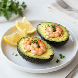 Knoblauchbutter-Garnelen gefüllte Avocados frisch genießen