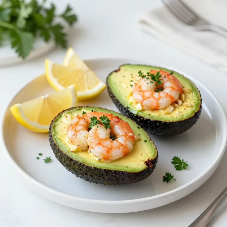 - 2 reife Avocados - 450 g große Garnelen, geschält und entdarmt - 4 Esslöffel ungesalzene Butter - 4 Knoblauchzehen, fein gehackt Die Hauptzutaten sind einfach und frisch. Avocados bringen Cremigkeit. Garnelen sorgen für einen tollen Geschmack. Butter und Knoblauch verleihen der Füllung ein reichhaltiges Aroma. - 1/2 Teelöffel rote Pfefferflocken (nach Geschmack anpassen) - 1 Esslöffel Zitronensaft - Salz und Pfeffer nach Geschmack Die zusätzlichen Würzzutaten bringen Tiefe in das Gericht. Rote Pfefferflocken fügen etwas Schärfe hinzu. Zitronensaft bringt Frische. Salz und Pfeffer sind die Basis für guten Geschmack. - 2 Esslöffel frische Petersilie, gehackt - Zitronenschnitz für die Servierung Petersilie gibt Farbe und ein frisches Aroma. Zitronenschnitz sorgt für einen schönen Look und zusätzlichen Geschmack. Diese Garnituren machen das Gericht noch ansprechender und leckerer. {{ingredient_image_2}} Zuerst nehme ich zwei reife Avocados. Ich schneide sie längs in der Mitte durch und entferne die Kerne. Dann nehme ich einen Löffel und schöpfe etwas Fruchtfleisch heraus. Das macht Platz für die Garnelenfüllung. Das herausgenommene Avocadofleisch lege ich beiseite. Es wird später wieder verwendet. Jetzt kommt der spannende Teil: die Garnelen. In einer großen Pfanne lasse ich vier Esslöffel ungesalzene Butter bei mittlerer Hitze schmelzen. Wenn die Butter zu schäumen beginnt, füge ich vier fein gehackte Knoblauchzehen hinzu. Ich gebe auch 1/2 Teelöffel rote Pfefferflocken dazu. Diese Mischung sautieren ich für etwa eine Minute. Es duftet jetzt schon toll! Ich gebe 450 g große, geschälte und entdarmte Garnelen in die Pfanne. Ich würze sie mit Salz und Pfeffer. Ich koche die Garnelen etwa 2-3 Minuten auf jeder Seite. Sie sind fertig, wenn sie rosa und undurchsichtig sind. Dann nehme ich die Pfanne vom Herd. Ich presse einen Esslöffel Zitronensaft über die Garnelen und vermische alles sanft. Nun hacke ich das beiseitegelegte Avocadofleisch und mische es mit den Garnelen. Ich füge auch zwei Esslöffel frisch gehackte Petersilie hinzu. Jetzt ist die Füllung fertig. Ich fülle die Avocadohälften großzügig mit der Mischung. Dabei achte ich darauf, dass die Füllung etwas aufwölbt. Das sieht einfach toll aus! Ich serviere die gefüllten Avocados sofort. Ein Zitronenschnitz an der Seite bringt noch mehr Frische. Jetzt kann ich das leckere Gericht genießen! Die Garzeit für Garnelen ist wichtig. Sie sollten hellrosa und undurchsichtig sein. Dies dauert etwa 2-3 Minuten pro Seite. Wenn Sie sie zu lange kochen, werden sie zäh. Achten Sie darauf, die Garnelen gut zu beobachten. Wenn sie sich leicht biegen, sind sie fertig. Perfekte Garnelen sind saftig und geschmackvoll. Bei der Auswahl von Avocados sollten Sie auf die Farbe und die Festigkeit achten. Reife Avocados sind leicht weich, wenn Sie sanft drücken. Sie sollten eine dunkelgrüne bis schwarze Farbe haben. Vermeiden Sie Avocados mit dunklen Flecken oder Druckstellen. Diese sind oft überreif. Wenn Sie sie nicht sofort verwenden, wählen Sie festere Avocados. Diese reifen zu Hause gut nach. Die Füllung kann leicht angepasst werden. Fügen Sie etwas Feta oder Mozzarella hinzu für einen cremigen Geschmack. Sie können auch Gemüse wie Paprika oder Zwiebeln für mehr Textur und Geschmack einmischen. Wenn Sie es schärfer mögen, erhöhen Sie die rote Pfefferflocken. Für eine frische Note können Sie Limettensaft statt Zitronensaft verwenden. Seien Sie kreativ und passen Sie die Füllung an Ihren Geschmack an! Pro Tipps Frische Garnelen verwenden: Achten Sie darauf, frische oder gefrorene Garnelen von guter Qualität zu kaufen, um den besten Geschmack zu erzielen. Die Garnelen sollten fest und glänzend sein. Avocados richtig auswählen: Wählen Sie reife Avocados, die leicht auf Druck nachgeben, um sicherzustellen, dass sie cremig und geschmackvoll sind. Vermeiden Sie überreife oder braune Avocados. Knoblauch nicht verbrennen: Achten Sie darauf, den Knoblauch nur kurz anzubraten, bis er aromatisch ist, um einen bitteren Geschmack zu vermeiden. Zu langes Kochen kann den Geschmack ruinieren. Servieren mit frischen Kräutern: Garnieren Sie die gefüllten Avocados mit zusätzlichen frischen Kräutern wie Koriander oder Schnittlauch, um den Geschmack zu intensivieren und eine ansprechende Präsentation zu schaffen. {{image_4}} Wenn du Garnelen nicht magst, gibt es viele Alternativen. Du kannst Hühnchen oder Thunfisch verwenden. Diese Proteine passen gut zur Avocado. Eine Mischung aus Kichererbsen und Gewürzen ist eine tolle vegane Option. Einfach die Kichererbsen zerdrücken und mit Zitronensaft, Knoblauch und Kräutern vermengen. Du kannst auch Quinoa mit Gemüse als Füllung probieren. Das gibt einen tollen Biss und eine schöne Textur. Zu gefüllten Avocados passen viele Beilagen. Ein frischer grüner Salat bringt Farbe und Frische. Du kannst auch Tortilla-Chips mit einer würzigen Salsa servieren. Diese Kombi gibt einen tollen Crunch. Eine leichte Suppe, wie Tomatensuppe, ergänzt das Gericht gut. Auch ein einfaches Brot passt prima dazu. Wenn du eine vegane Version möchtest, gibt es tolle Optionen. Pilze sind eine super Wahl. Sie haben eine fleischige Textur. Du kannst auch Jackfruit verwenden, sie ist sehr vielseitig. Tofu ist ebenfalls eine gute Alternative. Achte darauf, ihn gut zu würzen. Kombiniere ihn mit Knoblauch und etwas Zitronensaft. So bekommst du einen tollen Geschmack und eine schöne Füllung. Um übrig gebliebene gefüllte Avocados frisch zu halten, lege sie in einen luftdichten Behälter. Du kannst die Avocados auch mit Frischhaltefolie abdecken, um die Luft fernzuhalten. Lagere sie im Kühlschrank. So bleiben sie für ein bis zwei Tage genießbar. Wenn du die Garnelenfüllung einfrieren willst, lass sie zuerst abkühlen. Fülle die Mischung dann in einen gefrierfesten Behälter oder Beutel. Achte darauf, die Luft herauszudrücken, bevor du ihn schließt. Die Füllung bleibt bis zu drei Monate frisch im Gefrierfach. Zum Auftauen stelle die Füllung einfach über Nacht in den Kühlschrank. Die Haltbarkeit der gefüllten Avocados hängt von den Zutaten ab. Reife Avocados halten sich im Kühlschrank etwa drei bis fünf Tage. Garnelen sind frisch am besten und sollten innerhalb von ein bis zwei Tagen nach dem Kauf verwendet werden. Knoblauch und Petersilie bleiben im Kühlschrank einige Tage lang frisch. Achte immer auf den Geruch und das Aussehen der Zutaten, um sicherzustellen, dass sie noch gut sind. Gefüllte Avocados sind am besten frisch. Wenn Sie Reste haben, sollten Sie diese innerhalb von 1-2 Tagen essen. Lagern Sie sie im Kühlschrank. Das Avocadofleisch kann schnell braun werden. Um dies zu vermeiden, decken Sie die Füllung gut ab. Verwenden Sie Frischhaltefolie oder einen luftdichten Behälter. So bleibt der Geschmack erhalten. Ja, Sie können die Garnelen durch viele andere Proteine ersetzen. Hähnchenbrust oder Tofu sind gute Alternativen. Diese Optionen bieten ebenfalls einen tollen Geschmack. Wenn Sie eine pflanzliche Variante möchten, probieren Sie schwarze Bohnen oder Kichererbsen. Diese sind nahrhaft und passen gut zu Avocados. Gefüllte Avocados sind sehr gesund. Sie enthalten gesunde Fette, die gut für das Herz sind. Garnelen sind proteinreich und kalorienarm. Das macht die Füllung nahrhaft und sättigend. Achten Sie jedoch auf die Butter. Verwenden Sie sie sparsam, um die Kalorien niedrig zu halten. Insgesamt sind diese gefüllten Avocados eine leckere und gesunde Wahl. In diesem Artikel haben wir die Zutaten für Knoblauchbutter-Garnelen und gefüllte Avocados behandelt. Ich habe dir eine Schritt-für-Schritt-Anleitung gegeben und nützliche Tipps geteilt. Variationen und Lagerhinweise helfen dir, kreativ zu sein und Reste zu nutzen. Du hast nun das Wissen, um ein köstliches Gericht zu zaubern. Nutze diese Informationen, um deine Küche zu bereichern und neue Geschmackserlebnisse zu schaffen!