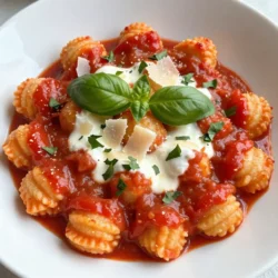 Für die cremigen Tomaten-Basilikum-Gnocchi brauchst du folgende Hauptzutaten: - 450 g Gnocchi (aus dem Kühlregal) - 2 Esslöffel Olivenöl - 2 Knoblauchzehen, fein gehackt - 1 Dose (400 g) zerdrückte Tomaten - 240 ml Schlagsahne - 50 g frisch geriebener Parmesan - 1 Tasse frische Basilikumblätter, zerrissen Diese Zutaten sind einfach zu finden und machen das Gericht lecker und cremig. Die Gnocchi sind der Hauptbestandteil. Sie geben dem Gericht eine schöne Textur. Die zerdrückten Tomaten sorgen für Geschmack und Farbe. Schlagsahne macht die Sauce reichhaltig und cremig. Parmesan fügt einen herzhaften Geschmack hinzu. Frische Basilikumblätter bringen ein tolles Aroma. Zusätzlich benötigst du einige Gewürze und Zusatzstoffe: - 1/4 Teelöffel rote Pfefferflocken (optional) - Salz und Pfeffer nach Geschmack Diese Gewürze bringen die Aromen zum Leben. Rote Pfefferflocken geben einen kleinen Kick. Salz und Pfeffer sind wichtig, um die perfekte Balance zu erreichen. Sie machen das Gericht geschmackvoll und ansprechend. Für die Garnitur benötigst du: - Frische Basilikumblätter zur Garnitur - Parmesan-Späne zur Garnitur Die Garnitur macht viel aus. Frische Basilikumblätter bringen Farbe und Frische. Parmesan-Späne geben einen zusätzlichen Geschmack. Wenn du das Gericht servierst, sieht es nicht nur gut aus, sondern schmeckt auch besser. {{ingredient_image_2}} Um die Gnocchi perfekt zuzubereiten, beginne mit einem großen Topf. Fülle ihn mit Wasser und füge eine Prise Salz hinzu. Bringe das Wasser zum Kochen. Wenn das Wasser sprudelt, gib die Gnocchi hinein. Koche sie gemäß der Packungsanweisung. Du weißt, dass sie fertig sind, wenn sie an die Oberfläche schwimmen. Das dauert in der Regel nur ein paar Minuten. Wenn sie fertig sind, gieße sie in ein Sieb ab und stelle sie beiseite. Jetzt ist es Zeit für die Sauce. Nimm eine große Pfanne und erhitze das Olivenöl bei mittlerer Hitze. Füge die fein gehackten Knoblauchzehen hinzu und brate sie etwa eine Minute lang an. Achte darauf, dass der Knoblauch nicht anbrennt. Danach gib die zerdrückten Tomaten in die Pfanne. Lass die Mischung für 5 bis 7 Minuten köcheln, damit sich die Aromen gut vermischen. Reduziere die Hitze und füge die Schlagsahne hinzu. Rühre gut um, bis die Sauce schön cremig ist. Jetzt füge den frisch geriebenen Parmesan hinzu. Rühre weiter, bis der Käse geschmolzen ist und die Sauce glatt wird. Wenn du es magst, kannst du rote Pfefferflocken für etwas Schärfe hinzufügen. Vergiss nicht, mit Salz und Pfeffer abzuschmecken. Jetzt kommen die Gnocchi ins Spiel. Lege die gekochten Gnocchi in die Pfanne mit der Sauce. Füge die zerrissenen Basilikumblätter hinzu und hebe alles vorsichtig unter. Achte darauf, dass die Gnocchi gleichmäßig mit der Sauce bedeckt sind. Lasse das Gericht noch 2 bis 3 Minuten weitergaren. So werden die Gnocchi schön warm. Serviere die cremigen Tomaten-Basilikum-Gnocchi in flachen Schalen. Garniere sie mit frischen Basilikumblättern und Parmesan-Spänen. So sieht dein Gericht nicht nur gut aus, es schmeckt auch himmlisch! Um die Sauce perfekt cremig zu bekommen, beginne mit hochwertiger Schlagsahne. Sie macht die Sauce reichhaltig. Achte darauf, die Hitze zu reduzieren, wenn du die Sahne hinzufügst. So bleibt die Creme glatt und wird nicht geronnen. Rühre die Sauce gut um, während du den Parmesan hinzufügst. Das sorgt für eine gleichmäßige Textur. Ein häufiger Fehler ist das Überkochen der Gnocchi. Achte darauf, sie nur bis zur Oberseite des Wassers zu kochen. Wenn du die Gnocchi zu lange kochst, werden sie matschig. Ein weiterer Fehler ist das Nicht-Würzen der Sauce. Vergiss nicht, Salz und Pfeffer hinzuzufügen, um die Aromen zu verstärken. Für dieses Rezept empfehle ich frische Gnocchi aus dem Kühlregal. Sie haben die beste Textur und den besten Geschmack. Wenn du die Gnocchi selbst machen möchtest, benutze Kartoffeln und Mehl für das beste Ergebnis. Achte darauf, die Gnocchi gleichmäßig zu formen, damit sie gleichmäßig garen. Pro Tipps Gnocchi optimal kochen: Koche die Gnocchi nur so lange, bis sie an die Oberfläche schwimmen, um die perfekte Konsistenz zu erreichen. Frische Kräuter verwenden: Verwende frische Basilikumblätter statt getrockneter Kräuter für ein intensiveres Aroma und einen frischeren Geschmack. Sahne ersetzen: Du kannst die Schlagsahne durch eine pflanzliche Alternative ersetzen, um das Gericht laktosefrei zu gestalten, ohne auf Cremigkeit zu verzichten. Parmesan richtig hinzufügen: Füge den Parmesan erst nach der Sahne hinzu, damit er schön schmilzt und eine glatte Sauce bildet. {{image_4}} Wenn du die Sahne in den cremigen Tomaten-Basilikum-Gnocchi ersetzen möchtest, gibt es viele Optionen. Du kannst griechischen Joghurt verwenden. Dieser gibt eine cremige Textur und einen tollen Geschmack. Eine andere Möglichkeit ist Kokosmilch. Sie bringt eine süßliche Note und macht das Gericht vegan. Ein weiteres gutes Beispiel ist Cashew-Creme. Diese kannst du leicht selbst machen, indem du eingeweichte Cashews pürierst. So bleibst du gesund und genießt dennoch das cremige Erlebnis. Du kannst dein Gericht mit verschiedenen Gemüsesorten aufpeppen. Zucchini passt gut zu den Gnocchi. Du kannst sie in kleine Würfel schneiden und kurz mit dem Knoblauch anbraten. Spinat ist auch eine schöne Ergänzung. Füge ihn einfach in die Sauce hinzu, bis er zusammenfällt. Auch Pilze bieten eine schöne Ergänzung. Sie geben dem Gericht mehr Textur und Geschmack. Experimentiere mit verschiedenen Gemüsesorten, um deinen eigenen Twist zu finden. Wenn du keine Gnocchi magst, gibt es viele Alternativen. Du kannst auch Pasta wie Penne oder Fusilli verwenden. Diese sind leicht zu finden und einfach zuzubereiten. Für eine glutenfreie Option sind Kichererbsen-Pasta oder Linsen-Pasta großartig. Sie sind nahrhaft und bieten einen tollen Geschmack. Du kannst sogar Zoodles machen, also Zucchini-Nudeln, für ein leichtes Gericht. So bleibt das Rezept vielseitig und passt zu deinem Geschmack. Um Reste der cremigen Tomaten-Basilikum-Gnocchi richtig zu lagern, benutze einen luftdichten Behälter. Du solltest die Gnocchi zuerst abkühlen lassen. Danach füllst du sie in den Behälter. So bleiben sie frisch und lecker. Wenn du die Gnocchi aufwärmen möchtest, nutze eine Pfanne. Gib etwas Olivenöl in die Pfanne und erhitze sie auf mittlerer Stufe. Füge die Gnocchi hinzu und rühre sie vorsichtig um. So werden sie wieder warm und erhalten eine tolle Textur. Du kannst auch etwas Schlagsahne hinzufügen, um die Cremigkeit zu erhalten. Im Kühlschrank halten die Gnocchi 3 bis 4 Tage. Stelle sicher, dass der Behälter gut verschlossen ist. Für eine längere Haltbarkeit kannst du die Gnocchi auch einfrieren. In einem gefrierfesten Behälter sind sie bis zu 2 Monate haltbar. Achte darauf, sie vor dem Einfrieren gut abzudecken, um Gefrierbrand zu vermeiden. Die Zubereitung dauert insgesamt etwa 25 Minuten. In diesen 25 Minuten kochst du die Gnocchi und bereitest die Sauce vor. Die Zeit für das Kochen der Gnocchi beträgt etwa 5 bis 7 Minuten. Die Sauce braucht nicht länger als 10 Minuten, um cremig und lecker zu werden. So kannst du schnell ein köstliches Gericht zaubern. Ja, du kannst Gnocchi auch ohne Sahne zubereiten. Du kannst zum Beispiel eine einfache Tomatensauce machen. Nimm die zerdrückten Tomaten, etwas Olivenöl und Gewürze. Koche die Mischung und füge frisches Gemüse hinzu. So bleibt das Gericht leicht und frisch. Auch ohne Sahne schmecken die Gnocchi sehr gut. Zu cremigen Tomaten-Basilikum-Gnocchi passen viele Beilagen gut. Ein einfacher grüner Salat ist eine gute Wahl. Du kannst auch geröstetes Gemüse oder Knoblauchbrot servieren. Diese Beilagen ergänzen das Gericht und machen es noch besser. Wenn du es etwas gehaltvoller magst, probiere Parmesan-Späne als Topping. Zusammenfassend haben wir die Hauptzutaten für cremige Tomaten-Basilikum-Gnocchi und ihre Zubereitung erkundet. Wir haben Tipps für die perfekte Sauce gegeben und Variationen vorgestellt, die gesunde Alternativen bieten. Ich empfehle, Reste richtig zu lagern und die häufigsten Fehler zu vermeiden. Mit diesen Informationen können Sie leckere Gnocchi zubereiten und genießen. Experimentieren Sie und finden Sie Ihre Lieblingsversion dieses Gerichts! Gutes Kochen!