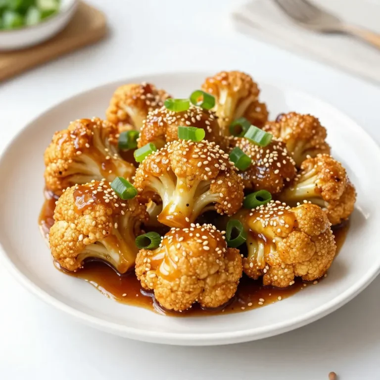 - 1 mittelgroßer Blumenkohl - 120 g Allzweckmehl (oder glutenfreies Mehl) - 60 ml Sojasauce (oder Tamari für glutenfreie Option) - 60 ml Honig oder Ahornsirup - 1 Esslöffel Reisessig - 2 Frühlingszwiebeln zur Garnitur - 1 Teelöffel Knoblauchpulver - 1 Teelöffel Zwiebelpulver - Salz und Pfeffer nach Geschmack Das Herzstück dieses Rezepts ist der Blumenkohl. Ich benutze einen mittelgroßen Blumenkohl, weil er perfekt für die Konsistenz ist. Der Blumenkohl wird in Röschen geteilt. So kann er gut den Teig und die Sauce aufnehmen. Für den Teig verwende ich Allzweckmehl oder glutenfreies Mehl. Das gibt dem Blumenkohl eine knusprige Schicht. Die Sojasauce sorgt für einen herzhaften Geschmack. Du kannst Tamari verwenden, wenn du glutenfrei kochen möchtest. Die süße Note kommt durch Honig oder Ahornsirup. Beide sind großartige Optionen. Der Reisessig bringt eine feine Säure. Das harmoniert perfekt mit der Süße. Ich garnieren das Gericht mit geschnittenen Frühlingszwiebeln. Sie geben einen frischen Kick und sehen schön aus. Die Gewürze sind einfach, aber wichtig. Knoblauchpulver und Zwiebelpulver bringen Tiefe. Salz und Pfeffer runden alles ab. {{ingredient_image_2}} Heize deinen Ofen auf 200°C vor. Das sorgt dafür, dass der Blumenkohl knusprig wird. Lege ein Backblech mit Backpapier aus. So bleibt der Blumenkohl nicht kleben und die Reinigung wird einfach. Nehme eine große Schüssel. Vermenge dort 120 g Allzweckmehl mit 120 ml Wasser. Füge 1 Teelöffel Knoblauchpulver und 1 Teelöffel Zwiebelpulver hinzu. Streue Salz und Pfeffer nach Geschmack rein. Rühre alles gut um, bis eine glatte Masse entsteht. Nimm den Blumenkohl und zerteile ihn in kleine Röschen. Tauche jedes Röschen in den Teig. Lass den überschüssigen Teig abtropfen. Lege die Röschen gleichmäßig auf das Backblech. So bekommst du eine schöne, knusprige Textur. - Lasse die Soße richtig eindicken, indem du sie bei mittlerer Hitze kochst. Rühre regelmäßig um. - Achte darauf, dass alle Röschen gleichmäßig mit der Soße bedeckt sind. So schmecken sie besser. - Backen ist gesünder als Frittieren, da du weniger Öl benutzt. Frittieren macht die Röschen knuspriger, kostet aber mehr Zeit und Öl. - Stelle die Temperatur auf 200°C ein. So wird der Blumenkohl schön knusprig und goldbraun. - Ein gutes Backblech aus Metall hilft, die Röschen gleichmäßig zu garen. - Verwende eine Rührschüssel, die groß genug ist, um den Teig zu mischen. - Ein kleiner Topf ist nützlich, um die Soße zu kochen. Stelle sicher, dass er eine Antihaftbeschichtung hat. Pro Tipps Röschen gleichmäßig beschichten: Achte darauf, jedes Blumenkohlröschen gut im Teig zu tauchen, damit sie gleichmäßig knusprig werden. Für Extra-Knusprigkeit: Lasse den Blumenkohl nach dem Backen etwas abkühlen, bevor du die Sauce hinzufügst, um die Knusprigkeit zu bewahren. Variiere die Sauce: Experimentiere mit verschiedenen Süßstoffen wie Agavendicksaft oder Kokosblütenzucker für unterschiedliche Geschmäcker. Garnitur Ideen: Neben Frühlingszwiebeln kannst du auch frische Korianderblätter oder Chili-Flocken für zusätzlichen Geschmack und Farbe verwenden. {{image_4}} Du kannst das Rezept leicht vegan machen. Ersetze den Honig durch Ahornsirup. Das gibt der Soße die gleiche Süße. Für eine glutenfreie Option nutze glutenfreies Mehl. Es funktioniert gut und macht den Blumenkohl knusprig. Mach das Gericht noch bunter, indem du mehr Gemüse hinzufügst. Paprika oder Brokkoli passen sehr gut. Du kannst auch die Soße anpassen. Wenn du es scharf magst, füge etwas Chili-Paste hinzu. Für eine süßere Note nimm mehr Ahornsirup oder Honig. Um das Gericht sättigender zu machen, kannst du Tofu oder Tempeh hinzufügen. Sie nehmen den Geschmack der Soße gut auf. Alternativ kannst du es auch mit Hühnchen oder Fisch servieren. Das gibt deiner Mahlzeit eine neue Note und macht sie proteinreich. Wie lange ist der Blumenkohl haltbar? Gekochter Sticky Sesame Cauliflower hält sich im Kühlschrank etwa 3 bis 5 Tage. Lagere ihn in einem luftdichten Behälter. So bleibt er frisch und lecker. Tipps zur Aufbewahrung im Kühlschrank? Stelle sicher, dass der Blumenkohl vollständig abgekühlt ist, bevor du ihn in den Kühlschrank stellst. Das hilft, Feuchtigkeit zu vermeiden und die Textur zu erhalten. Wie kannst du die Reste wieder erwärmen? Du hast mehrere Möglichkeiten. Du kannst den Blumenkohl in der Mikrowelle aufwärmen. Alternativ erhitze ihn in einer Pfanne bei mittlerer Hitze. Vermeidung von matschigem Blumenkohl? Um matschigen Blumenkohl zu vermeiden, erwärme ihn nur kurz. Füge ein wenig Wasser hinzu, wenn du die Mikrowelle nutzt. So bleibt die Textur besser erhalten. Wie bereitest du Blumenkohlröschen vor und frierst sie ein? Du kannst die Röschen vor dem Kochen blanchieren. Blanchiere sie für 2 bis 3 Minuten in kochendem Wasser und lege sie dann in Eiswasser. So bleibt die Farbe schön und der Geschmack frisch. Vorbereitung im Voraus für einfache Mahlzeiten? Bereite die Blumenkohlröschen vor und friere sie ein. Wenn du sie brauchst, kannst du sie direkt aus dem Gefrierfach in den Ofen geben. Das spart Zeit und macht das Kochen einfacher. Die Zubereitung von Sticky Sesame Cauliflower dauert insgesamt 40 Minuten. Die Vorbereitungszeit beträgt etwa 15 Minuten. In diesen 15 Minuten kannst du den Blumenkohl vorbereiten und den Teig anrühren. Danach backst du den Blumenkohl für 20-25 Minuten im Ofen. Während er backt, kochst du die klebrige Sauce. So hast du alles rechtzeitig fertig! Ja, du kannst die Rezeptur leicht anpassen. Wenn du kein Allzweckmehl hast, kannst du glutenfreies Mehl verwenden. Du kannst auch Honig durch Ahornsirup ersetzen, um das Gericht vegan zu machen. Für mehr Geschmack füge etwas Chili-Pulver oder Ingwer hinzu. Wenn du andere Gemüse magst, probiere Brokkoli oder Blumenkohl-Mischungen. Sei kreativ und passe das Rezept deinem Geschmack an! Sticky Sesame Cauliflower passt gut zu vielen Beilagen. Du kannst ihn mit Reis oder Quinoa servieren. Ein frischer Salat ergänzt das Gericht perfekt. Auch gebratene Nudeln sind eine tolle Idee. Probiere zudem, ihn als Teil eines großen Buffets zu servieren. So wird dein Essen noch bunter und leckerer! Sticky Sesame Cauliflower ist einfach und lecker. Der Blumenkohl mit einem tollen Teig ist das Herzstück. Wir haben verschiedene Zutaten und Tipps besprochen. Die Konsistenz macht einen großen Unterschied. Auch besondere Variationen wie vegane Optionen sind möglich. Denke daran, wie du deinen Blumenkohl lagerst. Reste sind schnell wieder aufgewärmt. Probiere die Tipps aus und kreiere dein perfektes Gericht. Nutze die vielen Ideen, um es spannend zu halten. Koche mit Freude und genieße jedes Bissen!