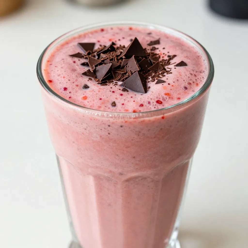 - 1 Tasse frische Erdbeeren, entkelcht - 1 gefrorene Banane - 1 Tasse Mandelmilch oder alternative Milch - 2 Esslöffel ungesüßtes Kakaopulver Diese Zutaten sind einfach zu finden. Frische Erdbeeren bringen den süßen Geschmack. Die gefrorene Banane macht den Smoothie cremig und kühl. Mandelmilch oder eine andere Milch gibt dir die Flüssigkeit, die du brauchst. Das Kakaopulver sorgt für den schokoladigen Geschmack. - 2 Esslöffel Honig oder Ahornsirup - 1/4 Tasse griechischer Joghurt - 1/2 Teelöffel Vanilleextrakt - Eiswürfel und Schokoladenspäne Honig oder Ahornsirup ist für die Süße wichtig. Griechischer Joghurt macht den Smoothie noch cremiger. Vanilleextrakt fügt eine schöne Note hinzu. Eiswürfel sind optional, aber sie machen den Smoothie dicker. Die Schokoladenspäne sind toll zum Garnieren und geben einen extra Crunch. Diese Zutaten machen den Schokoladen Erdbeere Smoothie zu einem leckeren Genuss. Die Kombination aus Schokolade und Erdbeeren sorgt für ein Geschmackserlebnis, das du lieben wirst. {{ingredient_image_2}} Zuerst entkelche die frischen Erdbeeren. Das bedeutet, dass du die grünen Blätter und den Stiel abtrennst. Nimm dann eine gefrorene Banane aus dem Gefrierfach. Diese Banane macht den Smoothie schön cremig und kühl. Jetzt musst du alle flüssigen Zutaten abmessen. Nimm eine Tasse Mandelmilch oder eine andere Milch deiner Wahl. Dann wiege zwei Esslöffel ungesüßtes Kakaopulver ab. Diese Zutat gibt dem Smoothie den Schokoladengeschmack. Nimm auch zwei Esslöffel Honig oder Ahornsirup. Das macht den Smoothie süß und lecker. Jetzt kommt der spannende Teil! Gib zuerst die flüssigen Zutaten in den Mixer. Beginne mit der Mandelmilch, gefolgt vom Kakaopulver, Honig und dem griechischen Joghurt. Füge dann die Erdbeeren und die gefrorene Banane hinzu. Diese Reihenfolge hilft, dass alles gut vermischt wird. Mixe alles auf hoher Stufe, bis die Mischung glatt und cremig ist. Wenn du merkst, dass etwas an den Seiten klebt, halte an und schabe die Seiten mit einem Spatel ab. So bleibt nichts zurück. Möchtest du einen dickeren Smoothie? Füge einfach ein paar Eiswürfel hinzu. Mixe dann erneut, bis alles gut vermischt ist. Probiere die Mischung und passe den Geschmack an. Wenn du es süßer magst, füge mehr Honig oder Ahornsirup hinzu. So kannst du den perfekten Schokoladen Erdbeere Smoothie kreieren, der genau nach deinem Geschmack ist. Um den perfekten Smoothie zu machen, sind Eiswürfel eine tolle Option. Sie geben dem Smoothie eine dickere und cremigere Textur. Fügen Sie drei bis vier Eiswürfel hinzu, wenn Sie einen dicken Smoothie mögen. Mixen Sie alles gut, bis es glatt ist. Die Menge an Flüssigkeit ist ebenfalls wichtig. Wenn der Smoothie zu dick ist, fügen Sie mehr Mandelmilch hinzu. Gießen Sie nach und nach, bis die gewünschte Konsistenz erreicht ist. Die Süße kann je nach Vorliebe angepasst werden. Sie können Honig oder Ahornsirup verwenden. Beginnen Sie mit zwei Esslöffeln und probieren Sie den Smoothie. Wenn er süßer sein soll, fügen Sie mehr hinzu. Alternativen zu den Zutaten sind auch möglich. Sie können Kokosmilch statt Mandelmilch verwenden. Oder versuchen Sie gefrorene Beeren für einen anderen Kick. Die Präsentation macht den Smoothie besonders. Servieren Sie ihn in hohen, klaren Gläsern. Das sieht ansprechend aus und zeigt die schönen Farben. Garnieren Sie den Smoothie mit dunklen Schokoladenspänen. Das macht ihn noch leckerer. Sie können auch ein paar frische Erdbeeren auf den Rand des Glases setzen. So wird der Smoothie zum echten Hingucker! Pro Tipps Wählen Sie reife Erdbeeren: Je reifer die Erdbeeren, desto süßer und geschmackvoller wird Ihr Smoothie. Experimentieren Sie mit Süßungsmitteln: Probieren Sie verschiedene Süßungsmittel wie Agavendicksaft oder Datteln für einen anderen Geschmack. Fügen Sie Protein hinzu: Erhöhen Sie den Nährwert, indem Sie Proteinpulver oder Nüsse für extra Cremigkeit hinzufügen. Garnieren für den Wow-Faktor: Verwenden Sie frische Minzblätter oder essbare Blüten als zusätzliche Garnitur für eine ansprechende Präsentation. {{image_4}} Um deinen Schokoladen Erdbeere Smoothie aufregender zu machen, füge andere Früchte hinzu. Himbeeren bringen eine schöne Säure. Eine gefrorene Banane macht den Smoothie noch cremiger. Du kannst auch Nussbutter hinzufügen. Das gibt einen tollen Nussgeschmack und mehr Protein. Proteinpulver ist auch eine gute Wahl. Es hilft dir, deinen täglichen Proteinbedarf zu decken. Wenn du eine vegane Option möchtest, ersetze den griechischen Joghurt durch Kokosjoghurt. Das macht den Smoothie ebenfalls cremig. Verwende pflanzliche Milch, um es vegan zu halten. Glutenfreie Alternativen sind einfach. Die Zutaten, die du verwendest, sind meist glutenfrei. Achte jedoch auf die Etiketten, um sicherzustellen, dass alles passt. Die Verwendung von saisonalen Früchten kann den Geschmack verbessern. Im Frühling und Sommer sind frische Erdbeeren ideal. Im Herbst kannst du Äpfel oder Birnen ausprobieren. Im Winter sind gefrorene Früchte eine gute Wahl. Sie sind oft süßer und voller Geschmack. Passe die Zutaten je nach Jahreszeit an. So hast du immer neue Geschmackserlebnisse. Um den Schokoladen Erdbeere Smoothie frisch zu halten, bewahre ihn im Kühlschrank auf. Der Smoothie bleibt dort für etwa zwei Tage genießbar. Verwende einen luftdichten Behälter, damit die Aromen erhalten bleiben. Eine andere Möglichkeit ist das Einfrieren des Smoothies. Gieße den Smoothie in Eiswürfelformen oder einen gefriersicheren Behälter. So hast du immer eine schnelle Erfrischung bereit. Zum Servieren, lasse die gefrorenen Würfel etwa zehn Minuten bei Raumtemperatur stehen. Frische Erdbeeren sind am besten, wenn sie rot und fest sind. Sie halten sich im Kühlschrank etwa drei bis fünf Tage. Eine gefrorene Banane bleibt mehrere Monate gut. Achte darauf, sie in einem Beutel oder Behälter zu lagern, damit sie nicht gefriert. Der Smoothie bleibt nach der Zubereitung im Kühlschrank für zwei Tage haltbar. Nach dieser Zeit kann die Konsistenz und der Geschmack leiden. Wenn du Reste hast, kannst du den Smoothie in einem anderen Rezept verwenden. Füge ihn zu Haferflocken oder Joghurt hinzu. So erhältst du ein leckeres Frühstück. Du kannst den Smoothie auch in einem Dessert verwenden. Mische ihn mit etwas Quark oder Frischkäse, um eine schokoladige Erdbeercreme zu machen. Diese schmeckt super zu Keksen oder als Füllung für Pfannkuchen. Ein Schokoladen-Erdbeer-Smoothie ist sehr gesund. Er enthält frische Erdbeeren, die reich an Vitaminen sind. Erdbeeren bieten viel Vitamin C und Antioxidantien. Die gefrorene Banane gibt dem Smoothie eine natürliche Süße und viele Ballaststoffe. Mandelmilch ist eine gute Milchalternative. Sie hat weniger Kalorien als normale Milch und ist laktosefrei. Ungesüßtes Kakaopulver bringt den Schokoladengeschmack ohne zusätzlichen Zucker. Griechischer Joghurt macht den Smoothie cremig und gibt Protein. Honig oder Ahornsirup kann als natürliches Süßungsmittel dienen. Ja, du kannst den Smoothie ohne Joghurt machen. Eine gute Option ist, mehr Banane zu verwenden. Dadurch bleibt der Smoothie cremig. Du kannst auch Kokosmilch oder Sojajoghurt nehmen. Diese Alternativen bieten ähnliche Texturen und Geschmäcker. Wenn du einen veganen Smoothie willst, wähle einfach pflanzliche Optionen. Ein Schokoladen-Erdbeer-Smoothie kann für Diabetiker geeignet sein. Es kommt auf die Süßstoffe an. Verwende weniger Honig oder Ahornsirup. Alternativ kannst du Stevia oder Erythrit benutzen. Diese Süßstoffe haben weniger Einfluss auf den Blutzucker. Achte darauf, die Portionen klein zu halten. Frische Erdbeeren sind eine gesunde Wahl. Sie haben einen niedrigen glykämischen Index. Ein Schokoladen-Erdbeer-Smoothie ist einfach zuzubereiten. Du brauchst nur frische Erdbeeren, gefrorene Banane, Mandelmilch und ungesüßtes Kakaopulver. Mit einigen zusätzlichen Zutaten kannst du den Geschmack anpassen. Das Mixen ist schnell, und mit unseren Tipps gelingt dir die perfekte Konsistenz. Experimentiere mit verschiedenen Früchten und halte deinen Smoothie frisch, indem du ihn richtig lagerst. Insgesamt ist dieser Smoothie nicht nur lecker, sondern auch eine gesunde Wahl. Genieße die Vielfalt und finde deinen Lieblingsmix!