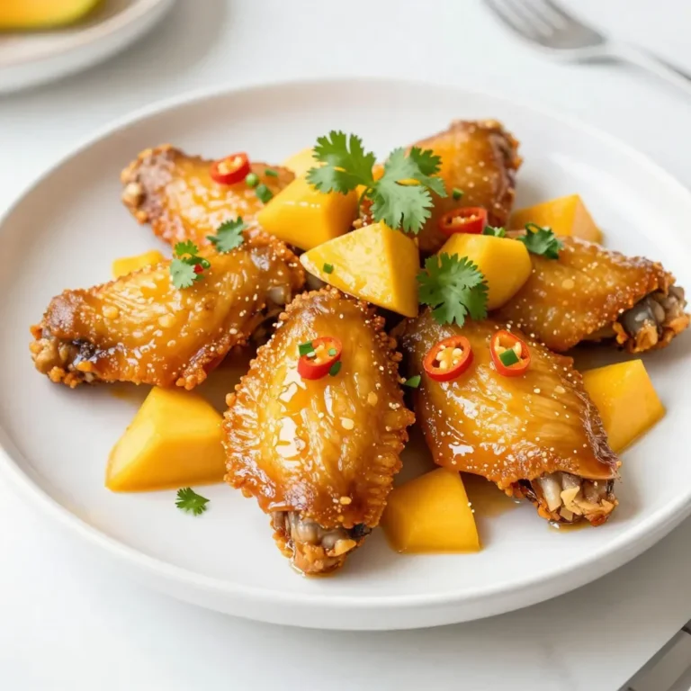 - 900 g Hähnchenflügel - 1 reife Mango, geschält und gewürfelt - 2 Habanero-Paprika, entkernt und fein gehackt Die Hauptzutaten sind der Schlüssel zu diesem Gericht. Hähnchenflügel machen den Hauptteil der Speise und sind perfekt zum Grillen oder Backen. Mango gibt einen süßen Geschmack, der die Schärfe der Habanero-Paprika ausgleicht. Diese beiden Zutaten sorgen für ein tolles Geschmacksprofil. - 60 ml Honig - 60 ml Sojasauce - 30 ml Limettensaft - 1 Esslöffel frisch geriebener Ingwer - 3 Knoblauchzehen, fein gehackt - Salz und Pfeffer nach Geschmack Die aromatischen Zutaten bringen die Aromen zusammen. Honig fügt Süße hinzu, während Sojasauce für Tiefe sorgt. Limettensaft bringt Frische ins Spiel. Ingwer und Knoblauch geben einen tollen Geschmack und sorgen für ein würziges Aroma. Salz und Pfeffer runden alles ab. - Frischer Koriander oder Frühlingszwiebeln Die Garnierung macht das Gericht hübsch. Frischer Koriander bringt eine kräuterige Note. Frühlingszwiebeln fügen Crunch und Farbe hinzu. Beide Optionen sind eine einfache Möglichkeit, um die Flügel noch ansprechender zu machen. {{ingredient_image_2}} Zuerst bereite ich die Marinade. Ich nehme eine reife Mango und schneide sie in kleine Stücke. Dann gebe ich die gewürfelte Mango, die gehackten Habanero-Paprika, Honig, Sojasauce, Limettensaft, frischen Ingwer und Knoblauch in einen Mixer. Ich mixe alles gut, bis die Sauce glatt ist. Es ist wichtig, die Konsistenz zu überprüfen. Wenn die Marinade zu dick ist, füge ich etwas mehr Limettensaft hinzu. Jetzt ist es Zeit für die Hähnchenflügel. Ich lege die Flügel in eine große Schüssel. Dann gieße ich die Mango-Habanero-Sauce über die Flügel. Ich achte darauf, dass alle Flügel gleichmäßig bedeckt sind. Danach decke ich die Schüssel mit Frischhaltefolie ab. Ich lasse die Flügel mindestens eine Stunde im Kühlschrank marinieren. Noch besser ist es, sie über Nacht zu marinieren. So wird der Geschmack intensiver. Ich heize meinen Backofen auf 220 °C vor. Dann lege ich ein Backblech mit Backpapier aus. Wenn ich ein Gitter habe, setze ich es auf das Blech für bessere Luftzirkulation. Nun nehme ich die Flügel aus der Marinade und lasse die überschüssige Marinade abtropfen. Ich lege die Flügel gleichmäßig auf das Gitter oder das Backblech. Ich träufle etwas Pflanzenöl über die Flügel und würze sie mit Salz und Pfeffer. Jetzt backe ich die Flügel für 25 bis 30 Minuten. Nach der Hälfte der Zeit wende ich sie, um eine gleichmäßige Bräunung zu erreichen. In den letzten Minuten bestreiche ich die Flügel mit zusätzlicher Mango-Habanero-Sauce. So bekommen sie eine glänzende Oberfläche. Wenn sie goldbraun und knusprig sind, nehme ich sie aus dem Ofen. Vorteile der Übernacht-Marinierung Die Übernacht-Marinierung bringt den besten Geschmack. Sie lässt die Aromen gut einziehen. Je länger die Flügel in der Marinade sind, desto besser wird der Geschmack. Ein paar Stunden sind gut, aber eine Nacht ist ideal. So wird die Mischung aus Mango und Habanero wirklich intensiv. Soßenanpassungen für unterschiedliche Geschmäcker Manchmal mag man es milder oder noch süßer. Wenn du die Schärfe reduzieren willst, verwende weniger Habanero. Oder füge mehr Mango hinzu. Du kannst auch einen Spritzer Ananassaft hinzufügen. Das macht die Sauce fruchtiger. So passt sie für alle Gäste. Gitter vs. Backblech: Vor- und Nachteile Ein Gitter lässt die Luft zirkulieren. So werden die Flügel gleichmäßiger knusprig. Ein Backblech ist einfacher zu reinigen, aber die Flügel können matschig werden. Wenn du ein Gitter hast, nutze es für die besten Ergebnisse. Zusätzliche Tipps für knusprige Flügel Um die Flügel extra knusprig zu machen, trockne sie gut ab. Träufle etwas Öl darüber, bevor du sie backst. Wende die Flügel während des Backens. So bräunen sie gleichmäßig und werden schön knusprig. Beilagen für die Flügel Die Flügel passen super zu einem frischen Salat oder Pommes. Auch Reis oder Gemüse sind tolle Beilagen. Wenn du es scharf magst, serviere einen scharfen Dip dazu. Getränkeempfehlungen Zu diesen Flügeln passt ein kaltes Bier sehr gut. Ein fruchtiger Cocktail wäre auch lecker. Wenn du es ohne Alkohol magst, ist ein Limonade mit Limette eine gute Wahl. Pro Tipps Marinade über Nacht: Um den Geschmack zu intensivieren, marinieren Sie die Hähnchenflügel idealerweise über Nacht im Kühlschrank. Hitzebeständige Gitter verwenden: Verwenden Sie ein Gitter auf dem Backblech, um eine gleichmäßige Luftzirkulation zu gewährleisten und die Flügel knuspriger zu machen. Zusätzliche Glasur: Bestreichen Sie die Flügel in den letzten Minuten des Backens mit zusätzlicher Mango-Habanero-Sauce für einen glänzenden Finish. Garnitur frisch halten: Verwenden Sie frischen Koriander oder Frühlingszwiebeln kurz vor dem Servieren, um den Flügeln zusätzlichen Geschmack und Farbe zu verleihen. {{image_4}} Um die Schärfe der Flügel anzupassen, kannst du weniger Habanero verwenden. Das macht die Flügel milder. Wenn du es wirklich scharf magst, kannst du auch mehr Habaneros hinzufügen. Eine gute Option sind andere Paprika, wie Jalapeños oder Serranos. Diese Peppers bieten verschiedene Geschmäcker und Schärfen. So kannst du deinen perfekten Mix finden. Für einen fruchtigen Twist kannst du tropische Früchte wie Ananas hinzufügen. Diese süßen Früchte passen gut zur scharfen Sauce. Du kannst die Ananas einfach im Mixer mit der Mango vermengen. Auch andere Saucen sind möglich. Probiere BBQ-Sauce oder eine süß-saure Sauce aus. Diese Variationen bringen neue Geschmäcker in dein Gericht. Wenn du glutenfreie Flügel machen willst, verwende glutenfreie Sojasauce. Diese gibt es in vielen Supermärkten. Du kannst auch alternative Marinaden verwenden. Probiere zum Beispiel eine Mischung aus Olivenöl und Zitrussaft. Diese Optionen sind lecker und sicher für alle, die glutenfrei essen müssen. Um die Süß-Würzigen Mango-Habanero-Flügel frisch zu halten, lege die Flügel in einen luftdichten Behälter. So verhinderst du, dass sie austrocknen. Achte darauf, dass sie vollständig abgekühlt sind, bevor du sie in den Kühlschrank stellst. Im Kühlschrank halten sie sich etwa 3 bis 4 Tage. Wenn du die Flügel länger aufbewahren möchtest, friere sie ein. Lege die Flügel in einen Gefrierbeutel und drücke die Luft heraus. So bleibt der Geschmack erhalten. Du kannst sie bis zu 3 Monate einfrieren. Zum Auftauen lege die Flügel über Nacht in den Kühlschrank. So bleiben sie saftig und lecker. Für die Wiedererwärmung gibt es zwei Methoden. Du kannst die Flügel im Ofen oder in der Mikrowelle aufwärmen. Im Ofen bleibt die Knusprigkeit besser erhalten. Heize den Ofen auf 180 °C vor und lege die Flügel auf ein Backblech. Backe sie für 10 bis 15 Minuten. In der Mikrowelle werden sie schneller warm, aber die Knusprigkeit leidet. Stelle die Mikrowelle auf mittlere Leistung und erwärme sie in Intervallen von 30 Sekunden. Die Flügel sollten mindestens eine Stunde marinieren. Ideal ist eine Marinierzeit von über Nacht. So ziehen die Aromen besser ein. Eine längere Marinierzeit sorgt für intensiveren Geschmack. Wenn du keine Zeit hast, ist eine Stunde auch okay. Du wirst jedoch den Unterschied schmecken. Ja, du kannst die Flügel auch grillen. Heize deinen Grill auf mittlere Hitze vor. Lege die marinierten Flügel auf den Grillrost. Grill sie für etwa 20 bis 25 Minuten. Wende sie häufig, damit sie gleichmäßig garen. Glasiere sie in den letzten Minuten mit der Sauce. So bekommst du eine schöne Kruste. Wenn du es milder magst, gibt es Alternativen. Du kannst Jalapeños verwenden. Sie haben weniger Schärfe, aber viel Geschmack. Auch Anaheim-Paprika ist eine gute Wahl. Diese sind mild und leicht süß. Experimentiere mit diesen Optionen, um deinen perfekten Geschmack zu finden. In diesem Blogbeitrag haben wir die besten Zutaten für schmackhafte Hähnchenflügel erkundet. Wir haben gelernt, wie man eine köstliche Marinade zubereitet und die Flügel perfekt backt. Tipps für knusprige Flügel und verschiedene Variationen haben wir ebenfalls geteilt. Abschließend sind diese Flügel nicht nur lecker, sondern lassen sich auch leicht anpassen. Viel Spaß beim Ausprobieren und Genießen!