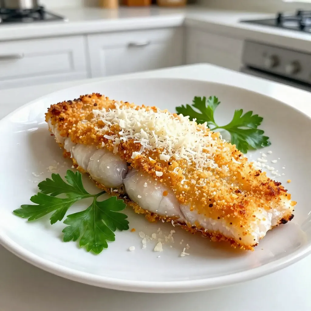 Für die köstliche Parmesan-Kruste benötigen Sie: - 4 Tilapiafilets - 1 Tasse geriebener Parmesan - 1 Tasse Panko-Breadcrumbs - 2 Esslöffel Olivenöl - 1 Esslöffel Zitronensaft Diese Zutaten sind leicht zu finden. Tilapia ist ein milder Fisch, der gut die Aromen aufnimmt. Parmesan gibt der Kruste ihren tollen Geschmack. Panko-Breadcrumbs sorgen für den perfekten Crunch. Würzen Sie Ihre Kruste mit: - 1 Esslöffel Knoblauchpulver - 1 Teelöffel getrockneter Oregano - 1 Teelöffel Zwiebelpulver - Salz und Pfeffer nach Geschmack Diese Gewürze bringen Tiefe und Geschmack. Knoblauchpulver fügt ein gutes Aroma hinzu. Oregano bringt einen frischen Geschmack. Zwiebelpulver gibt eine leichte Süße. Für die Garnierung und Beilagen empfehle ich: - 2 Esslöffel frische Petersilie, gehackt Die Petersilie gibt einen frischen Touch. Servieren Sie die Tilapiafilets mit einem grünen Salat oder gedünstetem Gemüse. Diese Beilagen sind gesund und bunt. Sie machen die Mahlzeit noch ansprechender. {{ingredient_image_2}} Heize deinen Ofen auf 200°C vor. Lege ein Backblech mit Backpapier aus. Dies hilft, die Tilapia knuspriger zu machen und die Reinigung zu erleichtern. Nimm die Tilapiafilets und tupfe sie mit einem Papiertuch trocken. Würze beide Seiten mit Salz und Pfeffer. Diese Schritte sind wichtig, um den besten Geschmack zu erzielen. In einer mittelgroßen Schüssel vermenge die folgenden Zutaten: - 1 Tasse geriebener Parmesan - 1 Tasse Panko-Breadcrumbs - 1 Esslöffel Knoblauchpulver - 1 Teelöffel getrockneter Oregano - 1 Teelöffel Zwiebelpulver - Salz und Pfeffer Mische alles gut, bis es gleichmäßig verteilt ist. Jetzt träufel das Olivenöl und den Zitronensaft darüber. Rühre die Mischung um, bis alle Zutaten gleichmäßig benetzt sind. Dies sorgt für einen tollen Geschmack und eine schöne Kruste. Lege die Tilapiafilets auf das vorbereitete Backblech. Verteile die Parmesan-Breadcrumb-Mischung gleichmäßig über jedem Filet. Drücke leicht, damit die Mischung haftet. Backe die Tilapia für 12-15 Minuten im Ofen. Sie sind fertig, wenn der Fisch durchgegart ist und die Breadcrumbs goldbraun sind. Nimm das Blech aus dem Ofen und lasse die Filets für einige Minuten ruhen. Garniere vor dem Servieren mit frisch gehackter Petersilie. Du kannst die Tilapia auf einem schönen Teller anrichten. Serviere sie mit einem frischen grünen Salat oder leicht gedünstetem Gemüse. So wird dein Gericht noch appetitlicher! Tilapia ist ein zarter Fisch. Die ideale Garzeit liegt zwischen 12 und 15 Minuten. Backe ihn bei 200°C. Achte darauf, dass die Kruste goldbraun wird. Der Fisch sollte nicht trocken sein, sondern saftig bleiben. Wenn du eine Gabel verwendest, sollte der Fisch leicht auseinanderfallen. Bereite alle Zutaten im Voraus vor. So bleibt alles frisch und schnell. Tupfe die Tilapiafilets trocken, damit die Kruste besser haftet. Würze beide Seiten gut mit Salz und Pfeffer. Mische die Parmesan- und Panko-Breadcrumbs gründlich. Drücke die Mischung gut auf den Fisch, damit sie beim Backen nicht abfällt. Die Parmesan-Kruste sollte knusprig und leicht sein. Mische den geriebenen Parmesan mit Panko. Füge das Olivenöl und den Zitronensaft hinzu, um die Mischung zu binden. Sie sollte feucht, aber nicht matschig sein. Achte darauf, dass die Kruste gleichmäßig verteilt ist. So erhältst du eine perfekte Balance zwischen Geschmack und Textur. Pro Tipps Frisch ist der Schlüssel: Verwenden Sie frischen Parmesan für den besten Geschmack und eine bessere Textur. Vorgepackter Parmesan kann manchmal Zusatzstoffe enthalten, die die Qualität beeinträchtigen. Variieren Sie die Kräuter: Experimentieren Sie mit verschiedenen Kräutern wie Thymian oder Basilikum, um den Geschmack Ihres Gerichts zu variieren und anzupassen. Die richtige Backzeit: Achten Sie darauf, die Tilapia nicht zu lange zu backen, um ein Austrocknen zu vermeiden. Der Fisch sollte bei 63°C (145°F) gar sein. Serviertipps: Ergänzen Sie das Gericht mit einer Zitronenscheibe und einem Spritzer frischem Zitronensaft kurz vor dem Servieren, um den Geschmack aufzufrischen. {{image_4}} Wenn Sie keinen Tilapia haben, probieren Sie andere Fische. Ein guter Ersatz ist Kabeljau. Er hat ein ähnliches Fleisch und einen feinen Geschmack. Auch Barsch oder Forelle passen gut. Wählen Sie frischen Fisch, wenn möglich. So bleibt das Gericht lecker und saftig. Die Gewürzmischung ist sehr flexibel. Fügen Sie Paprika für etwas Schärfe hinzu. Chili-Pulver bringt eine schöne Würze. Für frischen Geschmack verwenden Sie Zitronen- oder Limettenschale. Auch Kräuter wie Thymian oder Basilikum passen gut. Experimentieren Sie mit verschiedenen Aromen, um neue Geschmäcker zu entdecken. Zu Parmesan-Kruste Tilapia passen viele Beilagen. Ein frischer grüner Salat ist leicht und gesund. Gekochtes Gemüse wie Brokkoli oder grüne Bohnen ergänzt das Gericht gut. Reis oder Quinoa sind ebenfalls tolle Optionen. Sie nehmen die Aromen auf und machen die Mahlzeit sättigender. Lagere die Reste der Parmesan-Kruste Tilapia in einem luftdichten Behälter. Stelle sicher, dass der Fisch gut abgekühlt ist, bevor du ihn einpackst. So bleibt der Geschmack frisch. Ich empfehle, die Reste innerhalb von zwei Tagen zu essen. Um den besten Geschmack zu erhalten, erwärmst du die Tilapia im Ofen. Stelle den Ofen auf 180°C (350°F) vor. Lege die Filets auf ein Backblech und backe sie für etwa 10 Minuten. So bleibt die Kruste knusprig. Du kannst auch eine Pfanne verwenden, um die Filets kurz aufzuwärmen. Im Kühlschrank hält sich die Parmesan-Kruste Tilapia etwa zwei Tage. Im Gefrierschrank kannst du die Filets bis zu drei Monate lagern. Achte darauf, sie in Frischhaltefolie einzuwickeln. So bleibt der Fisch frisch und lecker. Wenn du ihn auftauen möchtest, lege ihn über Nacht in den Kühlschrank. Um sicherzustellen, dass dein Fisch nicht austrocknet, achte auf die Garzeit. Backe die Tilapiafilets nur 12 bis 15 Minuten. Überprüfe den Fisch regelmäßig. Ein guter Hinweis ist, wenn der Fisch leicht mit einer Gabel auseinanderfällt. Verwende auch genug Olivenöl und Zitronensaft. Diese Zutaten helfen, den Fisch saftig zu halten. Du kannst die Filets auch leicht mit Folie abdecken, während sie backen. So bleibt die Feuchtigkeit im Fisch. Ja, du kannst die Parmesan-Kruste im Airfryer zubereiten. Stelle die Temperatur auf 200°C ein. Lege die Tilapiafilets in den Airfryer-Korb. Achte darauf, dass sie sich nicht überlappen. Backe sie für etwa 8 bis 10 Minuten. Die Kruste wird schön knusprig und der Fisch bleibt saftig. Überprüfe auch hier die Garzeit, um sicherzugehen, dass der Fisch perfekt gekocht ist. Zu Parmesan-Kruste Tilapia passen viele leckere Beilagen. Hier sind einige Ideen: - Frischer grüner Salat - Gedünstetes Gemüse wie Brokkoli oder Karotten - Reis oder Quinoa - Kartoffelpüree oder Ofenkartoffeln - Knoblauchbrot Diese Beilagen ergänzen den Geschmack der Tilapia und sorgen für eine ausgewogene Mahlzeit. Die Parmesan-Kruste für Tilapia ist einfach und lecker. Wir haben die Hauptzutaten, die Zubereitung und viele nützliche Tipps besprochen. Vergiss nicht, die richtige Garzeit zu beachten, damit der Fisch saftig bleibt. Du kannst auch verschiedene Fischsorten und Gewürze ausprobieren. Die Reste halten frisch, wenn du sie richtig lagerst. Mit diesem Wissen bereitest du ein tolles Gericht zu. Nutze alle Tipps, um das Beste aus deinem Tilapia herauszuholen. Viel Freude beim Kochen!