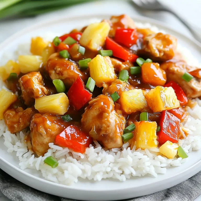 - 450 g Hähnchenschenkel, ohne Knochen und Haut, in mundgerechte Stücke geschnitten - 1 Esslöffel Olivenöl - 1 rote Paprika, in Streifen geschnitten - 1 grüne Paprika, in Streifen geschnitten - 1 Tasse Ananasstücke (frisch oder aus der Dose) Die Hauptzutaten machen das Gericht frisch und lecker. Die Hähnchenschenkel sind saftig und voller Geschmack. Paprika bringt Farbe und Crunch. Die süße Ananas sorgt für eine fröhliche Note und ergänzt die Aromen perfekt. - 80 ml natriumreduzierte Sojasauce - 60 ml Honig - 2 Knoblauchzehen, fein gehackt - 1 Teelöffel frischer Ingwer, gerieben Die Gewürze sind der Schlüssel. Sojasauce gibt Umami und Tiefe. Honig sorgt für die Süße. Knoblauch und Ingwer bringen Frische und Wärme. Diese Mischung macht das Gericht besonders und einladend. - 2 Frühlingszwiebeln, gehackt (zum Garnieren) - Gekocht Jasminreis oder Quinoa (zum Servieren) Die Garnierungen bringen einen schönen Kontrast. Frühlingszwiebeln fügen Frische hinzu. Jasminreis oder Quinoa sind tolle Beilagen. Sie nehmen die köstliche Sauce gut auf und machen das Essen vollwertig. {{ingredient_image_2}} - Beginne mit 450 g Hähnchenschenkeln. - Schneide sie in mundgerechte Stücke. - Erhitze 1 Esslöffel Olivenöl in einer großen Pfanne. - Gib das Hähnchen in die Pfanne. - Würze es mit Salz und Pfeffer. - Brate das Hähnchen für 5-7 Minuten, bis es goldbraun ist. - Nimm das Hähnchen aus der Pfanne und stelle es beiseite. - Füge nun die geschnittenen Paprikas hinzu. - Verwende 1 rote und 1 grüne Paprika. - Koche die Paprika für 3-4 Minuten, bis sie leicht weich sind. - Gib 1 Tasse Ananasstücke dazu. - Lass alles 2 Minuten garen, um die Aromen zu vermischen. - In einer kleinen Schüssel vermengst du 80 ml Sojasauce, 60 ml Honig, 2 gehackte Knoblauchzehen und 1 Teelöffel geriebenen Ingwer. - Gieße die Sauce über das Gemüse in der Pfanne. - Füge das angebratene Hähnchen wieder hinzu. - Rühre alles gut durch. - Wenn du eine dickere Sauce magst, füge die Speisestärke-Mischung hinzu. - Lass die Mischung 2-3 Minuten köcheln, bis die Sauce eindickt. - Schmecke nach Belieben ab und passe die Gewürze an. - Serviere das Hähnchen auf Jasminreis oder Quinoa und garniere es mit gehackten Frühlingszwiebeln. - Die richtige Bratzeit: Brate die Hähnchenstücke etwa 5-7 Minuten. Sie sollten goldbraun sein. - Temperaturkontrolle: Halte die Hitze bei mittlerer bis hoher Stufe. So garen die Stücke gleichmäßig. - Schärfe erhöhen mit Chili: Füge frischen oder getrockneten Chili hinzu, um mehr Kick zu bekommen. - Süße optimieren: Du kannst den Honig nach deinem Geschmack anpassen. Mehr Honig macht es süßer. - Grillen oder Backen statt Braten: Du kannst das Hähnchen auch grillen oder backen. Das ergibt einen anderen Geschmack. Diese Tipps helfen dir, das beste Ergebnis aus deinem Sweet Hawaiian Chicken Skillet herauszuholen. Pro Tipps Frisches Gemüse: Verwende frische Paprika für den besten Geschmack und die beste Textur. Sie sind knackiger und geben mehr Aroma ab. Ananasaus: Wenn du eine intensivere Süße möchtest, lasse die Ananasstücke in ihrem Saft einweichen, bevor du sie in die Pfanne gibst. Variationen: Experimentiere mit anderen Gemüsesorten wie Brokkoli oder Zucchini, um zusätzliche Nährstoffe und Farben hinzuzufügen. Beilage: Dieses Gericht passt hervorragend zu Jasminreis oder Quinoa, aber auch zu gebratenen Nudeln für eine andere Geschmacksrichtung. {{image_4}} Wenn du eine vegetarische Variante magst, probiere Tofu oder Tempeh. Tofu hat eine weiche Textur und nimmt viele Aromen auf. Tempeh ist fester und hat einen nussigen Geschmack. Beide sind reich an Eiweiß und machen dein Gericht sättigend. Schneide den Tofu oder Tempeh in kleine Würfel. Brate sie in Olivenöl an, bis sie goldbraun sind. Dann füge die Paprika und Ananas wie im Originalrezept hinzu. Um mehr Farbe und Geschmack hinzuzufügen, integriere weitere Gemüsesorten. Zucchini, Brokkoli oder Karotten passen gut. Diese Gemüsesorten bringen zusätzliche Nährstoffe und Vitamine. Für einen knackigen Biss streue Nuss-Toppings wie Cashewkerne oder Mandeln darüber. Diese geben deinem Gericht einen schönen Crunch und machen es noch leckerer. Die asiatische Küche hat großen Einfluss auf dieses Gericht. Die Kombination von Sojasauce und Honig ist typisch für viele asiatische Rezepte. Du könntest auch Ananas durch Mango ersetzen, um einen anderen Geschmack zu erzielen. Eine Prise Sesam oder frischer Koriander gibt dem Gericht zusätzliche Tiefe. Experimentiere mit verschiedenen Aromen und finde deine eigene Lieblingsversion! Bewahre das Süße Hawaiianische Hähnchen in einem luftdichten Behälter im Kühlschrank auf. Es bleibt frisch für bis zu 3 Tage. Achte darauf, das Gericht gut abzukühlen, bevor du es in den Kühlschrank stellst. So verhinderst du, dass sich Bakterien bilden. Du kannst das Hähnchen auch einfrieren. Teile das Gericht in Portionen auf und lege es in Gefrierbeutel oder -behälter. So hält es bis zu 3 Monate. Zum Auftauen lege das Hähnchen über Nacht in den Kühlschrank. So bleibt der Geschmack und die Textur erhalten. Um das Hähnchen aufzuwärmen, erhitze es in einer Pfanne bei mittlerer Hitze. Füge einen Spritzer Wasser oder Brühe hinzu, um das Gericht feucht zu halten. Du kannst auch die Mikrowelle verwenden, aber achte darauf, es gleichmäßig zu erhitzen. So bleibt das Hähnchen zart und saftig. Das Gericht bleibt im Kühlschrank 3 bis 4 Tage frisch. Achte darauf, es in einem luftdichten Behälter zu lagern. Wenn du das Gericht einfrieren möchtest, ist das auch möglich. Es hält sich etwa 2 bis 3 Monate im Gefrierer. Zum Auftauen einfach über Nacht im Kühlschrank lassen. Ja, du kannst die Ananas weglassen. Wenn du einen frischen Geschmack möchtest, probiere Papaya oder Mango. Diese Früchte bringen auch Süße mit. Für einen herzhaften Geschmack kannst du zusätzlich mehr Paprika oder Zucchini verwenden. Um das Rezept glutenfrei zu machen, verwende glutenfreie Sojasauce. Achte darauf, dass alle anderen Zutaten auch glutenfrei sind. Das gilt besonders für die Brühe oder die Speisestärke. Du kannst auch Tamari als Ersatz verwenden, das ist eine glutenfreie Sojasauce. Das Rezept für Hähnchenschenkel mit Paprika und Ananas ist einfach und lecker. Wir haben die Hauptzutaten, Gewürze und Saucen besprochen. Auch Tipps für perfekte Ergebnisse und verschiedene Variationen kamen nicht zu kurz. Denke daran, dass jeder Schritt wichtig ist. Experimentiere mit der Süße und Schärfe, um dein Gericht anzupassen. Mit diesen Ideen kannst du kreativ sein und deinen Freunden und Familie ein köstliches Gericht servieren.