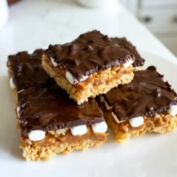 - 3 Tassen Rice Krispies Cerealien - 1 Tasse cremige Erdnussbutter - 1 Tasse Schokoladenstückchen (Milch- oder Zartbitter) - ½ Tasse Honig oder Ahornsirup Die Hauptzutaten sind einfach zu finden. Rice Krispies bieten den perfekten Crunch. Cremige Erdnussbutter sorgt für einen tollen Geschmack. Die Schokoladenstückchen bringen eine süße Note. Honig oder Ahornsirup machen die Riegel klebrig und süß. - 1 Teelöffel Vanilleextrakt - ½ Tasse Mini-Marshmallows (optional, für extra Kaubarkeit) - Eine Prise Salz Die optionalen Zutaten sind nicht nötig, aber sie machen die Riegel besser. Vanilleextrakt verstärkt den Geschmack. Mini-Marshmallows geben eine tolle Textur. Eine Prise Salz hilft, die Süße auszugleichen. Zusammen ergeben diese Zutaten einen leckeren Snack. Du kannst die Riegel nach deinem Geschmack anpassen. {{ingredient_image_2}} Erhitze die Erdnussbutter mit dem Honig in einem Topf. Mache das bei niedriger Hitze. Rühre ständig um, bis die Mischung glatt ist. Dann nimm den Topf vom Herd. Füge den Vanilleextrakt hinzu und rühre gut um. So erhält die Mischung einen tollen Geschmack. Diese Schritte sind wichtig, um eine leckere Basis zu schaffen. Gib die Rice Krispies in eine große Schüssel. Wenn du Mini-Marshmallows magst, füge sie jetzt hinzu. Vermenge alles vorsichtig, damit die Rice Krispies nicht zerbrechen. Gieße dann die warme Erdnussbuttermischung über die Rice Krispies. Mische alles mit einem Spatel gut durch. Achte darauf, dass jede Rice Krispie-Cerealien gut überzogen ist. Drücke die Mischung dann fest in eine gefettete Backform. So bleiben die Riegel später gut zusammen. Schmelze die Schokoladenstückchen in einer mikrowellengeeigneten Schüssel. Mache das in 30-Sekunden-Intervallen und rühre zwischendurch um. Wenn die Schokolade glatt ist, gieße sie über die Rice Krispie-Mischung. Verwende einen Spatel, um die Schokolade gleichmäßig zu verteilen. Lass die Riegel dann mindestens 30 Minuten bei Raumtemperatur abkühlen. Du kannst sie auch in den Kühlschrank stellen, um es schneller zu machen. Wenn sie fest sind, schneide die Riegel in Quadrate und serviere sie. - Zu viel Erdnussbutter verwenden: Wenn du zu viel Erdnussbutter nimmst, wird die Mischung zu klebrig. Halte dich an die angegebene Menge von einer Tasse. - Mangelndes Vermischen der Zutaten: Achte darauf, die Erdnussbutter gut mit dem Honig zu vermischen. Wenn die Mischung nicht gleichmäßig ist, bleibt die Textur ungleichmäßig. - Richtiges Drücken in die Form: Drücke die Mischung fest in die Backform. So bleiben die Riegel zusammen und fallen nicht auseinander. - Abkühlen im Kühlschrank: Stelle die Form nach dem Mischen in den Kühlschrank. Das sorgt für eine schnellere und festere Konsistenz. - Anrichten für eine schöne Servieroptik: Arrange die Riegel auf einer schönen Platte. So sehen sie einladend aus. - Verzierungen mit Schokoladenstückchen oder Erdnüssen: Streue einige Schokoladenstückchen oder gehackte Erdnüsse über die Riegel. Das gibt einen tollen Look und extra Geschmack. Pro Tipps Die richtige Erdnussbutter wählen: Verwende cremige Erdnussbutter für eine glatte Konsistenz. Wenn du Crunchy magst, kannst du auch diese verwenden, aber die Textur wird anders sein. Für extra Geschmack sorgen: Füge etwas Zimt oder eine Prise Kakao zur Erdnussbuttermischung hinzu, um den Geschmack zu intensivieren. Riegel einfacher schneiden: Befeuchte dein Messer leicht mit Wasser, bevor du die Riegel schneidest. So bleibt die Schokolade nicht am Messer kleben und du erhältst saubere Schnitte. Langfristige Lagerung: Bewahre die Riegel in einem luftdichten Behälter im Kühlschrank auf, um ihre Frische zu erhalten und sie länger haltbar zu machen. {{image_4}} Ich liebe es, mit verschiedenen Nussbuttern zu experimentieren. Du kannst zum Beispiel Mandeln, Cashews oder sogar Sonnenblumenkerne verwenden. Jede Nussbutter bringt ihren eigenen Geschmack mit. Das macht die Riegel noch spannender! Eine weitere tolle Idee ist die Zugabe von Trockenfrüchten. Datteln, Cranberries oder Aprikosen passen gut. Diese Früchte fügen Süße und Textur hinzu. Du kannst sie einfach klein hacken und unter die Mischung rühren. Für Menschen mit Glutenunverträglichkeit sind Rice Krispies eine gute Wahl. Achte darauf, glutenfreie Marken zu verwenden. Viele Marken bieten jetzt glutenfreie Optionen an. So kann jeder die Riegel genießen. Wenn du eine vegane Variante machen möchtest, ersetze den Honig durch Agavendicksaft. Auch die Schokoladenstückchen sollten vegan sein. Viele Marken bieten vegane Alternativen an, die genauso gut schmecken. Ein einfacher Trick, um den Geschmack zu verändern, ist die Verwendung von aromatisierten Schokoladenstückchen. Du kannst Schokolade mit Minze, Orange oder sogar Chili ausprobieren. Diese Geschmacksrichtungen geben den Riegeln einen besonderen Kick. Das Hinzufügen von Gewürzen oder Extrakten kann ebenfalls spannend sein. Eine Prise Zimt oder eine Vanilleschote kann viel bewirken. Experimentiere mit verschiedenen Kombinationen, um deine perfekte Mischung zu finden. Um die Schokoladigen Erdnussbutter Rice Krispie Riegel frisch zu halten, wähle den richtigen Behälter. Ein luftdichter Behälter ist ideal. So bleibt die Feuchtigkeit draußen. Du kannst auch Frischhaltefolie verwenden. Wickel die Riegel einzeln ein. Das schützt sie gut. Die Lagerungsorte sind wichtig. Du kannst die Riegel bei Raumtemperatur aufbewahren. Achte darauf, dass sie nicht in der Nähe von Wärmequellen sind. Alternativ kannst du sie im Kühlschrank lagern. So bleiben sie länger frisch, aber sie können etwas fester werden. Wie lange sind die Riegel haltbar? Normalerweise bleiben sie bei Raumtemperatur etwa eine Woche frisch. Im Kühlschrank halten sie bis zu zwei Wochen. Achte darauf, sie in einem luftdichten Behälter zu lagern. Zeichen des Verderbens sind wichtig zu beachten. Wenn die Riegel trocken oder brüchig werden, ist es Zeit, sie wegzuwerfen. Auch ein unangenehmer Geruch ist ein Warnsignal. Wenn du Zweifel hast, schmecke vorsichtig. Sicherheit geht vor! Die Zubereitung dauert insgesamt 40 Minuten. Die Vorbereitungszeit beträgt nur 10 Minuten. Das ist schnell und einfach. Diese Riegel sind ein perfekter Snack für jeden Tag. Ja, du kannst die Schokolade weglassen. Ohne die Schokolade bleibt der Geschmack sehr nussig. Die Erdnussbutter kommt stärker zur Geltung. Das ist eine gute Option, wenn du weniger Zucker willst. Ja, die Riegel können leicht angepasst werden. Du kannst Erdnussbutter durch Mandelbutter ersetzen. Für vegane Optionen nimm Ahornsirup statt Honig. Auch glutenfreie Rice Krispies gibt es. So kann jeder die Riegel genießen! Die Herstellung leckerer Riegel ist einfach und macht Spaß. Wie beschrieben, kombinierst du Rice Krispies, Erdnussbutter und Schokolade. Die optionalen Zutaten bringen Abwechslung in jedes Rezept. Achte darauf, die Schritte genau zu befolgen, um Fehltritte zu vermeiden. Mit ein paar Tricks erzielst du die perfekte Konsistenz. Denke an die Lagerung, damit deine Riegel frisch bleiben. Jetzt kannst du kreativ werden und deine eigenen Varianten ausprobieren. Viel Spaß beim Ausprobieren und Genießen!