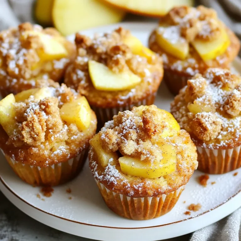 Für die Zimt-Apfel-Crumble-Muffins benötigst du folgende Hauptzutaten: - 1 ½ Tassen Weizenmehl - 1 Teelöffel Backpulver - ½ Teelöffel Natron - ½ Teelöffel Salz - 1 Teelöffel gemahlener Zimt - ½ Tasse Kristallzucker - ½ Tasse brauner Zucker (fest gepackt) - 1 großes Ei - ½ Tasse ungesüßtes Apfelmus - ½ Tasse Pflanzenöl - 1 Teelöffel Vanilleextrakt - 2 Tassen geschälte und gewürfelte Äpfel (z. B. Granny Smith oder Honeycrisp) Diese Zutaten sorgen für den perfekten Mix aus Süße und Gewürzen. Die Äpfel bringen Frische und eine tolle Textur. Für das knusprige Crumble-Topping brauchst du: - ½ Tasse Haferflocken - ¼ Tasse kalte Butter (gewürfelt) - ¼ Tasse Weizenmehl (für das Crumble) - 2 Esslöffel brauner Zucker (für das Crumble) - ½ Teelöffel Zimt (für das Crumble) Das Crumble macht die Muffins besonders lecker. Die Haferflocken und die Butter sorgen für die perfekte Knusprigkeit. Falls du keine bestimmten Zutaten hast, kannst du einige Alternativen nutzen: - Weizenmehl: Verwende Dinkelmehl oder glutenfreies Mehl. - Apfelmus: Püriertes Obst wie Birnen oder Bananen funktioniert ebenfalls gut. - Pflanzenöl: Du kannst auch geschmolzene Butter oder Kokosöl nehmen. - Kristallzucker: Brauner Zucker oder Honig sind ebenfalls gute Optionen. Mit diesen Alternativen bleibt der Geschmack toll. Es gibt viele Wege, um deine Muffins anzupassen. {{ingredient_image_2}} Zuerst heize deinen Ofen auf 180°C vor. Fett dann ein Muffinblech ein oder lege es mit Förmchen aus. Dies hilft, die Muffins später leicht herauszunehmen. Nimm eine große Schüssel und vermische 1 ½ Tassen Weizenmehl, 1 Teelöffel Backpulver, ½ Teelöffel Natron, ½ Teelöffel Salz und 1 Teelöffel gemahlenen Zimt. Mische alles gut, damit die Zutaten gleichmäßig verteilt sind. In einer anderen Schüssel mische ½ Tasse Kristallzucker, ½ Tasse braunen Zucker, 1 großes Ei, ½ Tasse ungesüßtes Apfelmus, ½ Tasse Pflanzenöl und 1 Teelöffel Vanilleextrakt. Rühre alles, bis die Mischung glatt ist. Dies bringt viel Geschmack in die Muffins. Gib die feuchten Zutaten zu den trockenen und rühre vorsichtig um. Rühre nur so lange, bis alles gerade vermischt ist. Achte darauf, nicht zu lange zu rühren, damit die Muffins fluffig bleiben. Füge dann 2 Tassen gewürfelte Äpfel hinzu und hebe sie vorsichtig unter den Teig. In einer kleinen Schüssel mische ½ Tasse Haferflocken, ¼ Tasse Weizenmehl, 2 Esslöffel braunen Zucker und ½ Teelöffel Zimt. Füge ¼ Tasse gewürfelte kalte Butter hinzu. Mische alles mit deinen Fingerspitzen, bis die Mischung krümelig wird. Dies gibt den Muffins einen tollen Crunch. Fülle den Muffinteig gleichmäßig in die Förmchen, sodass sie zu zwei Dritteln voll sind. Streue das Crumble-Topping großzügig über jeden Muffin. Backe die Muffins 18 bis 20 Minuten. Sie sind fertig, wenn ein Zahnstocher sauber herauskommt. Lass die Muffins 5 Minuten im Blech abkühlen, bevor du sie auf ein Kuchengitter legst. Ein häufiger Fehler ist, die Zutaten zu lange zu mischen. Dies kann zu harten Muffins führen. Die Mischung sollte nur so lange gerührt werden, bis alles feucht ist. Ein weiterer Fehler ist, die Äpfel nicht gleichmäßig im Teig zu verteilen. Achte darauf, sie gut unterzuheben, damit jeder Bissen fruchtig bleibt. Um das Muffin-Volumen zu optimieren, fülle die Förmchen nicht zu voll. Sie sollten etwa zwei Drittel gefüllt sein. Diese Menge hilft, dass die Muffins beim Backen schön aufgehen. Auch das richtige Mischverhältnis der Zutaten ist entscheidend. Zu viel Mehl kann die Muffins schwer und trocken machen. Die ideale Backzeit für die Muffins liegt zwischen 18 und 20 Minuten. Die Temperatur sollte bei 180°C (350°F) liegen. Um sicherzugehen, dass die Muffins durchgebacken sind, verwende einen Zahnstocher. Wenn er sauber herauskommt, sind die Muffins fertig. Nach dem Backen sollten die Muffins fünf Minuten im Blech abkühlen. Danach auf ein Kuchengitter legen, um vollständig abzukühlen. Pro Tipps Äpfel vorbereiten: Für den besten Geschmack verwenden Sie frische, knackige Äpfel wie Granny Smith oder Honeycrisp. Sie sorgen für eine perfekte Balance zwischen Süße und Säure. Teig nicht übermixen: Achten Sie darauf, den Teig nur so lange zu rühren, bis alles gut vermischt ist. Übermäßiges Rühren kann zu dichten Muffins führen. Variationen des Crumbles: Experimentieren Sie mit zusätzlichen Zutaten im Crumble-Topping, wie gehackten Nüssen oder Kokosraspeln, um eine interessante Textur zu erzielen. Perfekte Aufbewahrung: Bewahren Sie die Muffins in einem luftdichten Behälter auf, um ihre Frische zu erhalten. Sie können auch einfrieren und bei Bedarf aufwärmen. {{image_4}} Wenn du gesünder essen möchtest, gibt es einfache Anpassungen. Du kannst Weizenmehl durch Vollkornmehl ersetzen. Das bringt mehr Ballaststoffe. Weniger Zucker ist auch eine gute Idee. Du kannst den Kristallzucker auf ein Viertel Tasse reduzieren. Das macht die Muffins weniger süß, aber immer noch lecker. Saisonales Obst bringt neuen Geschmack. Birnen sind eine tolle Wahl. Sie sorgen für eine saftige Textur. Heidelbeeren bringen eine frische Note und Farbe. Du kannst das Obst einfach nach Belieben austauschen. So hast du immer ein neues Muffin-Erlebnis. Für eine vegane Version kannst du das Ei weglassen. Nutze stattdessen ein Viertel Tasse Apfelmus. Das macht die Muffins genauso saftig. Auch die Butter im Crumble kannst du durch vegane Margarine ersetzen. Diese kleinen Änderungen machen es einfach, die Muffins vegan zu genießen. Zimt-Apfel-Crumble-Muffins sind am besten frisch. Wenn du sie nicht sofort isst, lagere sie in einem luftdichten Behälter. So bleiben sie weich und lecker. Du kannst sie bei Raumtemperatur aufbewahren, wenn du sie innerhalb von zwei Tagen verzehren möchtest. Ansonsten empfehle ich, sie in den Kühlschrank zu stellen. So bleiben sie länger frisch, aber sie können etwas fester werden. Das Einfrieren ist eine gute Idee! Um die Muffins einzufrieren, lass sie zuerst vollständig abkühlen. Wickel jeden Muffin in Frischhaltefolie ein und lege sie in einen Gefrierbeutel. So bleiben sie frisch und lecker. Du kannst die Muffins bis zu drei Monate einfrieren. Wenn du sie essen möchtest, nimm sie einfach aus dem Gefrierfach und lass sie bei Raumtemperatur auftauen. Du kannst sie auch kurz in die Mikrowelle legen, um sie wieder warm zu machen. Die Muffins bleiben bei richtiger Lagerung etwa fünf Tage frisch. Achte darauf, sie immer in einem luftdichten Behälter zu lagern. Wenn du merkst, dass sie etwas trocken werden, kannst du einen kleinen Apfel in den Behälter legen. Dies hilft, die Feuchtigkeit zu bewahren. Auch das Aufwärmen im Ofen für ein paar Minuten kann die Muffins wieder frisch und lecker machen. Um die Muffins saftiger zu machen, können Sie mehr Apfelmus hinzufügen. Ein weiteres Ei hilft auch. Achten Sie darauf, die Muffins nicht zu lange zu backen. Überwachen Sie die Backzeit genau. Wenn Sie sie zu lange lassen, können sie trocken werden. Ja, Sie können andere Früchte verwenden. Birnen, Heidelbeeren oder Pfirsiche sind gute Alternativen. Schneiden Sie die Früchte klein, damit sie gut im Teig verteilt sind. Das sorgt für einen fruchtigen Geschmack in jedem Biss. Um trockene Muffins zu vermeiden, verwenden Sie frische Zutaten. Achten Sie darauf, die Muffins nicht zu lange zu backen. Ein Zahnstocher sollte feucht herauskommen. Lagern Sie die Muffins in einem luftdichten Behälter. So bleiben sie länger frisch und saftig. Zu den Muffins passen viele Beilagen. Sie können sie mit Puderzucker bestäuben. Ein Schuss Honig oder Ahornsirup ist auch lecker. Servieren Sie sie mit einer Tasse Tee oder Kaffee. Das macht den Snack noch besser. Wir haben die besten Zimt-Apfel-Crumble-Muffins gemacht. Du kennst jetzt die Zutaten und wie du sie benutzen kannst. Wir haben auch Tipps gegeben, um Fehler zu vermeiden und die Muffins perfekt zu machen. Variationen zeigen dir gesunde und vegane Optionen. Die Aufbewahrungs-Hinweise helfen, die Muffins frisch zu halten. Mit diesen einfachen Schritten und Tricks kannst du leckere Muffins backen, die jedem schmecken. Viel Spaß beim Ausprobieren und Genießen deiner neuen Lieblingsmuffins!