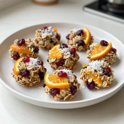 - 1 Tasse Haferflocken (gerollt) - 1/2 Tasse Mandelbutter oder Erdnussbutter - 1/3 Tasse Honig oder Ahornsirup Die Hauptzutaten sind einfach und nahrhaft. Haferflocken geben dir Energie und Ballaststoffe. Mandelbutter oder Erdnussbutter sorgt für einen tollen Geschmack und gesunde Fette. Honig oder Ahornsirup gibt die nötige Süße. - 1/2 Tasse getrocknete Cranberries, grob gehackt - Schale von 1 Orange - 1/4 Tasse ungesüßte Kokosraspel Diese Zutaten bringen fruchtigen Geschmack. Getrocknete Cranberries sind süß und herzhaft. Die Orangenschale gibt einen frischen, zitrusartigen Kick. Ungesüßte Kokosraspel fügen eine tolle Textur hinzu. - 1 Esslöffel Chiasamen - Eine Prise Salz Chiasamen sind eine gesunde Wahl. Sie bieten Omega-3-Fettsäuren und Proteine. Eine Prise Salz verbessert den Geschmack und balanciert die Süße. {{ingredient_image_2}} Zuerst nehme ich eine große Rührschüssel. Dort gebe ich die gerollten Haferflocken, Mandelbutter und Honig oder Ahornsirup. Ich vermenge alles gut. Es sollte eine homogene Masse entstehen. Dann füge ich die grob gehackten getrockneten Cranberries hinzu. Die Orangenschale kommt auch rein. Ich gebe die ungesüßten Kokosraspel und optional die Chiasamen dazu. Jetzt rühre ich kräftig um, bis alles gleichmäßig verteilt ist. Eine Prise Salz macht die Mischung leckerer. Ich rühre erneut um, um das Salz gut zu verteilen. Nun nehme ich etwas von der Mischung in die Hand. Ich forme kleine Portionen zu Kugeln. Jede Kugel sollte etwa 2,5 cm im Durchmesser haben. Ich lege die geformten Energiekugeln auf ein mit Backpapier ausgelegtes Blech. Es ist wichtig, genug Platz zwischen den Kugeln zu lassen. Jetzt kommt der wichtigste Schritt: das Kühlen. Ich stelle das Blech für mindestens 30 Minuten in den Kühlschrank. So werden die Kugeln fest. Nach der Kühlzeit fülle ich die Energiekugeln in einen luftdichten Behälter. Sie bleiben bis zu einer Woche frisch im Kühlschrank. So sind sie immer bereit für einen schnellen Snack oder ein süßes Dessert. Überprüfe die Konsistenz der Mischung. Sie sollte gut zusammenhalten, aber nicht klebrig sein. Wenn die Mischung zu trocken ist, füge etwas mehr Mandelbutter hinzu. Ist sie zu feucht, gib mehr Haferflocken hinein. Um gleichmäßige Kugeln zu formen, nutze einen Esslöffel oder einen Eisportionierer. So hast du die gleiche Menge für jede Kugel. Rolle die Kugeln mit sauberen Händen. Dies sorgt für eine schöne Form und ein tolles Gefühl beim Essen. Du kannst die Nüsse oder Samen ganz nach deinem Geschmack ändern. Probiere Walnüsse oder Sonnenblumenkerne aus. Diese geben einen anderen Crunch und Geschmack. Auch die Trockenfrüchte sind anpassbar. Verwende getrocknete Aprikosen oder Feigen. Sie bringen neue Aromen in die Kugeln. Sei kreativ und finde deine Lieblingskombination! Diese Energiekugeln passen gut zu einem Glas frischem Orangensaft. Das hebt den fruchtigen Geschmack noch mehr hervor. Du kannst sie auch als Snack für unterwegs genießen. Sie sind perfekt für die Schule oder das Büro. Wenn du etwas Süßes nach dem Essen möchtest, sind sie auch eine tolle Wahl. Pro Tipps Die perfekte Konsistenz: Wenn die Mischung zu trocken ist, fügen Sie einen zusätzlichen Esslöffel Honig oder Mandelbutter hinzu, um die richtige Konsistenz zu erreichen. Variation der Zutaten: Experimentieren Sie mit anderen Trockenfrüchten oder Nüssen, um verschiedene Geschmacksrichtungen zu entdecken! Vorbereitung für unterwegs: Verpacken Sie die Energiekugeln in kleine Behälter für einen schnellen Snack, wenn Sie unterwegs sind. Frostschutz: Diese Kugeln lassen sich auch gut einfrieren. Legen Sie sie einfach in einen Gefrierbeutel und genießen Sie sie später! {{image_4}} Eine Portion Cranberry-Orange Energiekugeln hat etwa 120 Kalorien. Diese Kalorien stammen aus einer guten Mischung von Nährstoffen. Die Verteilung ist wie folgt: - Kohlenhydrate: 15 g - Protein: 3 g - Fett: 6 g Diese Energiekugeln sind ein nahrhafter Snack, der dir hilft, deinen Tag zu meistern. Haferflocken bieten viele Vorteile. Sie sind reich an Ballaststoffen. Diese helfen dir, dich länger satt zu fühlen. Außerdem fördern sie die Verdauung. Cranberries und Orangen sind voller wichtiger Nährstoffe. Cranberries enthalten Antioxidantien, die gut für dein Herz sind. Orangen sind eine hervorragende Vitamin-C-Quelle. Dieses Vitamin stärkt dein Immunsystem. Zusammen machen diese Zutaten deine Energiekugeln nicht nur lecker, sondern auch gesund. Die Cranberry-Orange Energiekugeln bewahre ich am besten im Kühlschrank auf. Nutze einen luftdichten Behälter. So bleiben sie frisch und saftig. Bei Kühlschranklagerung halten sie etwa eine Woche. Achte darauf, sie gut zu verschließen, um Gerüche zu vermeiden. Wenn du die Energiekugeln länger aufbewahren möchtest, friere sie ein. So bleiben sie bis zu drei Monate frisch. Lege die Kugeln in einen gefrierfesten Behälter oder in einen Beutel. Vergiss nicht, das Datum darauf zu schreiben. Zum Auftauen nimm die Kugeln einfach aus dem Gefrierschrank. Lass sie bei Raumtemperatur stehen oder lege sie in den Kühlschrank. Nach ein paar Stunden sind sie bereit zum Essen. So hast du immer einen gesunden Snack zur Hand! Die Cranberry Orange Energiebites halten sich bis zu einer Woche im Kühlschrank. Lagern Sie sie in einem luftdichten Behälter. Dies hilft, ihren frischen Geschmack zu bewahren. Wenn Sie die Kugeln für länger aufbewahren möchten, können Sie sie einfrieren. Legen Sie die Kugeln in einen gefrierfesten Behälter. So bleiben sie bis zu drei Monate frisch. Zum Essen können Sie sie einfach im Kühlschrank auftauen oder kurz bei Raumtemperatur liegen lassen. Ja, Sie können auch andere Nüsse verwenden. Mandeln, Cashews oder Walnüsse sind großartige Alternativen. Diese Nüsse geben dem Rezept eine neue Geschmacksnote. Jede Nuss hat ihren eigenen Charakter. Mandeln sind mild und leicht süß. Cashews sind cremig und weich. Walnüsse haben einen kräftigen, nussigen Geschmack. Experimentieren Sie und finden Sie Ihre Lieblingskombination! Ja, das Rezept ist glutenfrei, wenn Sie glutenfreie Haferflocken verwenden. Achten Sie darauf, dass die Verpackung dies angibt. Es ist wichtig, Zutaten zu wählen, die nicht mit Gluten in Kontakt gekommen sind. So stellen Sie sicher, dass die Energiebites für alle geeignet sind. Cranberry-Orange Energiekugeln sind einfach und lecker. Wir haben die Hauptzutaten wie Haferflocken, Mandel- oder Erdnussbutter und Honig besprochen. Ich habe dir auch gezeigt, wie du die Kugeln zubereitest und lagerst. Vergiss nicht, dass du Zutaten variieren kannst, um deinen Lieblingsgeschmack zu finden. Diese Snacks sind nicht nur energievoll, sondern auch gesund. Probiere sie aus und finde die besten Kombinationen für dich!