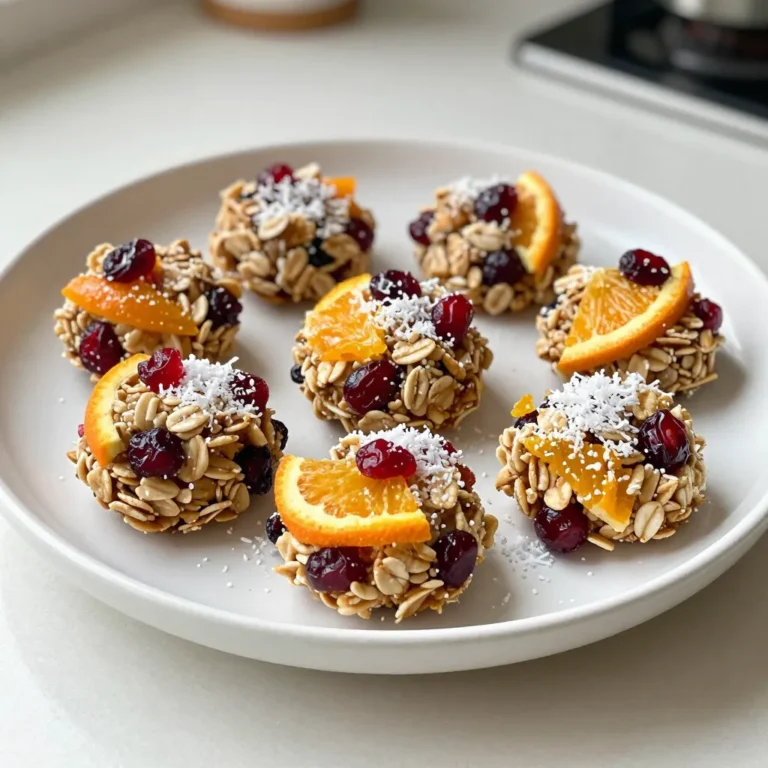 - 1 Tasse Haferflocken (gerollt) - 1/2 Tasse Mandelbutter oder Erdnussbutter - 1/3 Tasse Honig oder Ahornsirup Die Hauptzutaten sind einfach und nahrhaft. Haferflocken geben dir Energie und Ballaststoffe. Mandelbutter oder Erdnussbutter sorgt für einen tollen Geschmack und gesunde Fette. Honig oder Ahornsirup gibt die nötige Süße. - 1/2 Tasse getrocknete Cranberries, grob gehackt - Schale von 1 Orange - 1/4 Tasse ungesüßte Kokosraspel Diese Zutaten bringen fruchtigen Geschmack. Getrocknete Cranberries sind süß und herzhaft. Die Orangenschale gibt einen frischen, zitrusartigen Kick. Ungesüßte Kokosraspel fügen eine tolle Textur hinzu. - 1 Esslöffel Chiasamen - Eine Prise Salz Chiasamen sind eine gesunde Wahl. Sie bieten Omega-3-Fettsäuren und Proteine. Eine Prise Salz verbessert den Geschmack und balanciert die Süße. {{ingredient_image_2}} Zuerst nehme ich eine große Rührschüssel. Dort gebe ich die gerollten Haferflocken, Mandelbutter und Honig oder Ahornsirup. Ich vermenge alles gut. Es sollte eine homogene Masse entstehen. Dann füge ich die grob gehackten getrockneten Cranberries hinzu. Die Orangenschale kommt auch rein. Ich gebe die ungesüßten Kokosraspel und optional die Chiasamen dazu. Jetzt rühre ich kräftig um, bis alles gleichmäßig verteilt ist. Eine Prise Salz macht die Mischung leckerer. Ich rühre erneut um, um das Salz gut zu verteilen. Nun nehme ich etwas von der Mischung in die Hand. Ich forme kleine Portionen zu Kugeln. Jede Kugel sollte etwa 2,5 cm im Durchmesser haben. Ich lege die geformten Energiekugeln auf ein mit Backpapier ausgelegtes Blech. Es ist wichtig, genug Platz zwischen den Kugeln zu lassen. Jetzt kommt der wichtigste Schritt: das Kühlen. Ich stelle das Blech für mindestens 30 Minuten in den Kühlschrank. So werden die Kugeln fest. Nach der Kühlzeit fülle ich die Energiekugeln in einen luftdichten Behälter. Sie bleiben bis zu einer Woche frisch im Kühlschrank. So sind sie immer bereit für einen schnellen Snack oder ein süßes Dessert. Überprüfe die Konsistenz der Mischung. Sie sollte gut zusammenhalten, aber nicht klebrig sein. Wenn die Mischung zu trocken ist, füge etwas mehr Mandelbutter hinzu. Ist sie zu feucht, gib mehr Haferflocken hinein. Um gleichmäßige Kugeln zu formen, nutze einen Esslöffel oder einen Eisportionierer. So hast du die gleiche Menge für jede Kugel. Rolle die Kugeln mit sauberen Händen. Dies sorgt für eine schöne Form und ein tolles Gefühl beim Essen. Du kannst die Nüsse oder Samen ganz nach deinem Geschmack ändern. Probiere Walnüsse oder Sonnenblumenkerne aus. Diese geben einen anderen Crunch und Geschmack. Auch die Trockenfrüchte sind anpassbar. Verwende getrocknete Aprikosen oder Feigen. Sie bringen neue Aromen in die Kugeln. Sei kreativ und finde deine Lieblingskombination! Diese Energiekugeln passen gut zu einem Glas frischem Orangensaft. Das hebt den fruchtigen Geschmack noch mehr hervor. Du kannst sie auch als Snack für unterwegs genießen. Sie sind perfekt für die Schule oder das Büro. Wenn du etwas Süßes nach dem Essen möchtest, sind sie auch eine tolle Wahl. Pro Tipps Die perfekte Konsistenz: Wenn die Mischung zu trocken ist, fügen Sie einen zusätzlichen Esslöffel Honig oder Mandelbutter hinzu, um die richtige Konsistenz zu erreichen. Variation der Zutaten: Experimentieren Sie mit anderen Trockenfrüchten oder Nüssen, um verschiedene Geschmacksrichtungen zu entdecken! Vorbereitung für unterwegs: Verpacken Sie die Energiekugeln in kleine Behälter für einen schnellen Snack, wenn Sie unterwegs sind. Frostschutz: Diese Kugeln lassen sich auch gut einfrieren. Legen Sie sie einfach in einen Gefrierbeutel und genießen Sie sie später! {{image_4}} Eine Portion Cranberry-Orange Energiekugeln hat etwa 120 Kalorien. Diese Kalorien stammen aus einer guten Mischung von Nährstoffen. Die Verteilung ist wie folgt: - Kohlenhydrate: 15 g - Protein: 3 g - Fett: 6 g Diese Energiekugeln sind ein nahrhafter Snack, der dir hilft, deinen Tag zu meistern. Haferflocken bieten viele Vorteile. Sie sind reich an Ballaststoffen. Diese helfen dir, dich länger satt zu fühlen. Außerdem fördern sie die Verdauung. Cranberries und Orangen sind voller wichtiger Nährstoffe. Cranberries enthalten Antioxidantien, die gut für dein Herz sind. Orangen sind eine hervorragende Vitamin-C-Quelle. Dieses Vitamin stärkt dein Immunsystem. Zusammen machen diese Zutaten deine Energiekugeln nicht nur lecker, sondern auch gesund. Die Cranberry-Orange Energiekugeln bewahre ich am besten im Kühlschrank auf. Nutze einen luftdichten Behälter. So bleiben sie frisch und saftig. Bei Kühlschranklagerung halten sie etwa eine Woche. Achte darauf, sie gut zu verschließen, um Gerüche zu vermeiden. Wenn du die Energiekugeln länger aufbewahren möchtest, friere sie ein. So bleiben sie bis zu drei Monate frisch. Lege die Kugeln in einen gefrierfesten Behälter oder in einen Beutel. Vergiss nicht, das Datum darauf zu schreiben. Zum Auftauen nimm die Kugeln einfach aus dem Gefrierschrank. Lass sie bei Raumtemperatur stehen oder lege sie in den Kühlschrank. Nach ein paar Stunden sind sie bereit zum Essen. So hast du immer einen gesunden Snack zur Hand! Die Cranberry Orange Energiebites halten sich bis zu einer Woche im Kühlschrank. Lagern Sie sie in einem luftdichten Behälter. Dies hilft, ihren frischen Geschmack zu bewahren. Wenn Sie die Kugeln für länger aufbewahren möchten, können Sie sie einfrieren. Legen Sie die Kugeln in einen gefrierfesten Behälter. So bleiben sie bis zu drei Monate frisch. Zum Essen können Sie sie einfach im Kühlschrank auftauen oder kurz bei Raumtemperatur liegen lassen. Ja, Sie können auch andere Nüsse verwenden. Mandeln, Cashews oder Walnüsse sind großartige Alternativen. Diese Nüsse geben dem Rezept eine neue Geschmacksnote. Jede Nuss hat ihren eigenen Charakter. Mandeln sind mild und leicht süß. Cashews sind cremig und weich. Walnüsse haben einen kräftigen, nussigen Geschmack. Experimentieren Sie und finden Sie Ihre Lieblingskombination! Ja, das Rezept ist glutenfrei, wenn Sie glutenfreie Haferflocken verwenden. Achten Sie darauf, dass die Verpackung dies angibt. Es ist wichtig, Zutaten zu wählen, die nicht mit Gluten in Kontakt gekommen sind. So stellen Sie sicher, dass die Energiebites für alle geeignet sind. Cranberry-Orange Energiekugeln sind einfach und lecker. Wir haben die Hauptzutaten wie Haferflocken, Mandel- oder Erdnussbutter und Honig besprochen. Ich habe dir auch gezeigt, wie du die Kugeln zubereitest und lagerst. Vergiss nicht, dass du Zutaten variieren kannst, um deinen Lieblingsgeschmack zu finden. Diese Snacks sind nicht nur energievoll, sondern auch gesund. Probiere sie aus und finde die besten Kombinationen für dich!