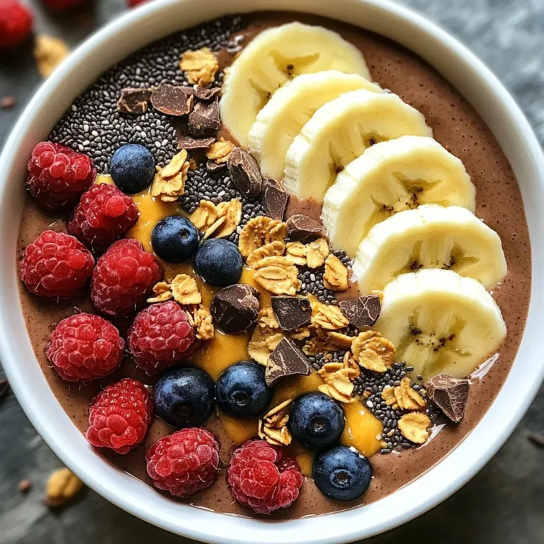 Für die perfekte Schokoladen-Erdnussbutter-Smoothie-Bowl brauchst du einige einfache Zutaten. Hier sind die Hauptzutaten: - 2 gefrorene Bananen - 1 Tasse ungesüßte Mandelmilch - 2 Esslöffel cremige Erdnussbutter - 2 Esslöffel ungesüßtes Kakaopulver - 1 Esslöffel Honig oder Ahornsirup (optional) - ¼ Teelöffel Vanilleextrakt Diese Zutaten machen die Basis deiner Bowl. Die gefrorenen Bananen geben eine cremige Textur. Mandelmilch sorgt für einen milden Geschmack. Erdnussbutter und Kakaopulver bringen den köstlichen Schokoladen- und Erdnussgeschmack. Die Garnierung macht die Smoothie-Bowl besonders lecker und schön. Hier sind einige Toppings, die du verwenden kannst: - Granola - In Scheiben geschnittene Bananen - Kakaonibs - Chiasamen - Frische Beeren Diese Toppings fügen Knusprigkeit und Farbe hinzu. Du kannst sie nach deinem Geschmack wählen. Granola gibt einen tollen Crunch. Frische Beeren bringen Süße und Frische. Wenn du einige Zutaten nicht hast, gibt es Alternativen. Hier sind einige Vorschläge: - Statt Mandelmilch kannst du auch Kokosmilch oder Hafermilch verwenden. - Erdnussbutter kann durch Mandelbutter oder Cashewbutter ersetzt werden. - Für eine vegane Option lasse den Honig weg oder nutze Agavendicksaft. Diese Substitute helfen dir, die Bowl nach deinen Wünschen anzupassen. Experimentiere mit verschiedenen Geschmäckern. So findest du deine perfekte Mischung. {{ingredient_image_2}} Zuerst bereiten wir die Smoothie-Basis vor. Nehmen Sie 2 gefrorene Bananen. Diese machen die Bowl süß und cremig. Geben Sie die Bananen in den Mixer. Fügen Sie 1 Tasse ungesüßte Mandelmilch hinzu. Diese sorgt für die richtige Flüssigkeit. Dann kommen 2 Esslöffel cremige Erdnussbutter dazu. Diese fügt Geschmack und Protein hinzu. Geben Sie auch 2 Esslöffel ungesüßtes Kakaopulver hinzu. Dieses sorgt für den schokoladigen Geschmack. Wenn Sie es süßer mögen, fügen Sie 1 Esslöffel Honig oder Ahornsirup hinzu. Zum Schluss kommt ¼ Teelöffel Vanilleextrakt. Dieser gibt der Mischung einen tollen Geschmack. Jetzt geht es ans Mixen! Stellen Sie den Mixer auf hohe Stufe. Mixen Sie die Zutaten, bis die Mischung schön cremig ist. Wenn die Mischung zu dick ist, fügen Sie mehr Mandelmilch hinzu. Schaben Sie die Seiten des Mixbehälters ab. So stellen Sie sicher, dass alles gut vermischt ist. Mixen Sie weiter, bis keine Klumpen mehr da sind. Die perfekte Konsistenz ist dick, aber auch glatt. Nachdem die Basis fertig ist, gießen Sie die Mischung in eine Schüssel. Jetzt kommt der Spaß! Garnieren Sie die Bowl mit Toppings. Verwenden Sie Granola für den Crunch. Schneiden Sie eine Banane in Scheiben und legen Sie sie darauf. Streuen Sie einige Kakaonibs für den extra Schokoladengeschmack. Chiasamen geben zusätzliche Nährstoffe. Fügen Sie frische Beeren hinzu, um Farbe und Frische zu bringen. Servieren Sie die Bowl sofort. Genießen Sie diese leckere und nahrhafte Mahlzeit! Um die perfekte Konsistenz zu erreichen, achte darauf, gefrorene Bananen zu verwenden. Sie geben der Bowl eine cremige Textur. Mixe die Zutaten bei hoher Geschwindigkeit. Wenn die Mischung zu dick ist, füge mehr Mandelmilch hinzu. Wenn sie zu dünn ist, mehr gefrorene Banane. Scrape die Seiten des Mixbehälters ab, damit alles gut vermischt wird. Du kannst die Schokoladen-Erdnussbutter-Smoothie-Bowl nach deinem Geschmack anpassen. Probiere verschiedene Nüsse oder Samen für den Crunch. Füge mehr Kakao für einen intensiveren Schokoladengeschmack hinzu. Wenn du es süßer magst, benutze mehr Honig oder Ahornsirup. Auch Zimt oder eine Prise Salz können den Geschmack verbessern. Bereite deine Zutaten im Voraus vor, um Zeit zu sparen. Schneide die Bananen und friere sie ein. Mische die trockenen Zutaten wie Kakao und Chiasamen in einem kleinen Behälter. So hast du alles bereit, wenn du Lust auf eine schnelle und gesunde Bowl hast. Innerhalb von fünf Minuten kannst du die Mischung zubereiten und genießen. Pro Tipps Wählen Sie reife Bananen: Je reifer die Bananen, desto süßer und geschmackvoller wird Ihre Smoothie-Bowl. Achten Sie darauf, dass sie viele braune Punkte haben. Variieren Sie die Toppings: Experimentieren Sie mit verschiedenen Toppings wie Nüssen, Samen oder Kokosflocken, um Ihrer Bowl eine persönliche Note zu verleihen. Kühlen Sie die Schüssel vor: Stellen Sie die Schüssel für einige Minuten in den Kühlschrank, bevor Sie die Smoothie-Bowl anrichten. Das hält die Bowl länger kühl und erfrischend. Verwenden Sie hochwertigen Kakao: Der Geschmack Ihres Smoothies wird erheblich verbessert, wenn Sie ungesüßtes Kakaopulver von guter Qualität verwenden. Achten Sie darauf, dass es möglichst rein ist. {{image_4}} Es gibt viele Wege, um den Schokoladen-Erdnussbutter-Smoothie-Bowl einen neuen Twist zu geben. Du kannst verschiedene Früchte hinzufügen, um den Geschmack zu verändern. Zum Beispiel, füge gefrorene Beeren wie Himbeeren oder Erdbeeren hinzu. Diese geben eine fruchtige Note und eine schöne Farbe. Du kannst auch eine Prise Zimt für zusätzlichen Geschmack verwenden. Um deine Bowl noch nahrhafter zu machen, kannst du einige gesunde Extras hinzufügen. Chiasamen sind eine tolle Wahl. Sie sind reich an Omega-3-Fettsäuren und Ballaststoffen. Auch eine Handvoll Spinat kann in den Mixer. Er schmeckt nicht, aber gibt dir einen Nährstoff-Boost. Proteinpulver ist eine weitere Option. Es macht deine Bowl sättigender und gibt dir mehr Energie. Wenn du eine vegane Variante suchst, ersetze die Honig mit Ahornsirup oder Dattelsirup. Diese Süßstoffe sind pflanzlich und passen gut zu den anderen Zutaten. Du kannst auch eine pflanzliche Erdnussbutter verwenden. Achte darauf, dass sie keine tierischen Produkte enthält. So bleibt deine Smoothie-Bowl vegan und lecker. Um deine Schokoladen-Erdnussbutter-Smoothie-Bowl frisch zu halten, brauchst du einen luftdichten Behälter. Fülle die Schüssel nicht bis zum Rand. Lasse etwas Platz für die Luft, damit die Bowl nicht matschig wird. Stelle den Behälter in den Kühlschrank. So bleibt der Geschmack und die Frische erhalten. Im Kühlschrank hält die Smoothie-Bowl etwa 1 bis 2 Tage. Nach dieser Zeit kann die Mischung ihre Cremigkeit verlieren. Wenn du sie länger aufbewahren möchtest, kannst du sie einfrieren. In einem gefrierfesten Behälter bleibt sie bis zu einem Monat gut. Achte darauf, sie gut abzudecken, um Frostschäden zu vermeiden. Wenn du eine Portion übrig hast, kannst du die Zutaten kreativ nutzen. Die gefrorenen Bananen sind perfekt für Smoothies oder Shakes. Die Erdnussbutter kannst du in Haferflocken oder Joghurt mischen. Kakaopulver ist auch toll für Desserts. So verschwenden wir nichts und genießen die restlichen Zutaten auf neue Weise! Ja, die Schokoladen-Erdnussbutter-Smoothie-Bowl ist gesund. Sie enthält viele Nährstoffe. Die gefrorenen Bananen bieten Kalium und Ballaststoffe. Mandelmilch hat weniger Kalorien als normale Milch. Erdnussbutter liefert gesunde Fette und Eiweiß. Kakaopulver hat Antioxidantien, die gut für deinen Körper sind. Wenn du Honig oder Ahornsirup hinzufügst, achte auf die Menge. So bleibt die Bowl gesund und lecker. Ja, du kannst andere Milchsorten verwenden. Kokosmilch gibt der Bowl einen exotischen Geschmack. Hafermilch ist eine gute Wahl für Cremigkeit. Sojamilch ist proteinreich und macht die Bowl sättigend. Wenn du keine Milch magst, benutze Wasser oder Fruchtsaft. Probiere verschiedene Sorten aus, um deinen Lieblingsgeschmack zu finden. Du kannst die Smoothie-Bowl so oft genießen, wie du möchtest! Sie eignet sich perfekt zum Frühstück oder als Snack. Sie ist schnell zubereitet und sehr nahrhaft. Wenn du nach dem Training einen Energie-Kick brauchst, ist sie ideal. Variiere die Toppings und Zutaten, um das Interesse zu halten. Es gibt viele Möglichkeiten, die Bowl spannend zu machen! In diesem Artikel haben wir die Hauptzutaten für Smoothie-Bowls und passende Toppings besprochen. Außerdem habe ich eine Schritt-für-Schritt-Anleitung zur Zubereitung gegeben. Wir haben wichtige Tipps für die perfekte Konsistenz und Anpassungsoptionen behandelt. Variationen und Lagerungshinweise helfen dir, deine Smoothie-Bowl zu genießen. Smoothie-Bowls sind einfach, lecker und flexibel. Experimentiere mit den Zutaten und finde deinen Favoriten!