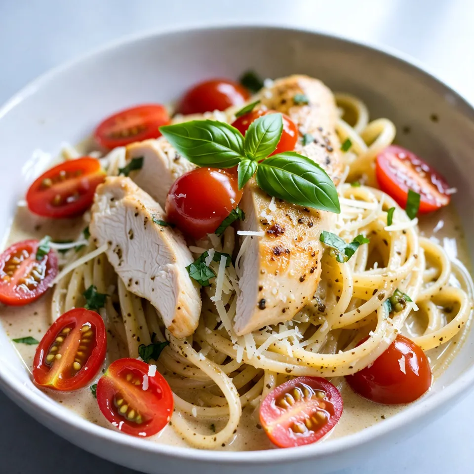 Für dieses Gericht brauchst du: - 225 g Fettuccine-Pasta - 2 Hähnchenbrustfilets ohne Haut und Knochen - 240 ml Schlagsahne - 120 g Basilikumpesto - 150 g Cherrytomaten, halbiert - 2 Knoblauchzehen, fein gehackt - 1 Esslöffel Olivenöl - 50 g geriebener Parmesan - Frische Basilikumblätter zum Garnieren Die Fettuccine-Pasta gibt dem Gericht eine tolle Struktur. Das Hähnchen sorgt für Proteine. Schlagsahne macht die Sauce schön cremig. Basilikumpesto bringt frische Aromen. Cherrytomaten bringen Farbe und Süße. Knoblauch fügt Geschmack hinzu. Um den Geschmack zu verbessern, brauchst du: - Salz - Pfeffer Diese Gewürze sind einfach, aber sie machen viel aus. Das Salz hebt die Aromen hervor. Pfeffer bringt eine kleine Schärfe ins Spiel. Für noch mehr Geschmack kannst du frische Zutaten hinzufügen: - Frischer Spinat - Erbsen - Rucola Diese Zutaten bringen zusätzliche Nährstoffe und Texturen. Frischer Spinat passt gut zur Sauce. Erbsen sind süß und knackig. Rucola gibt einen würzigen Kick. {{ingredient_image_2}} Zuerst kochst du die Fettuccine. Nimm einen großen Topf mit Wasser. Füge etwas Salz hinzu und bringe es zum Kochen. Gib die Pasta hinein und koche sie nach den Anweisungen auf der Verpackung. Rühre gelegentlich um, damit sie nicht kleben bleibt. Wenn die Pasta fertig ist, gieße sie ab. Bewahre eine halbe Tasse vom Nudelwasser auf. Das hilft dir später, die Sauce cremiger zu machen. Jetzt bereite das Hähnchen vor. Nimm die Hähnchenbrustfilets und würze sie auf beiden Seiten mit Salz und Pfeffer. Erhitze dann das Olivenöl in einer großen Pfanne bei mittlerer bis hoher Hitze. Lege das Hähnchen in die Pfanne und brate es etwa 6-7 Minuten pro Seite. Es sollte goldbraun und durchgegart sein. Nimm das Hähnchen heraus und lasse es einige Minuten ruhen. Schneide es dann in Streifen. In derselben Pfanne fügst du den gehackten Knoblauch hinzu. Brate ihn für etwa eine Minute an, bis er duftet. Gieße die Schlagsahne in die Pfanne und rühre gut um. Lass die Mischung sanft köcheln. Füge das Basilikumpesto hinzu und mische es gut ein. Jetzt kommen die halbierten Cherrytomaten dazu. Lass sie etwa 3-4 Minuten weich werden. Kombiniere die gekochte Fettuccine mit der Sauce. Füge nach und nach das aufbewahrte Nudelwasser hinzu, bis die Sauce die gewünschte Cremigkeit hat. Jetzt gib die Hähnchenstreifen dazu und mische alles gut. Zum Schluss rühre den geriebenen Parmesan unter, bis er geschmolzen ist. Schmecke das Gericht ab und passe Salz und Pfeffer nach Bedarf an. Um eine besonders cremige Sauce zu erreichen, nutzen Sie genügend Schlagsahne. Diese gibt der Sauce die richtige Textur. Fügen Sie nach dem Kochen immer etwas vom Nudelwasser hinzu. So binden sich die Zutaten besser. Achten Sie darauf, die Sauce sanft köcheln zu lassen. Dies hilft, die Aromen zu vereinen, ohne die Sahne zu überhitzen. Schmecken Sie die Sauce vor dem Servieren ab. Fügen Sie mehr Salz oder Pfeffer hinzu, je nach Ihrem Geschmack. Experimentieren Sie mit Kräutern wie Oregano oder Thymian. Diese verleihen dem Gericht eine neue Dimension. Wenn Sie etwas Schärfe mögen, probieren Sie rote Pfefferflocken. Sie sind eine tolle Ergänzung zur cremigen Pesto-Hühnchen-Pasta. Die Optik spielt eine große Rolle beim Essen. Servieren Sie die Pasta in einer großen Schüssel. Garnieren Sie mit frischen Basilikumblättern für einen Farbkontrast. Streuen Sie etwas geriebenen Parmesan darüber. Dies sieht nicht nur gut aus, sondern schmeckt auch köstlich. Nutzen Sie auch eine schöne Servierplatte, um das Gericht stilvoll zu präsentieren. Pro Tipps Hähnchen marinieren: Marinieren Sie das Hähnchen einige Stunden vorher in einer Mischung aus Olivenöl, Zitronensaft und italienischen Kräutern, um den Geschmack zu intensivieren. Pasta al Dente: Kochen Sie die Fettuccine nur bis sie al dente sind, damit sie beim Mischen mit der Sauce nicht zu weich werden. Frischer Basilikum: Verwenden Sie frische Basilikumblätter anstelle von getrocknetem, um das Gericht mit einem intensiveren Aroma zu bereichern. Vorsicht mit dem Salz: Da das Pesto und der Parmesan bereits salzig sind, sollten Sie beim Würzen vorsichtig sein und das Salz schrittweise hinzufügen. {{image_4}} Wenn du die cremige Pesto-Hühnchen-Pasta ohne Fleisch zubereiten möchtest, gibt es viele leckere Optionen. Du kannst das Hühnchen durch gebratene Zucchini oder Auberginen ersetzen. Diese Gemüsesorten geben dir eine schöne Textur und Farbe. Auch Kichererbsen sind eine tolle Wahl. Sie fügen Protein hinzu und machen das Gericht sättigend. Ein weiteres tolles Gemüse sind Erbsen. Sie bringen eine süße Note in die Pasta. Meeresfrüchte machen die Pasta besonders lecker. Du kannst Garnelen oder Muscheln verwenden. Diese solltest du in der Pfanne anbraten, bevor du die Sauce hinzufügst. Garnelen werden in wenigen Minuten gar. Muscheln brauchen etwas länger, also achte darauf, dass sie geöffnet sind, bevor du sie servierst. Diese Varianten bringen frische Aromen und passen gut zum Pesto. Für eine glutenfreie Version ist die Wahl der Pasta wichtig. Es gibt viele glutenfreie Sorten aus Reis oder Mais. Diese sind in den meisten Supermärkten erhältlich. Koche die glutenfreie Pasta nach den Anweisungen auf der Verpackung. Achte darauf, dass du auch frische Zutaten verwendest, die glutenfrei sind. So bleibt dein Gericht schmackhaft und gesund. Um die Reste Ihrer cremigen Pesto-Hühnchen-Pasta richtig zu lagern, verwenden Sie einen luftdichten Behälter. Lassen Sie die Pasta zuerst auf Raumtemperatur abkühlen. So verhindern Sie, dass sich Feuchtigkeit bildet. Füllen Sie den Behälter bis zum Rand, um Luft zu vermeiden. Sie können die Pasta bis zu drei Tage im Kühlschrank aufbewahren. Beim Aufwärmen der Pasta ist es wichtig, die Sauce nicht zu trocken werden zu lassen. Geben Sie die Pasta in eine Pfanne und fügen Sie einen Schuss Wasser oder etwas Sahne hinzu. Erhitzen Sie die Mischung bei mittlerer Hitze und rühren Sie regelmäßig um. So bleibt die Konsistenz cremig. Sie können auch die Mikrowelle nutzen, aber decken Sie die Schüssel ab, um ein Austrocknen zu verhindern. Die Haltbarkeit Ihrer cremigen Pesto-Hühnchen-Pasta beträgt etwa drei Tage im Kühlschrank. Wenn Sie die Pasta länger aufbewahren möchten, frieren Sie sie ein. Achten Sie darauf, die Pasta in portionierte Behälter zu füllen. So können Sie schnell eine Portion auftauen, wann immer Sie Lust darauf haben. Im Gefrierschrank hält sich die Pasta bis zu drei Monate. Die Zubereitung dauert etwa 30 Minuten. Die Vorbereitungszeit beträgt 15 Minuten. Das Kochen der Pasta und das Anbraten des Hähnchens sind schnelle Schritte. In kürzester Zeit genießen Sie ein leckeres Gericht. Ja, Sie können andere Nudelsorten verwenden. Für dieses Rezept sind Fettuccine ideal, aber auch Spaghetti oder Penne passen gut. Wählen Sie, was Ihnen am besten gefällt. Achten Sie darauf, die Kochzeit entsprechend anzupassen. Ja, die Sauce lässt sich gut im Voraus zubereiten. Kochen Sie sie und lassen Sie sie abkühlen. Bewahren Sie sie dann im Kühlschrank auf. Vor dem Servieren einfach aufwärmen und mit der frisch gekochten Pasta mischen. So sparen Sie Zeit beim Essen. In diesem Artikel haben wir die besten Zutaten für cremige Pesto-Hühnchen-Pasta erkundet. Ich habe einfache Schritte für die Zubereitung erklärt. Außerdem gab ich Tipps für die perfekte Konsistenz und kreative Variationen. Am Ende wird diese Pasta nicht nur lecker, sondern auch anpassbar sein. Don’t hesitate, probiere neue Geschmäcker aus. Genieß dein Gericht und teile es mit anderen.
