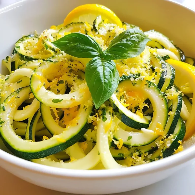 - 4 mittelgroße Zucchini (für die Zoodles) - 3 Esslöffel Olivenöl - 4 Knoblauchzehen (fein gehackt) Zucchini sind die Basis für die Zoodles. Sie machen das Gericht leicht und frisch. Olivenöl gibt den Zoodles Geschmack und eine schöne Textur. Der Knoblauch bringt ein tolles Aroma, das die Zoodles hebt. - Schale von 1 Zitrone - 2 Esslöffel Zitronensaft - 1 Teelöffel rote Paprikaflocken Die Zitronenschale fügt eine zarte Frische hinzu. Zitronensaft bringt Säure, die die Zoodles lebendig macht. Rote Paprikaflocken geben einen leichten Kick. Diese Gewürze machen das Gericht aufregend und lecker. - Salz und Pfeffer (nach Geschmack) - ¼ Tasse frisch geriebener Parmesan - Frische Basilikumblätter zur Garnierung Salz und Pfeffer sind wichtig, um die Aromen zu verstärken. Parmesan kann das Gericht cremiger machen. Basilikum bringt Farbe und frischen Geschmack. Diese Zutaten sind nicht nötig, aber sie verbessern das Gericht sehr. {{ingredient_image_2}} Zuerst nehme ich die Zucchini und spiralisere sie. Ein Spiralizer macht dies einfach. Ich achte darauf, gleichmäßige Zoodles zu bekommen. Danach lege ich die Zoodles auf ein Küchentuch. So kann die Feuchtigkeit entweichen. Ich erhitze drei Esslöffel Olivenöl in einer großen Pfanne. Die Hitze sollte mittel sein. Dann gebe ich vier fein gehackte Knoblauchzehen in die Pfanne. Ich brate den Knoblauch für ein bis zwei Minuten an. Er sollte aromatisch, aber nicht braun sein. Jetzt füge ich die Zoodles in die Pfanne hinzu. Ich brate sie für etwa drei bis vier Minuten an. Dabei rühre ich vorsichtig um. So vermischt sich der Knoblauch gut mit den Zoodles. Danach mische ich die Zitronenschale und den Zitronensaft in die Pfanne. Ich füge auch die roten Paprikaflocken hinzu und würze mit Salz und Pfeffer. Alles gut umrühren, damit die Zoodles gleichmäßig gewürzt sind. Ich koche die Zoodles noch zwei bis drei Minuten weiter. Sie sollten zart, aber al dente sein. Jetzt nehme ich die Pfanne vom Herd. Wenn ich möchte, streue ich frisch geriebenen Parmesan darüber. Ich rühre sanft um, um alles zu vermengen. Zum Schluss serviere ich die Zoodles sofort. Ich garniere sie mit frischen Basilikumblättern. Um die besten Zoodles zu machen, ist es wichtig, die Feuchtigkeit zu reduzieren. Zucchini enthalten viel Wasser. Nach dem Spiralisieren lege die Zoodles auf ein sauberes Küchentuch. Lass sie dort für etwa 10 Minuten ruhen. Dies hilft, überschüssige Feuchtigkeit zu absorbieren. Die richtige Kochzeit ist ebenfalls wichtig. Für al dente Zoodles solltest du sie nur 5-7 Minuten kochen. Achte darauf, sie nicht zu lange zu braten, sonst werden sie matschig. Sie sollten weich, aber noch bissfest sein. Du kannst das Rezept leicht abwandeln. Füge andere Gemüsesorten wie Karotten oder Paprika hinzu. Diese bringen mehr Geschmack und Farbe ins Gericht. Schneide sie in kleine Stücke und brate sie zusammen mit den Zoodles an. Wenn du keinen Parmesan magst oder eine vegane Option möchtest, probiere Hefeflocken. Sie geben einen ähnlichen Geschmack. Auch laktosefreier Käse funktioniert gut. So kannst du das Rezept an deine Bedürfnisse anpassen. Lemon Garlic Zoodles passen toll als Beilage zu Fleisch oder Fisch. Sie ergänzen das Gericht und bringen Frische. Du kannst sie auch mit einem frischen Salat kombinieren. Ein grüner Salat mit leichtem Dressing ergänzt die Zoodles perfekt. Für eine tolle Präsentation serviere die Zoodles in tiefen Tellern. Garniere sie mit frischen Basilikumblättern und einer Prise Parmesan. So wird das Gericht nicht nur lecker, sondern sieht auch ansprechend aus. Pro Tipps Zucchini vorbereiten: Lassen Sie die Zoodles nach dem Spiralisieren auf einem Küchentuch ruhen, um überschüssige Feuchtigkeit zu entfernen. Dies verhindert, dass die Zoodles beim Kochen matschig werden. Knoblauch richtig anbraten: Achten Sie darauf, den Knoblauch bei mittlerer Hitze anzubraten, damit er nicht verbrennt. Ein verbrannter Knoblauch verleiht den Zoodles einen bitteren Geschmack. Frische Zutaten verwenden: Verwenden Sie frisch geriebene Zitronenschale und frisch gepressten Zitronensaft für den besten Geschmack. Frische Zutaten machen einen großen Unterschied. Variationen ausprobieren: Experimentieren Sie mit verschiedenen Gewürzen und Kräutern, wie beispielsweise Thymian oder Oregano, um den Geschmack der Zoodles zu variieren und zu verfeinern. {{image_4}} Um die Zoodles frisch zu halten, lagern Sie sie im Kühlschrank. Verwenden Sie einen luftdichten Behälter. So bleiben sie für bis zu drei Tage frisch. Vor dem Lagern sollten Sie die Zoodles abkühlen lassen. Wickeln Sie sie in ein sauberes Küchentuch, um Feuchtigkeit zu entziehen. Wenn Sie die Zoodles wieder aufwärmen möchten, verwenden Sie eine Pfanne. Fügen Sie einen Esslöffel Olivenöl hinzu und erhitzen Sie sie bei mittlerer Hitze. Rühren Sie gut um, damit sie gleichmäßig warm werden. Vermeiden Sie die Mikrowelle, da sie die Zoodles weich und matschig machen kann. Frische Zoodles sind am besten am Tag der Zubereitung. Sie schmecken dann am leckersten. Aufbewahrte Zoodles verlieren schnell ihre Konsistenz und Frische. Nach drei Tagen im Kühlschrank sollten Sie sie nicht mehr essen. Frische Zoodles haben mehr Geschmack und Biss. Sie sind gesünder und machen mehr Spaß. Zoodles sind Zucchini-Nudeln. Sie sind eine gesunde, glutenfreie Alternative zu Pasta. Um Zoodles herzustellen, spiralisiere ich Zucchini mit einem Spiralizer oder einem Juliennemesser. Die Zucchini verwandelt sich in lange, dünne Streifen. Diese Zoodles sind leicht und frisch. Sie sind perfekt für viele Gerichte, vor allem in Kombination mit aromatischen Saucen. Zoodles sind sehr vielseitig. Du kannst sie einfach würzen. Für mehr Geschmack empfehle ich: - Frische Kräuter wie Basilikum oder Petersilie - Gewürze wie Oregano oder Thymian - Chili-Flocken für etwas Schärfe - Zitronensaft für einen frischen Kick - Parmesan für einen herzhaften Geschmack Experimentiere mit verschiedenen Aromen. Es macht Spaß, neue Kombinationen zu finden. Ja, du kannst Zoodles im Voraus zubereiten. Ich empfehle, sie frisch zu spiralisieren. Lagere die Zoodles in einem luftdichten Behälter im Kühlschrank. So bleiben sie frisch. Du kannst sie bis zu zwei Tage aufbewahren. Wenn du sie aufwärmst, achte darauf, sie nicht zu lange zu kochen. Sie sollten zart, aber al dente bleiben. So schmecken sie am besten! Eine Portion Zitronen-Knoblauch-Zoodles hat etwa 150 Kalorien. Sie enthält 10 g Kohlenhydrate und 10 g Fett. Auch gibt es etwa 4 g Eiweiß. Diese Zoodles sind leicht und nährstoffreich. Sie sind perfekt für eine gesunde Ernährung. Zucchini sind reich an Vitaminen und Mineralien. Sie enthalten viel Wasser, was gut für die Haut ist. Zucchini können helfen, das Gewicht zu halten. Sie fördern die Verdauung durch ihren hohen Ballaststoffgehalt. Außerdem sind sie kalorienarm. Das macht sie zu einer tollen Wahl für eine gesunde Mahlzeit. Parmesan ist nicht nur lecker, sondern auch nahrhaft. Er enthält viel Kalzium, was gut für die Knochen ist. Parmesan hat auch Eiweiß, das wichtig für Muskeln ist. Außerdem bringt er einen tollen Geschmack in die Zoodles. In Maßen genossen, kann Parmesan eine gesunde Ergänzung sein. Zoodles sind eine einfache und gesunde Option. Wir haben die Hauptzutaten, die Zubereitung und Tipps betrachtet. Außerdem hast du erfahren, wie du die Zoodles aufbewahrst und variieren kannst. Denk daran, frische Zutaten verwenden, um den besten Geschmack zu erreichen. Gut zubereitete Zoodles sind ein leckeres Gericht. Setze die Tipps um und genieße dein Gericht. So wird jeder Biss ein Genuss.