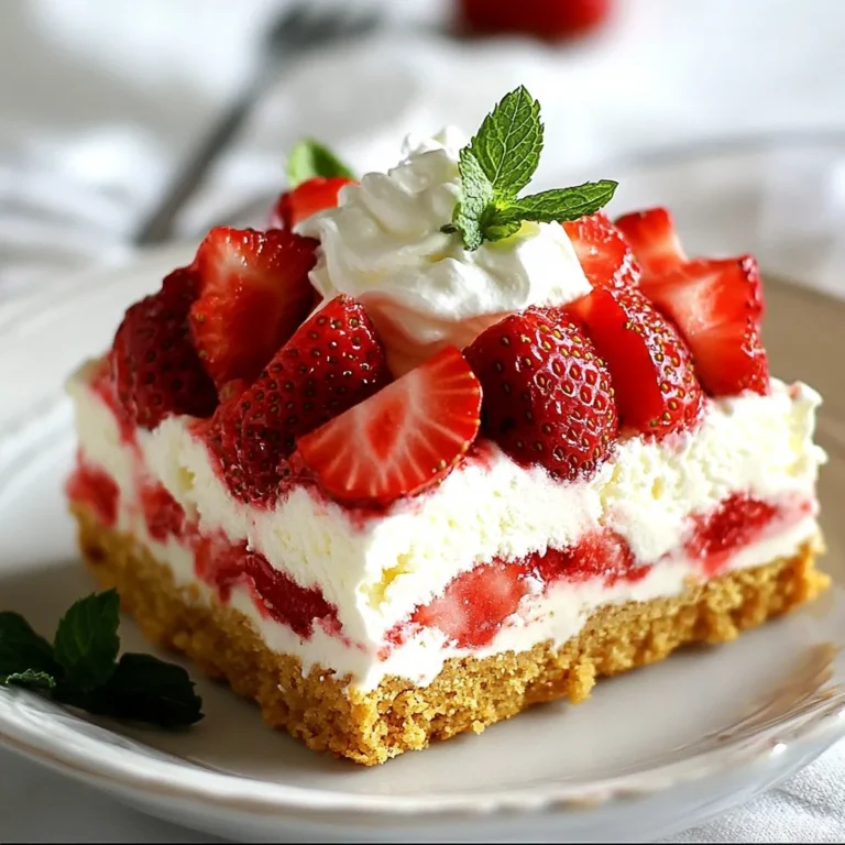 Für die leckeren Erdbeer-Shortcake-Eisriegel benötigst du folgende Hauptzutaten: - 2 Tassen frische Erdbeeren, geputzt und in Scheiben geschnitten - 1 Esslöffel Zucker - 1 Teelöffel Zitronensaft - 1 Pint Vanilleeis (leicht weich geworden) - 1 Tasse Graham-Cracker-Brösel - 1/2 Tasse ungesalzene Butter, geschmolzen - 1 Teelöffel Vanilleextrakt Diese Zutaten sind frisch und einfach zu finden. Sie bringen den echten Erdbeer-Geschmack in deine Riegel. Um deine Eisriegel schön zu machen, kannst du folgende Zutaten verwenden: - 1/4 Tasse Schlagsahne (zum Garnieren) - Frische Minzblätter (zum Garnieren) Diese Garnierungen geben den Riegeln einen besonderen Look und Geschmack. Die Schlagsahne ist leicht und cremig, während die Minze frisch und kühlend wirkt. Frische Erdbeeren sind der Schlüssel zu diesem Rezept. Achte auf diese Tipps: - Wähle Erdbeeren, die fest und rot sind. - Vermeide Erdbeeren mit grünen oder braunen Stellen. - Rieche an den Erdbeeren; sie sollten süß duften. Frische Erdbeeren sorgen für ein besseres Geschmackserlebnis. Wenn du die richtigen Erdbeeren wählst, wird dein Dessert großartig schmecken. {{ingredient_image_2}} Zuerst nehme ich zwei Tassen frische Erdbeeren. Ich putze sie und schneide sie in kleine Scheiben. Dann gebe ich einen Esslöffel Zucker und einen Teelöffel Zitronensaft dazu. Diese Mischung lasse ich für 15 bis 20 Minuten ruhen. So können die Erdbeeren ihren Saft abgeben. Der Saft macht den Geschmack süßer und fruchtiger. In einer separaten Schüssel vermenge ich eine Tasse Graham-Cracker-Brösel mit einer halben Tasse geschmolzener Butter. Ich füge auch einen Teelöffel Vanilleextrakt hinzu. Diese Mischung sollte die Konsistenz von feuchtem Sand haben. Dann lege ich eine 20x20 cm große Backform mit Backpapier aus. Ich lasse den Rand überstehen, damit ich die Riegel später einfach herausnehmen kann. Jetzt drücke ich die Graham-Cracker-Mischung fest auf den Boden der Form. Das gibt mir eine gleichmäßige Basis. Jetzt ist es Zeit für das Eis! Ich nehme ein Pint Vanilleeis, das leicht weich geworden ist. Ich verteile das Eis gleichmäßig über den Graham-Cracker-Boden. Mit einem Spatel streiche ich es glatt. Dann kommen die marinierten Erdbeeren obenauf. Ich achte darauf, dass jede Portion gut abgedeckt ist. Wenn ich möchte, streue ich noch einige Graham-Cracker-Brösel oben drauf für mehr Textur. Jetzt decke ich die Form mit Frischhaltefolie ab und friere sie für mindestens vier Stunden ein. Nach dem Gefrieren hebe ich die Riegel mit Hilfe des Backpapiers aus der Form. Ich schneide sie in Quadrate oder Rechtecke. Voilà! Leckere Erdbeer-Shortcake-Eisriegel sind fertig. Um das perfekte Eis zu machen, ist es wichtig, die richtigen Zutaten zu verwenden. Nehmen Sie frische Erdbeeren. Sie sollten reif und süß sein. Lassen Sie die Erdbeeren mit Zucker und Zitronensaft ruhen. So geben sie ihren Saft ab. Das gibt dem Eis mehr Geschmack. Verwenden Sie leicht erweichtes Vanilleeis. So lässt sich das Eis besser verteilen. Drücken Sie die Graham-Cracker-Mischung gut in die Form. Dies gibt dem Boden Halt und Textur. Ein häufiger Fehler ist, die Erdbeeren nicht lange genug ruhen zu lassen. Wenn Sie dies tun, schmeckt das Eis weniger fruchtig. Ein weiterer Fehler ist, das Eis nicht genug gefrieren zu lassen. Das Eis muss mindestens vier Stunden im Gefrierfach sein. Vermeiden Sie es, die Riegel zu früh aus der Form zu nehmen. Sie können zerbrechen oder auseinanderfallen. Lagern Sie die Eisriegel in einem luftdichten Behälter. Dies hilft, sie frisch zu halten. Sie können auch Frischhaltefolie verwenden, um sie abzudecken. Achten Sie darauf, die Riegel gut zu verpacken. So vermeiden Sie Gefrierbrand. Diese Riegel halten sich bis zu zwei Wochen im Gefrierfach. Zum Servieren lassen Sie die Riegel kurz antauen. So sind sie leichter zu schneiden und zu essen. Profi Tipps Frische Erdbeeren wählen: Verwenden Sie am besten reife, frische Erdbeeren für den besten Geschmack und die beste Textur. Eis leicht antauen: Lassen Sie das Vanilleeis 10-15 Minuten bei Raumtemperatur stehen, damit es sich leichter verstreichen lässt. Graham-Cracker-Boden fest drücken: Achten Sie darauf, die Graham-Cracker-Mischung gleichmäßig und fest zu drücken, um eine stabile Basis zu schaffen. Variationen ausprobieren: Experimentieren Sie mit anderen Früchten wie Himbeeren oder Pfirsichen für verschiedene Geschmacksrichtungen. {{image_4}} Wenn Sie etwas Neues ausprobieren möchten, gibt es tolle Alternativen zu Vanilleeis. Sie können Erdbeereis verwenden. Es passt perfekt zu den Erdbeeren. Oder probieren Sie Kokoseis. Der cremige Geschmack macht das Dessert noch köstlicher. Auch Schokoladeneis bringt einen tollen Kontrast. Wählen Sie, was Ihnen am besten schmeckt. Die Erdbeer-Shortcake-Eisriegel können Sie leicht anpassen. Verwenden Sie Himbeeren oder Blaubeeren für eine fruchtige Note. Diese Beeren haben einen tollen Geschmack und sind süß. Sie können auch gemischte Beeren verwenden. Diese Mischung sorgt für bunte und leckere Riegel. Experimentieren Sie mit verschiedenen Beeren. So finden Sie Ihre Lieblingskombination. Für glutenfreie Riegel können Sie glutenfreie Graham-Cracker verwenden. Diese sind in vielen Geschäften erhältlich. Wenn Sie vegane Riegel möchten, ersetzen Sie das Vanilleeis durch ein pflanzliches Eis. Auch die Butter können Sie durch Kokosöl ersetzen. So bleibt der Geschmack lecker und die Riegel sind für alle geeignet. Diese Anpassungen machen das Dessert vielseitig. Um die Erdbeer-Shortcake-Eisriegel frisch zu halten, lege sie in einen luftdichten Behälter. So vermeidest du Frostgeschmack und die Riegel bleiben lecker. Du kannst sie auch in Frischhaltefolie einwickeln. Achte darauf, dass die Riegel gut abgedeckt sind, damit sie nicht austrocknen. Die Eisriegel halten sich bis zu zwei Monate im Gefrierfach. Nach dieser Zeit können sie an Geschmack verlieren. Stelle sicher, dass der Gefrierschrank konstant kalt bleibt. Ein guter Wert liegt bei -18 Grad Celsius oder kälter. Wenn du die Riegel länger aufbewahrst, teste sie einfach vor dem Servieren. Vor dem Servieren lasse die Riegel etwa fünf Minuten bei Raumtemperatur stehen. So werden sie cremiger und leichter zu schneiden. Schneide die Riegel mit einem warmen Messer, um ein sauberes Stück zu bekommen. Du kannst die Riegel auch mit Schlagsahne und frischen Minzblättern dekorieren. So schmecken sie gleich noch besser! Fertige Erdbeer-Shortcake-Eisriegel findet man in vielen Supermärkten. Achten Sie auf die Kühlregale. Beliebte Marken bieten oft diese Leckerei an. Auch in Online-Shops sind sie häufig erhältlich. Lokale Eisdielen haben manchmal eigene Varianten. Fragen Sie einfach nach! Ein Erdbeer-Shortcake-Eisriegel hat etwa 200 Kalorien. Der genaue Wert kann je nach Marke variieren. Die Zutaten, die Sie verwenden, beeinflussen die Kalorienzahl auch. Wenn Sie selbst machen, können Sie die Zutaten anpassen. So haben Sie mehr Kontrolle über die Kalorien. Ja, Sie können die Riegel im Voraus zubereiten! Diese Eisriegel eignen sich perfekt zum Vorbereiten. Bereiten Sie sie einen Tag vorher zu und frieren Sie sie ein. So haben Sie immer ein leckeres Dessert bereit. Lassen Sie sie einfach etwas auftauen, bevor Sie servieren. Erdbeer-Shortcake-Eisriegel sind einfach zu machen und lecker. Wir haben die besten Zutaten, die Zubereitung und viele Tipps besprochen. Frische Erdbeeren und ein leckerer Graham-Cracker-Boden machen den Unterschied. Vermeide gängige Fehler, um das perfekte Eis zu bekommen. Bewahre deine Riegel richtig auf, damit sie lange frisch bleiben. Mit Variationen kannst du deine Riegel anpassen. Probiere sie selbst aus; du wirst sie lieben. Deine eigene Kreation bringt Freude und Geschmack in den Alltag.