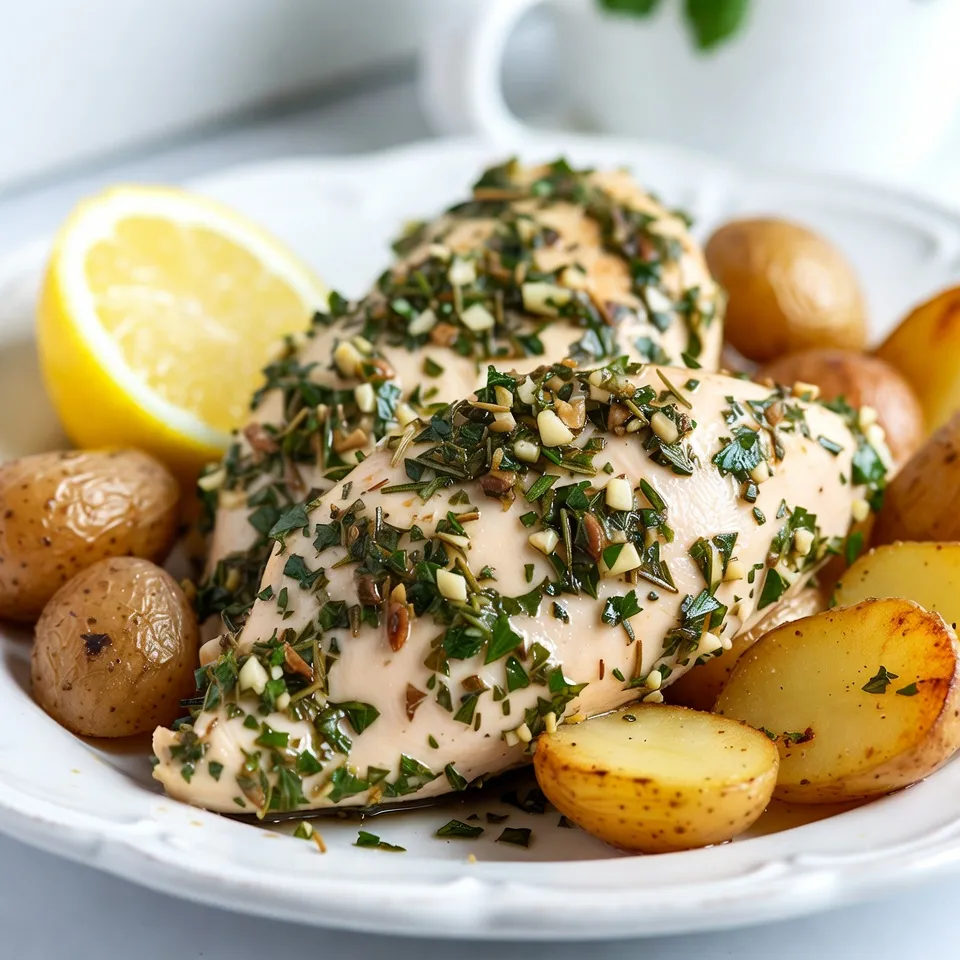 Für dieses köstliche Gericht brauchst du: - 4 Hähnchenbrustfilets, ohne Haut und Knochen - 450 g Baby-Kartoffeln, halbiert - 6 Knoblauchzehen, fein gehackt - 2 Esslöffel frischer Rosmarin, gehackt - 2 Esslöffel frischer Thymian, gehackt - 1 Esslöffel frische Petersilie, gehackt - 1 Teelöffel Paprika - 60 ml Olivenöl - Salz und Pfeffer nach Geschmack - Saft von 1 Zitrone - Optional: Zitronenschnitze zum Servieren Frische Kräuter sind oft besser für den Geschmack. Sie bringen mehr Aroma in das Gericht. Du kannst jedoch auch getrocknete Kräuter verwenden. Sie sind praktisch und halten lange. Wenn du getrocknete Kräuter nutzt, verwende weniger. Ein Teelöffel getrockneter Rosmarin ersetzt einen Esslöffel frischen. Frische Kräuter haben eine hellere Farbe und einen stärkeren Duft. Sie geben deinem Gericht eine lebendige Note. Ich empfehle dir, frische Kräuter zu verwenden, wenn möglich. Sie machen das Hühnchen und die Kartoffeln noch schmackhafter. Wähle Hähnchenbrustfilets mit einer hellen Farbe. Sie sollten frisch riechen und keinen unangenehmen Geruch haben. Achte darauf, dass sie fest und nicht schlaff sind. Wenn du die Möglichkeit hast, kaufe Bio-Hühnchen. Bio-Hühnchen haben oft einen besseren Geschmack und sind gesünder. Achte beim Kauf auf das Haltbarkeitsdatum. Frisches Hühnchen hält länger und schmeckt besser. Wenn du die Hähnchenbrustfilets vor dem Kochen marinierst, wird das Fleisch saftiger und aromatischer. Lass sie mindestens 15 Minuten marinieren. Je länger du sie mariniert lässt, desto besser wird der Geschmack. {{ingredient_image_2}} Heizen Sie Ihren Ofen auf 220°C (425°F) vor. Der heiße Ofen sorgt für ein tolles Röstaroma. In einer großen Schüssel mischen Sie sechs fein gehackte Knoblauchzehen, zwei Esslöffel Rosmarin, zwei Esslöffel Thymian, und einen Esslöffel Petersilie. Fügen Sie einen Teelöffel Paprika, 60 ml Olivenöl, den Saft von einer Zitrone sowie Salz und Pfeffer hinzu. Rühren Sie alles gut um, bis die Marinade schön cremig ist. Legen Sie die vier Hähnchenbrustfilets in die Marinade. Wenden Sie sie gut, bis sie gleichmäßig bedeckt sind. Lassen Sie das Hähnchen mindestens 15 Minuten marinieren. Für mehr Geschmack können Sie es auch bis zu einer Stunde in den Kühlschrank stellen. Während das Hähnchen mariniert, nehmen Sie 450 g Baby-Kartoffeln und schneiden sie in zwei Hälften. In einer separaten Schüssel werfen Sie die Kartoffeln mit einem Spritzer Olivenöl, Salz und Pfeffer. Legen Sie die marinierten Hähnchenbrustfilets in die Mitte eines großen Backblechs. Verteilen Sie die gewürzten Baby-Kartoffeln rund um das Hähnchen. Stellen Sie das Blech in den vorgeheizten Ofen. Rösten Sie alles für etwa 25-30 Minuten. Das Hähnchen sollte eine Innentemperatur von 75°C (165°F) erreichen. Die Kartoffeln müssen zart und goldbraun sein. Nach dem Rösten nehmen Sie das Blech aus dem Ofen. Lassen Sie das Hähnchen fünf Minuten ruhen, bevor Sie es aufschneiden. Servieren Sie das Hühnchen und die Kartoffeln auf einer Platte, garniert mit frischen Kräutern. Um das Hühnchen perfekt zu machen, marinieren Sie es gut. Die Marinade aus Knoblauch, Kräutern und Zitrone macht das Fleisch saftig und aromatisch. Lassen Sie das Hühnchen mindestens 15 Minuten marinieren. Für mehr Geschmack können Sie es bis zu einer Stunde im Kühlschrank lassen. Achten Sie darauf, die Hähnchenbrustfilets gleichmäßig in der Marinade zu wenden. So nimmt jedes Stück den vollen Geschmack auf. Die richtige Zeit und Temperatur sind wichtig für ein leckeres Gericht. Heizen Sie den Ofen auf 220°C vor. Rösten Sie das Hühnchen und die Kartoffeln für 25 bis 30 Minuten. Ein Fleischthermometer hilft, die Innentemperatur zu prüfen. Sie sollte 75°C erreichen. So bleibt das Fleisch zart und saftig. Achten Sie darauf, die Kartoffeln gleichmäßig um das Hühnchen zu verteilen. So garen sie gleichmäßig. Wenn Sie Reste haben, nutzen Sie diese kreativ. Das Hühnchen passt gut in Salate oder Wraps. Sie können auch eine leckere Suppe damit machen. Einfach das Hühnchen und die Kartoffeln klein schneiden und mit Brühe und Gemüse kochen. So haben Sie schnell ein neues Gericht. Reste können auch für ein schnelles Mittagessen verwendet werden. Pro Tipps Marinierzeit verlängern: Lassen Sie das Hähnchen mindestens 1 Stunde im Kühlschrank marinieren, um die Aromen zu intensivieren und das Fleisch zarter zu machen. Kartoffeln gleichmäßig garen: Schneiden Sie die Baby-Kartoffeln in gleich große Hälften, um sicherzustellen, dass sie gleichmäßig garen und die perfekte Konsistenz erreichen. Ofentemperatur überprüfen: Verwenden Sie ein Fleischthermometer, um sicherzustellen, dass das Hähnchen die optimale Innentemperatur von 75°C (165°F) erreicht hat, bevor Sie es aus dem Ofen nehmen. Frische Kräuter hinzufügen: Garnieren Sie das Gericht vor dem Servieren mit zusätzlichen frischen Kräutern, um Farbe und Geschmack zu verstärken. {{image_4}} Wenn Sie eine vegetarische Option möchten, probieren Sie Tofu oder Tempeh. Diese Lebensmittel nehmen den Geschmack der Marinade gut auf. Sie können die Hähnchenbrust durch 400 g gewürfelten Tofu ersetzen. Marinieren Sie den Tofu genauso wie das Hähnchen. Rösten Sie ihn mit den Kartoffeln im Ofen. So haben Sie ein leckeres, fleischfreies Gericht. Sie können viele Gemüsebeilagen zu diesem Gericht servieren. Brokkoli, Karotten oder Paprika passen gut. Schneiden Sie das Gemüse in gleich große Stücke. Mischen Sie es mit etwas Olivenöl, Salz und Pfeffer. Legen Sie das Gemüse auch auf das Backblech. So wird alles gleichzeitig gar und lecker. Um verschiedene Aromen zu erzielen, können Sie die Kräuter variieren. Verwenden Sie zum Beispiel Basilikum oder Oregano anstelle von Rosmarin. Fügen Sie auch einen Hauch von Kreuzkümmel oder Chili hinzu, wenn Sie es schärfer mögen. So bleibt das Gericht spannend und Sie können es jedes Mal neu entdecken. Wenn du Reste hast, lagere sie in einem luftdichten Behälter. Achte darauf, dass das Hühnchen und die Kartoffeln gut abgekühlt sind, bevor du sie in den Kühlschrank stellst. So bleibt der Geschmack frisch. Du kannst die Reste auch auf einem Teller abdecken, aber ein Behälter ist besser. So vermeidest du Gerüche und Trockenheit. Das Einfrieren ist eine gute Option, wenn du die Reste länger aufbewahren möchtest. Teile das Hühnchen und die Kartoffeln in Portionen auf. Verwende Gefrierbeutel oder -behälter. Vergiss nicht, die Luft herauszudrücken, bevor du sie verschließt. So bleibt die Qualität erhalten. Beschrifte die Beutel mit dem Datum, damit du weißt, wann du sie eingefroren hast. Im Kühlschrank sind die Reste etwa drei bis vier Tage haltbar. Im Gefrierfach bleiben sie bis zu drei Monate gut. Wenn du die Reste aufwärmst, achte darauf, dass das Hühnchen eine Temperatur von 75°C erreicht. So sicherst du die Frische und den Geschmack. Ich empfehle, das Hähnchen mindestens 15 Minuten zu marinieren. Dies gibt den Aromen Zeit, in das Fleisch einzuziehen. Für einen intensiveren Geschmack können Sie das Hähnchen bis zu 1 Stunde im Kühlschrank marinieren. Je länger es mariniert, desto besser wird der Geschmack. Ja, Sie können dieses Rezept auch mit anderen Fleischsorten zubereiten. Hähnchenschenkel, Truthahn oder sogar Schweinefleisch eignen sich gut. Denken Sie daran, die Garzeiten anzupassen, da verschiedene Fleischsorten unterschiedlich lange brauchen, um durchzugaren. Zu diesem Gericht passen viele Beilagen gut. Ein frischer grüner Salat bringt Frische. Gegrilltes Gemüse ergänzt die Aromen perfekt. Auch Reis oder Quinoa sind gute Optionen, um die köstliche Marinade aufzusaugen. Die Zutaten und Zubereitung für das perfekte Hühnchen sind entscheidend. Wir haben frische und getrocknete Kräuter sowie die Auswahl der besten Hähnchenbrustfilets besprochen. Die Schritt-für-Schritt-Anleitung hilft dir, das Hühnchen und die Kartoffeln richtig zu rösten. Mit unseren Tipps gelingt das Gericht immer. Variationen mit Gemüse und Gewürzen machen es spannend. Denk daran, Reste richtig zu lagern. Du kannst diese schnellen Tipps und Tricks stets nutzen. Jetzt bist du bereit, leckeres Hühnchen zuzubereiten und zu genießen.