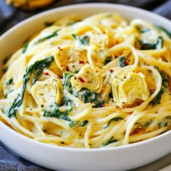 - 340 g Pasta (Linguine oder Fettuccine) - 1 Dose (400 g) Artischockenherzen, abgetropft und grob gehackt - 4 Tassen frischer Spinat, grob gehackt - 1 Esslöffel Olivenöl - 3 Knoblauchzehen, fein gehackt - 240 ml Schlagsahne - 240 g Frischkäse, weich - 1 Teelöffel Zitronensaft - 100 g frisch geriebener Parmesan-Käse - Rote Paprikaflocken (optional, zur Garnierung) Die Zutaten für meine cremige Spinat-Artischocken-Pasta sind einfach und frisch. Ich wähle immer Linguine oder Fettuccine, weil die Sauce gut daran haftet. Artischockenherzen bringen einen tollen Geschmack und eine schöne Textur. Frischer Spinat gibt dem Gericht Farbe und Nährstoffe. Ich benutze Olivenöl, um den Knoblauch anzubraten. Das gibt der Sauce ein tolles Aroma. Schlagsahne und Frischkäse machen die Sauce schön cremig. Parmesan-Käse bringt Tiefe und einen herzhaften Geschmack mit. Zitronensaft sorgt für Frische, und rote Paprikaflocken geben dem Gericht einen leichten Kick. So wird die Pasta einfach und lecker. {{ingredient_image_2}} Um die Pasta perfekt zu kochen, bringe einen großen Topf mit gesalzenem Wasser zum Kochen. Füge die Pasta hinzu und koche sie nach den Anweisungen auf der Verpackung al dente. Das bedeutet, dass die Pasta weich, aber noch bissfest ist. Vergiss nicht, 240 ml vom Nudelwasser aufzuheben, bevor du die Pasta abgießt. Dieses Wasser ist wichtig, um die Sauce später zu binden. Erhitze 1 Esslöffel Olivenöl in demselben Topf bei mittlerer Hitze. Füge die fein gehackten Knoblauchzehen hinzu. Brate den Knoblauch für etwa 1 Minute an, bis er duftet. Achte darauf, dass der Knoblauch nicht verbrennt! Ein verbrannter Knoblauch kann bitter schmecken und das Gericht ruinieren. Jetzt ist es Zeit, die anderen Zutaten hinzuzufügen. Gib die grob gehackten Artischockenherzen und den frischen Spinat in den Topf. Rühre alles gut um und koche es für 2-3 Minuten. Der Spinat sollte zusammenfallen und weich werden. Für die cremige Sauce reduziere die Hitze auf niedrig. Füge 240 ml Schlagsahne und 240 g weichen Frischkäse in den Topf. Rühre, bis der Frischkäse geschmolzen ist und die Mischung glatt wird. Schmecke die Sauce mit 100 g frisch geriebenem Parmesan-Käse und 1 Teelöffel Zitronensaft ab. Wenn die Sauce zu dick ist, füge nach und nach etwas vom Nudelwasser hinzu, bis die gewünschte Konsistenz erreicht ist. Jetzt kannst du die gekochte Pasta in die Sauce geben und gut vermischen, sodass die Pasta gleichmäßig bedeckt ist. Schmecke mit Salz und Pfeffer ab. Um die perfekte Konsistenz für die Sauce zu erreichen, benutze das Nudelwasser. Dieses Wasser hat Stärke, die hilft, die Sauce zu binden. Wenn die Sauce zu dick ist, füge nach und nach etwas Nudelwasser hinzu. Rühre gut um, bis die Mischung schön cremig wird. So bleibt die Sauce leicht und haftet gut an der Pasta. Passe die Gewürze und den Käse nach deinem Geschmack an. Füge mehr Parmesan hinzu, wenn du einen intensiveren Käsegeschmack möchtest. Probiere auch, ein wenig Muskatnuss für einen warmen, nussigen Geschmack hinzuzufügen. Salz und Pfeffer sind wichtig, um die Aromen zu verstärken. Sei mutig und schmecke die Sauce, während du kochst! Wenn du Zeit sparen möchtest, bereite einige Zutaten im Voraus vor. Du kannst die Pasta und die Sauce einen Tag vorher kochen. Lagere die Sauce im Kühlschrank und wärme sie vor dem Servieren auf. Achte darauf, etwas Nudelwasser hinzuzufügen, um die Konsistenz zu verbessern. So hast du ein schnelles und leckeres Gericht, das ganz einfach ist! Pro Tipps Verwenden Sie frischen Spinat: Frischer Spinat hat einen besseren Geschmack und eine bessere Textur als gefrorener Spinat. Achten Sie darauf, ihn gut zu waschen, um Schmutz zu entfernen. Käse variieren: Experimentieren Sie mit verschiedenen Käsesorten wie Mozzarella oder gorgonzola, um der Sauce eine neue Dimension zu verleihen. Würzen nicht vergessen: Probieren Sie verschiedene Gewürze wie Muskatnuss oder italienische Kräuter, um den Geschmack der Sauce zu intensivieren. Resteverwertung: Diese Pasta lässt sich hervorragend aufbewahren. Fügen Sie beim Aufwärmen etwas zusätzliche Sahne hinzu, um die Cremigkeit wiederherzustellen. {{image_4}} Für eine vegane Version dieser cremigen Spinat-Artischocken-Pasta, können Sie einige einfache Änderungen vornehmen. Statt Schlagsahne und Frischkäse verwenden Sie pflanzliche Alternativen. Versuchen Sie Kokosnusscreme oder Cashew-Creme. Diese geben einen ähnlichen cremigen Effekt. Anstelle von Parmesan können Sie Hefeflocken oder einen veganen Käse verwenden. Achten Sie darauf, auch die Pasta zu wählen, die keine Eier enthält. So bleibt Ihr Gericht rein pflanzlich und lecker. Möchten Sie mehr Protein hinzufügen? Hähnchen oder Garnelen sind großartige Optionen. Für Hähnchen, braten Sie es in Stücke und fügen Sie es nach dem Anbraten des Knoblauchs hinzu. Für Garnelen, geben Sie sie nach den Artischocken und dem Spinat in die Pfanne. Kochen Sie sie, bis sie rosa werden. Beide Optionen passen perfekt zu dem cremigen Geschmack und machen die Mahlzeit noch nahrhafter. Sie müssen nicht bei Linguine oder Fettuccine bleiben. Probieren Sie andere Pastaarten aus! Penne oder Farfalle sind ebenfalls tolle Alternativen. Diese Formen nehmen die cremige Sauce gut auf. Wenn Sie glutenfrei essen, wählen Sie glutenfreie Pasta. So können alle die köstliche Pasta genießen, ohne auf Geschmack zu verzichten. Um die Reste der cremigen Spinat-Artischocken-Pasta zu lagern, gebe sie in einen luftdichten Behälter. Achte darauf, dass die Pasta abgekühlt ist, bevor du sie verschließt. So bleibt sie frisch und lecker. Im Kühlschrank hält sich die Pasta etwa drei Tage. Wenn du die Reste aufwärmst, füge etwas Wasser oder Brühe hinzu. So bleibt die Sauce cremig. Einfrieren ist eine tolle Methode, um deine Pasta länger aufzubewahren. Teile die Portionen in einzelne Behälter auf. Achte darauf, dass die Behälter für das Gefrierfach geeignet sind. Friere die Pasta ein, wenn sie vollständig abgekühlt ist. So kannst du sie bis zu drei Monate aufbewahren. Beim Auftauen, lasse sie über Nacht im Kühlschrank. Das sorgt für eine bessere Textur. Wenn du die Pasta wieder aufwärmst, kannst du sie in der Mikrowelle oder auf dem Herd erhitzen. Füge etwas Nudelwasser hinzu, wenn die Sauce zu dick ist. Du kannst die Pasta auch in ein neues Gericht verwandeln. Mische sie mit frischem Gemüse oder etwas Fleisch. Das gibt der Pasta neuen Geschmack und macht sie spannend! Um die Pasta al dente zu kochen, bringe viel gesalzenes Wasser zum Kochen. Gib die Pasta hinein und koche sie etwa 8 bis 10 Minuten. Rühre die Pasta gelegentlich um. Um sicherzugehen, probiere ein Stück. Es sollte weich, aber noch bissfest sein. Vergiss nicht, etwas Nudelwasser aufzuheben, bevor du die Pasta abgießt. Dieses Wasser hilft, die Sauce später zu binden. Ja, du kannst frischen Spinat ersetzen. Tiefkühlspinat ist eine gute Alternative. Achte darauf, ihn vorher gut abzutropfen. Du kannst auch Mangold oder Grünkohl verwenden. Diese geben einen ähnlichen Geschmack und eine schöne Farbe. Wenn du eine andere grüne Blattgemüse magst, probiere es aus! Ja, die Sauce kann auch ohne Frischkäse cremig sein. Du kannst mehr Schlagsahne verwenden, um die Creme zu ersetzen. Cashew-Creme ist eine tolle vegane Option. Ein pflanzlicher Joghurt kann auch helfen, die gewünschte Konsistenz zu erreichen. Der Schlüssel liegt darin, die Sauce gut zu rühren, bis sie schön glatt ist. Zusammenfassend haben wir leckere Pasta mit Artischocken und Spinat besprochen. Wir haben die Hauptzutaten und wichtige Schritte zum Kochen behandelt. Tipps und Tricks helfen, den Geschmack zu verbessern. Variationen zeigen Alternativen für jeden Essensstil. Nach dem Essen gibt es Lagerungstipps für Reste. Halte die Pasta frisch und schmackhaft. Nach diesen Ideen wirst du mit deiner nächsten Mahlzeit glänzen. Probiere es aus und genieße jeden Biss.