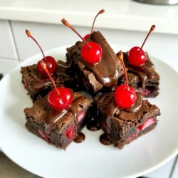 Für diese köstlichen Brownies benötigst du die folgenden Zutaten: - 240 g ungesalzene Butter, geschmolzen - 200 g Kristallzucker - 200 g brauner Zucker, fest gepackt - 4 große Eier - 1 Teelöffel Vanilleextrakt - 120 g Weizenmehl - 50 g ungesüßtes Kakaopulver - 1/4 Teelöffel Salz - 150 g Maraschino-Kirschen, abgetropft und gehackt - 175 g Zartbitter-Schokoladenstückchen - 120 ml Schlagsahne Diese Zutaten sind die Basis für den perfekten Geschmack. Die Butter sorgt für die nötige Feuchtigkeit. Die zwei Zuckerarten geben den Brownies eine süße Tiefe. Eier binden alles zusammen und geben Struktur. Die Kirschen fügen eine fruchtige Note hinzu. Und die Schokoladenstückchen? Sie sind der Höhepunkt jeder Biss. Falls du einige Zutaten nicht hast, gibt es gute Alternativen: - Nutze Margarine statt Butter, wenn du eine milchfreie Option brauchst. - Du kannst auch Honig oder Ahornsirup anstelle von Zucker verwenden. - Für eine glutenfreie Version verwende ein glutenfreies Mehl. - Anstelle von Maraschino-Kirschen kannst du frische Kirschen oder Himbeeren nehmen. Diese Alternativen machen das Rezept flexibler. Du kannst es deinem Geschmack anpassen und trotzdem leckere Ergebnisse erzielen. Um deine Brownies noch interessanter zu machen, füge Gewürze und Aromen hinzu: - Eine Prise Zimt gibt eine warme Note. - Ein wenig Espresso-Pulver verstärkt den Schokoladengeschmack. - Für einen Hauch von Frische kannst du etwas Orangenschale reiben. - Eine kleine Menge Mandel- oder Karamellaroma kann das Gesamtprofil heben. Diese kleinen Anpassungen können einen großen Unterschied machen. Experimentiere mit verschiedenen Geschmäckern und finde deine perfekte Kombination! {{ingredient_image_2}} Heizen Sie Ihren Ofen auf 175°C (350°F) vor. Dies sorgt für gleichmäßiges Backen. Fetten Sie eine Backform von 23x33 cm gut ein. Alternativ können Sie Backpapier verwenden. So lassen sich die Brownies später leichter herausnehmen. In einer großen Schüssel vermengen Sie die geschmolzene Butter, Kristallzucker und braunen Zucker. Rühren Sie, bis die Mischung glatt ist. Jetzt fügen Sie die Eier nacheinander hinzu. Rühren Sie nach jedem Ei gut um. Geben Sie den Vanilleextrakt dazu. In einer anderen Schüssel sieben Sie das Weizenmehl, Kakaopulver und Salz. Fügen Sie diese trockenen Zutaten langsam zur Butter-Zucker-Mischung hinzu. Rühren Sie, bis der Teig fast glatt ist. Falten Sie vorsichtig die gehackten Maraschino-Kirschen in den Teig. Dies sorgt für eine fruchtige Note. Gießen Sie den Brownieteig in die vorbereitete Backform. Glätten Sie die Oberfläche mit einem Spatel. Backen Sie die Brownies für 25-30 Minuten. Stecken Sie einen Zahnstocher in die Mitte. Er sollte sauber herauskommen, aber ein paar feuchte Krümel sind okay. Bereiten Sie in der Zwischenzeit die Schokoladenganache vor. Erhitzen Sie die Schlagsahne in einem kleinen Topf, bis sie leicht simmert. Nehmen Sie den Topf vom Herd und rühren Sie die Schokoladenstückchen ein. Warten Sie, bis die Mischung glatt ist. Nach dem Backen lassen Sie die Brownies etwa 10 Minuten in der Form abkühlen. Gießen Sie die Schokoladenganache gleichmäßig über die Brownies. Lassen Sie sie vollständig in der Form abkühlen, bevor Sie sie herausheben und in Quadrate schneiden. Um perfekte Brownies zu backen, ist die Temperatur wichtig. Heize den Ofen auf 175°C vor. Das sorgt für gleichmäßiges Backen. Die Backzeit beträgt 25 bis 30 Minuten. Prüfe die Brownies mit einem Zahnstocher. Wenn er sauber herauskommt, sind sie fertig. Ein paar feuchte Krümel sind okay. Sie zeigen, dass die Brownies schön saftig bleiben. Ein häufiges Problem sind trockene Brownies. Das passiert, wenn du sie zu lange backst. Achte darauf, die Backzeit genau einzuhalten. Ein weiteres Problem ist, wenn der Teig klumpig ist. Das passiert oft, wenn du die trockenen und feuchten Zutaten zu schnell vermischst. Rühre vorsichtig, bis der Teig gerade so glatt ist. Zu viel Rühren kann die Textur auch verschlechtern. Die Garnierung macht viel aus. Gieße die Schokoladenganache gleichmäßig über die Brownies. Für einen besonderen Look kannst du sie mit ganzen Kirschen toppen. Serviere die Brownies auf einer schönen Platte. Ein wenig zusätzliche Ganache darüber sieht toll aus. So wirken die Brownies einladend und schick. Pro Tipps Die richtige Schokolade wählen: Verwenden Sie hochwertige Zartbitterschokolade für die Ganache, um den besten Geschmack zu erzielen. Brownies richtig lagern: Bewahren Sie die Brownies in einem luftdichten Behälter auf, um ihre Feuchtigkeit und Konsistenz zu bewahren. Variationen ausprobieren: Experimentieren Sie mit verschiedenen Nüssen oder getrockneten Früchten, um den Brownies eine zusätzliche Textur und Geschmack zu verleihen. Tipps zum Schneiden: Verwenden Sie ein heißes, sauberes Messer, um die Brownies gleichmäßig und sauber zu schneiden. {{image_4}} Ich liebe es, mit diesen Brownies zu experimentieren. Eine tolle Idee ist, Nüsse hinzuzufügen. Walnüsse oder Pekannüsse passen gut. Sie bringen einen knackigen Biss. Auch andere Früchte sind eine Option. Himbeeren oder Erdbeeren können frische Akzente setzen. Achte darauf, die Früchte klein zu schneiden, damit sie gut im Teig verteilt sind. Wenn du glutenfrei backen möchtest, ersetze das Weizenmehl durch Mandelmehl oder Glutenfreies Mehl. Das gibt den Brownies einen neuen Geschmack. Für eine vegane Version nutze pflanzliche Butter und Leinsamen oder Chia-Samen anstelle von Eiern. Mische 1 Esslöffel Leinsamen mit 3 Esslöffeln Wasser. Lass es kurz quellen, bevor du es verwendest. Schokolade ist der Star in diesem Rezept. Du kannst Zartbitter- oder Milchschokolade nutzen. Zartbitter bringt einen intensiven Geschmack. Milchschokolade ist süßer und cremiger. Beide Varianten machen die Brownies lecker. Probiere beide aus und finde deinen Favoriten. Es ist spannend, die Unterschiede zu schmecken. Um die Schokoladenüberzogenen Kirsch-Brownies frisch zu halten, lagere ich sie in einem luftdichten Behälter. So bleiben sie weich und saftig. Lege ein Blatt Backpapier zwischen die Schichten, um ein Ankleben zu verhindern. Stelle den Behälter an einen kühlen, trockenen Ort, fern von direkter Sonneneinstrahlung. Im Kühlschrank halten die Brownies etwa eine Woche. Die Kälte macht sie zwar fester, aber sie bleiben lecker. Für längere Lagerung friere ich die Brownies ein. In einem gefriergeeigneten Behälter sind sie bis zu drei Monate haltbar. Achte darauf, sie gut zu verpacken, damit sie nicht austrocknen. Um die Brownies wieder warm und schmelzend zu machen, benutze ich die Mikrowelle. Erhitze ein Stück für 10-15 Sekunden. So bleibt die Schokolade weich und die Kirschen frisch. Alternativ kann ich sie im Ofen bei 175°C für etwa 5-10 Minuten aufwärmen. So schmecken sie fast wie frisch gebacken! Ja, frische Kirschen sind eine tolle Wahl. Sie bringen einen frischen Geschmack und mehr Saftigkeit. Achte darauf, die Kirschen gut zu entsteinen und klein zu schneiden. Das sorgt für eine gleichmäßige Verteilung im Teig. Sie können den Geschmack leicht verändern, aber das Ergebnis wird trotzdem köstlich sein. Die Brownies können in einem luftdichten Behälter bis zu einer Woche frisch bleiben. Lagere sie am besten bei Raumtemperatur. Wenn du sie länger aufbewahren möchtest, friere sie ein. Sie halten im Gefrierfach bis zu drei Monate. Stelle sicher, dass sie gut eingepackt sind, um Gefrierbrand zu vermeiden. Wenn die Brownies zu trocken sind, gibt es ein paar Tricks. Du kannst etwas Schlagsahne oder Vanilleeis dazu servieren. Das bringt Feuchtigkeit zurück. Eine andere Möglichkeit ist, die Brownies mit etwas Sirup oder einer Ganache zu beträufeln. So werden sie wieder saftig und lecker. Achte beim nächsten Mal auf die Backzeit, um dies zu vermeiden. In diesem Artikel ging es um die Zubereitung von schokoladenüberzogenen Kirsch-Brownies. Wir haben die Hauptzutaten und Alternativen besprochen. Die Schritt-für-Schritt-Anleitung zeigte, wie man perfekte Brownies backt. Zudem gab es Tipps, um häufige Fehler zu vermeiden und die Brownies schön zu präsentieren. Egal, welche Variationen du wählst, diese Brownies sind ein Genuss. Halte sie richtig gelagert, damit du ihre Frische lange genießen kannst. Viel Spaß beim Backen und Naschen!